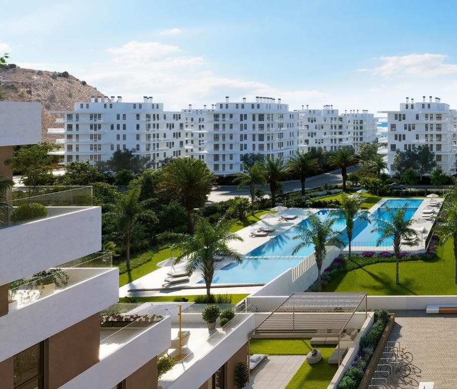 NEW BUILD RESIDENTIAL COMPLEX IN VILLAYOJOSA

New Build residential complex of apartments in Villayojosa located just 450 meters from the sea.

Modern Apartments with 2 and 3 bedrooms, open plan kitchen with living area, large terraces and a complete urbanisation that includes a social club, gym and swimming pool. 
Ground floor apartments have private garden.

Close to your new home you will find shopping centres, hospital and all kinds of services just a few minutes away.

Complex located just 2 km from the centre of Villajoyosa and 10 km from Benidorm. 
Your new home is located in an idyllic corner, Playa del Torres, a natural environment. A cove of crystal clear and calm waters, where the turquoise blue is the main protagonist.

All properties has private parking space.

Villajoyosa is a hidden pearl on the Spanish Costa Blanca. This colourful fishing village is located between Benidorm and El Campello, about 30 minutes by car from Alicante airport.

In recent years, the idyllic town has become a sought-after location for second-home residents and tourists. Villajoyosa has a lot to offer, from the wide sandy beach to the narrow and colourful streets of the historic town centre.

Today, more than thirty thousand people live in Villajoyosa and, above all, the colourful houses offer tons of inspiration for the many artists.

Villajoyosa is also known for its delicious Valor chocolate factory museum.