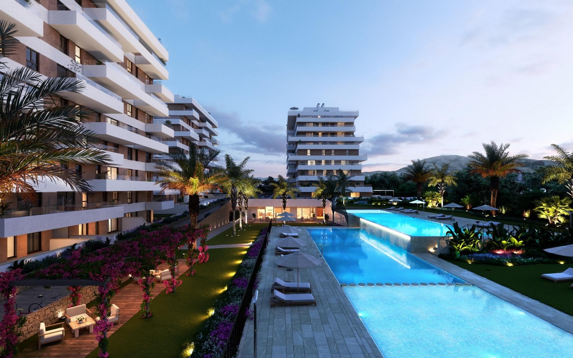 NEW BUILD RESIDENTIAL COMPLEX IN VILLAYOJOSA

New Build residential complex of apartments in Villayojosa located just 450 meters from the sea.

Modern Apartments with 2 and 3 bedrooms, open plan kitchen with living area, large terraces and a complete urbanisation that includes a social club, gym and swimming pool. 
Ground floor apartments have private garden.

Close to your new home you will find shopping centres, hospital and all kinds of services just a few minutes away.

Complex located just 2 km from the centre of Villajoyosa and 10 km from Benidorm. 
Your new home is located in an idyllic corner, Playa del Torres, a natural environment. A cove of crystal clear and calm waters, where the turquoise blue is the main protagonist.

All properties has private parking space.

Villajoyosa is a hidden pearl on the Spanish Costa Blanca. This colourful fishing village is located between Benidorm and El Campello, about 30 minutes by car from Alicante airport.

In recent years, the idyllic town has become a sought-after location for second-home residents and tourists. Villajoyosa has a lot to offer, from the wide sandy beach to the narrow and colourful streets of the historic town centre.

Today, more than thirty thousand people live in Villajoyosa and, above all, the colourful houses offer tons of inspiration for the many artists.

Villajoyosa is also known for its delicious Valor chocolate factory museum.