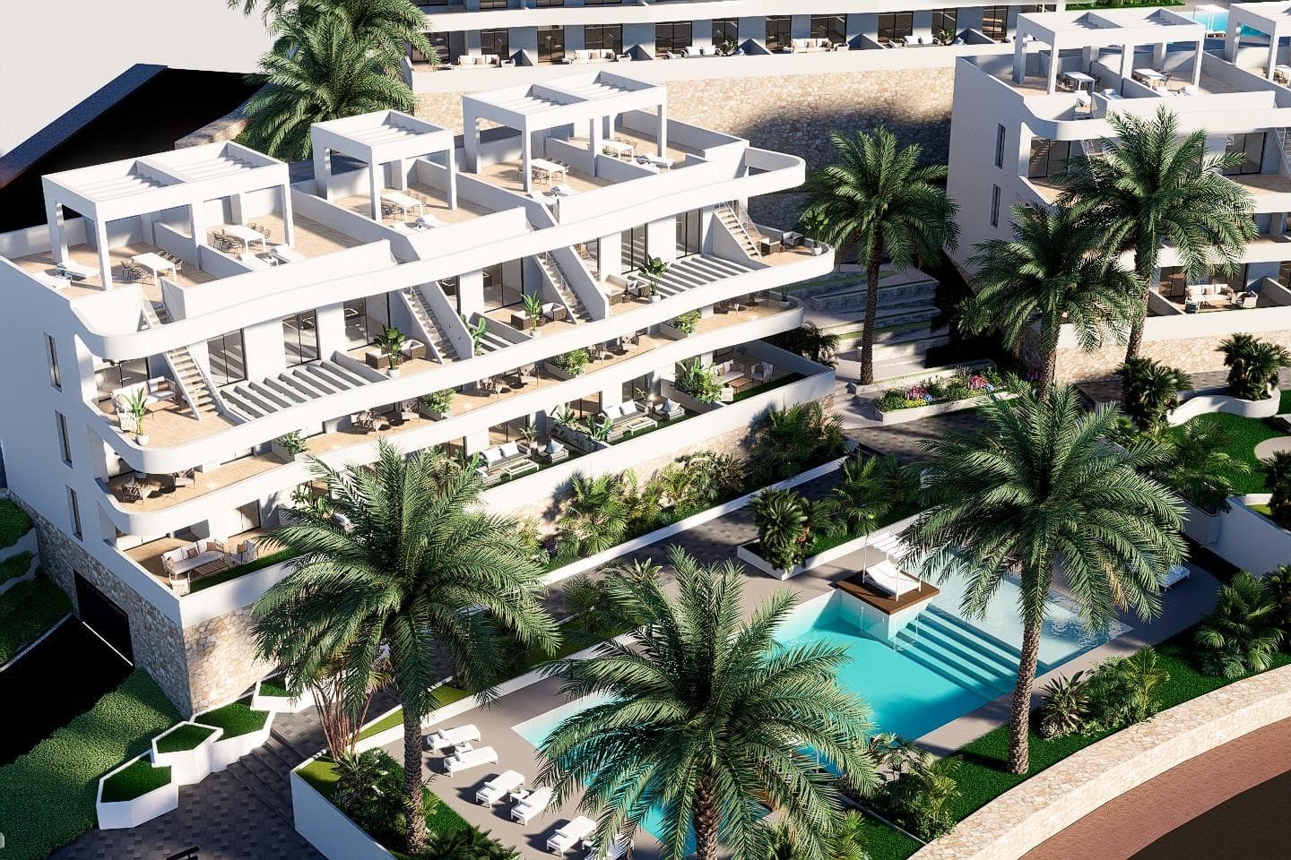 NEW BUILD RESIDENTIAL COMPLEX IN FINESTRAT&#13;&#13;New Build residential complex in Balcon de Finestrat.&#13;&#13;This complex of modern apartments with 2 bedrooms, 2 bathrooms, open plan kitchen with the living area. Some of the apartments will have sea views.&#13;&#13;Ground floor apartment with a private gardens, middle floor apartments with the terraces and top floor apartments has a terraces and private solariums.&#13;&#13;Each property has private underground parking space.&#13;&#13;The properties have access to the communal area with 3 swimming pools, parking, paddle, playground, calisthenics. &#13;It is a great opportunity and privilege to be able to live with this environment of golf and beach, close to all amenities of all services considered one of the best places to invest.&#13;&#13;Finestrat located in the Marina Baixa region of the Costa Blanca.&#13;Benidorm is just a five-minute drive from the properties and offers all the services you would need including shops, bars, restaurants, supermarkets, banks, pharmacies and several private international schools.&#13;&#13;Close to the beaches of Levante, Poniente and Cala de Finestrat, with more than 6km in length that are among the best in Europe awarded by the European Union with Blue Flags.&#13;&#13;All leisure services such as the theme parks of Aqua Natura, Terra Mítica, Terra Natura, Aqualandia and Mundomar, Sierra Cortina and Villaitana Golf courses, hiking and climbing in Puig Campana an incomparable natural setting or enjoy of nautical sports.&#13;&#13;Distance to the sea 4 km, to the airport 26 km and to the golf 1km.&#13;&#13;