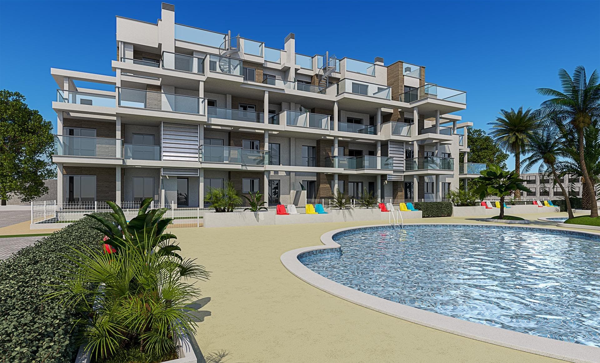 NEW BUILD RESIDENTIAL IN DENIA&#13;&#13;New Build residential will have 29 beautiful apartments with communal swimming pool. &#13;New build apartments with 2 or 3 bedrooms, 2 bathrooms, garden or solarium and parking area. &#13;&#13;They also will have laundry area, a pre-installation for air conditioning.&#13;In an unbeatable location, 2 Km to the town centre, and 100 m to the beach.&#13;&#13;Denia is a popular seaside resort located on the Costa Blanca close the City of Alicante and overlooked by the Montgo mountain range.&#13;&#13;The town has one of the most important ports and marinas in the region with a large fishing fleet and ferry connections to Ibiza and Majorca, the port and marina have made Denia quite a prosperous town over the past 40 years.&#13;&#13;With an average temperature of 20-C Denia is an ideal holiday or all year living destination, an attractive resort with a captivating old town, fine restaurants, and glorious beaches stretching for many kilometres.&#13;&#13;Denia located 1hour from Alicante and Valencias airports.&#13;