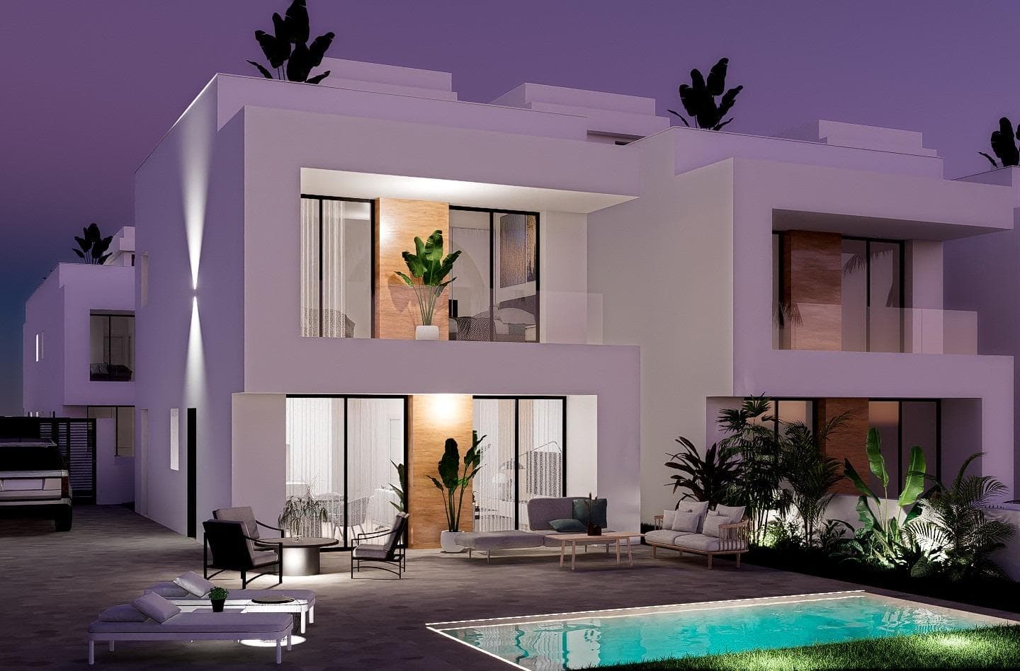 Newly built residential development of detached and semi-detached villas in La Zenia, Orihuela Costa.&#13;&#13;Modern homes built on 2 floors, with 3 bedrooms, 2 bathrooms, open-plan kitchen with living room, built-in wardrobes, ducted air conditioning, solarium, private garden with swimming pool and parking space.&#13;&#13;La Zenia is located on the Costa Blanca South just south of the major town of Torrevieja. This stretch of the coast is known as the Orihuela Costa.&#13;&#13;La Zenia is a small but busy beach tourist resort. It has many restaurants, bars, shops and good facilities due to the large number of people who live here all the year round.&#13;&#13;There are many Irish bars including the well-known Paddy's. Most bars show Sky Sports and it is easy to find a good all-day English breakfast in one of the many cafes and restaurants.&#13;&#13;Shopping Centre La Zenia Boulevard you can enjoy fashion, leisure and restoration all in the same place.&#13;&#13;Complex located 40 minutes from Alicante airport and 1 hour Murcia - Corvera airport.&#13;