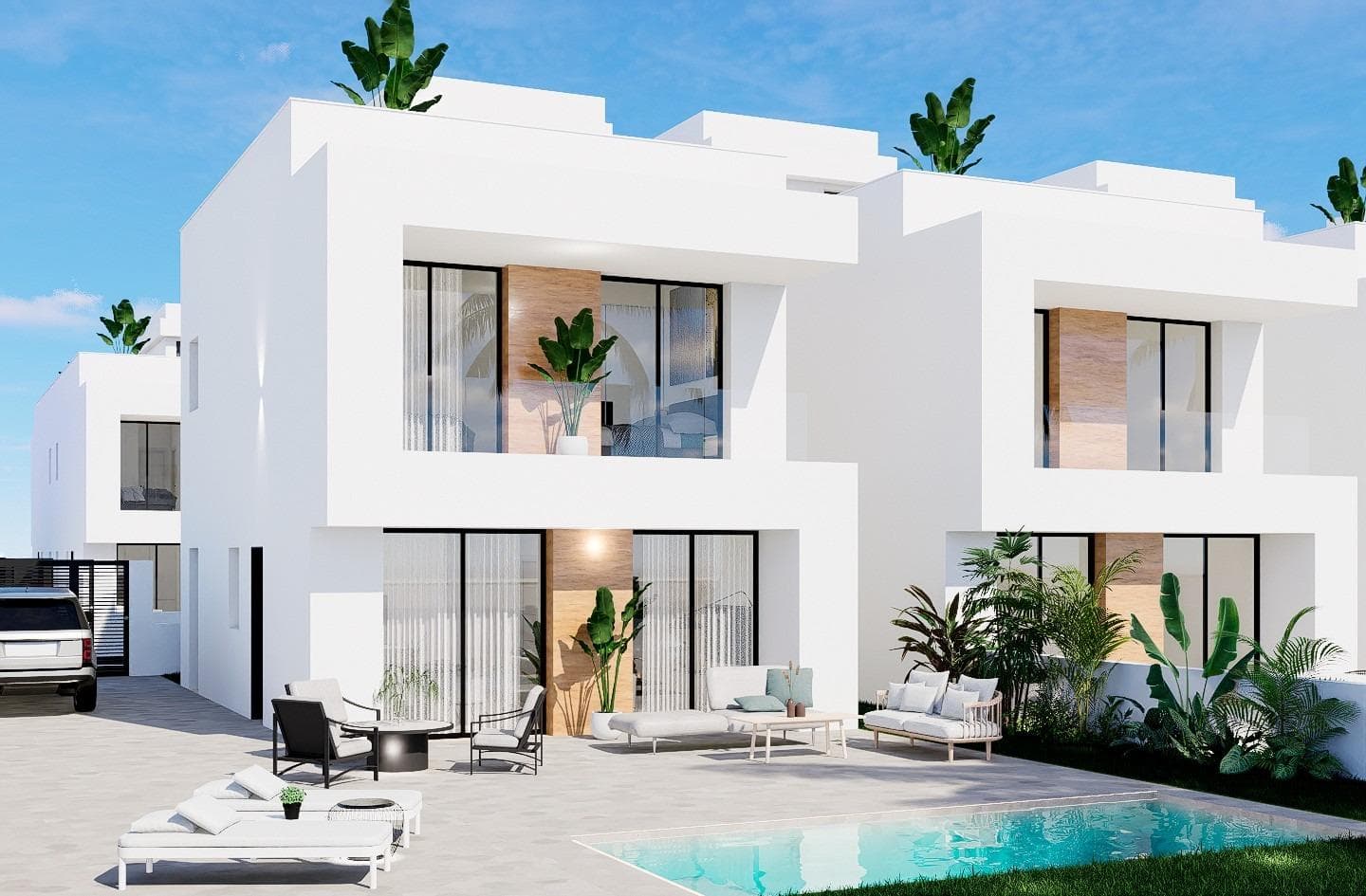 Newly built residential development of detached and semi-detached villas in La Zenia, Orihuela Costa.&#13;&#13;Modern homes built on 2 floors, with 3 bedrooms, 2 bathrooms, open-plan kitchen with living room, built-in wardrobes, ducted air conditioning, solarium, private garden with swimming pool and parking space.&#13;&#13;La Zenia is located on the Costa Blanca South just south of the major town of Torrevieja. This stretch of the coast is known as the Orihuela Costa.&#13;&#13;La Zenia is a small but busy beach tourist resort. It has many restaurants, bars, shops and good facilities due to the large number of people who live here all the year round.&#13;&#13;There are many Irish bars including the well-known Paddy's. Most bars show Sky Sports and it is easy to find a good all-day English breakfast in one of the many cafes and restaurants.&#13;&#13;Shopping Centre La Zenia Boulevard you can enjoy fashion, leisure and restoration all in the same place.&#13;&#13;Complex located 40 minutes from Alicante airport and 1 hour Murcia - Corvera airport.&#13;