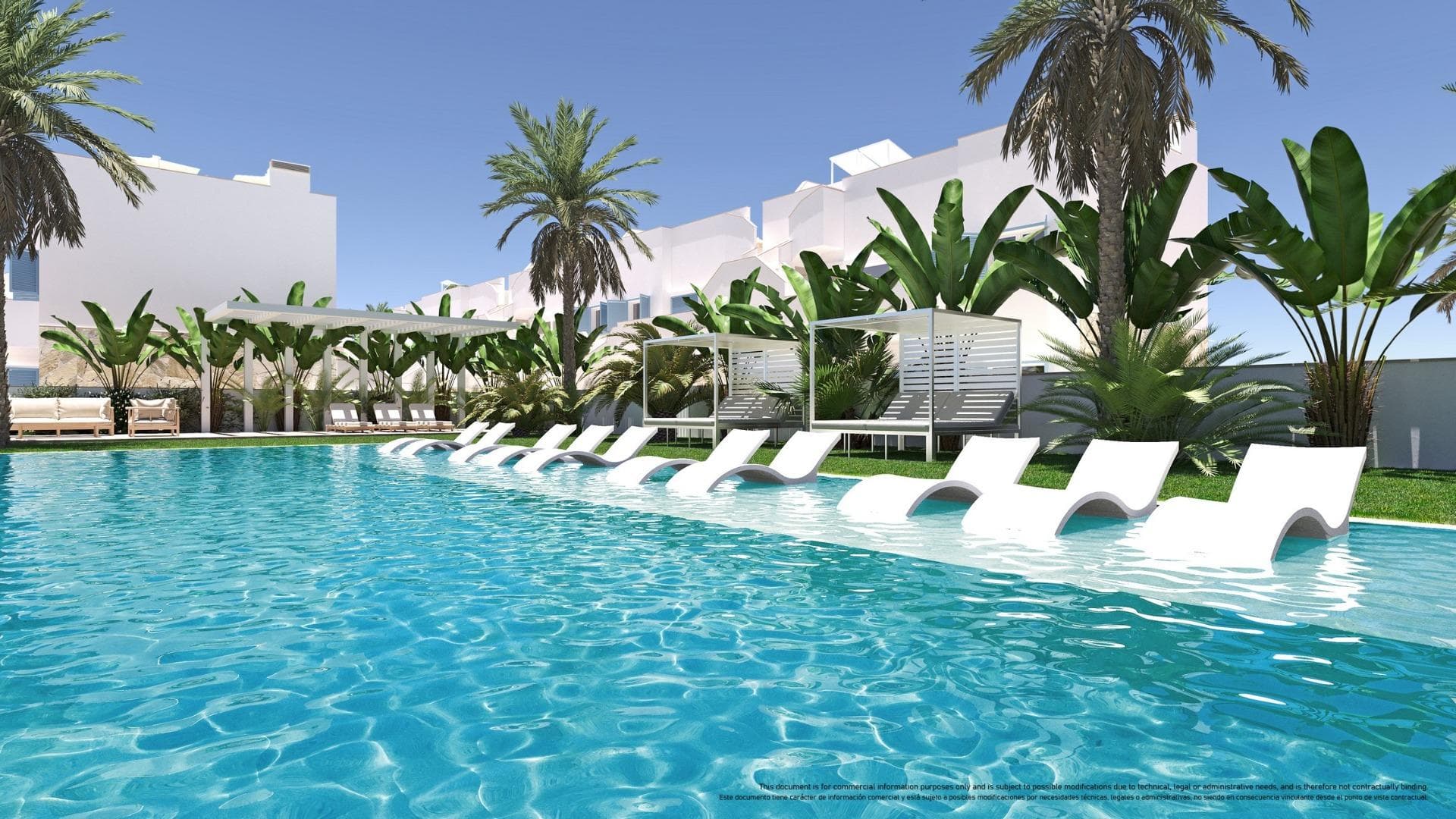 NEW BUILD RESIDENTIAL COMPLEX IN TORRE DE LA HORADADA&#13;&#13;New Build residential complex of bungalow apartments with communal pool in Torre de la Horadada located 800m from the beach.&#13;&#13;All properties has 3 bedrooms, 2 bathrooms, open plan kitchen with the lounge area, fitted wardrobes and terrace.&#13;All properties has private gardens and parking space. Plus bungalows on the top floor has private solarium.&#13;&#13;Torre de la Horadada is located south of Alicante in a beautiful location on the coast.&#13;&#13;The beautiful beaches of Torre de la Horadada and Mil Palmeras have fine sand beautiful promenade.&#13;&#13;There are lots of restaurants, bars and shops, also water sports, diving and snorkelling.&#13;&#13;It is well connected just 40 minutes from Alicante and Murcias Corvera airports, with large commercial shopping centres and multiple golf courses all within easy reach.&#13;
