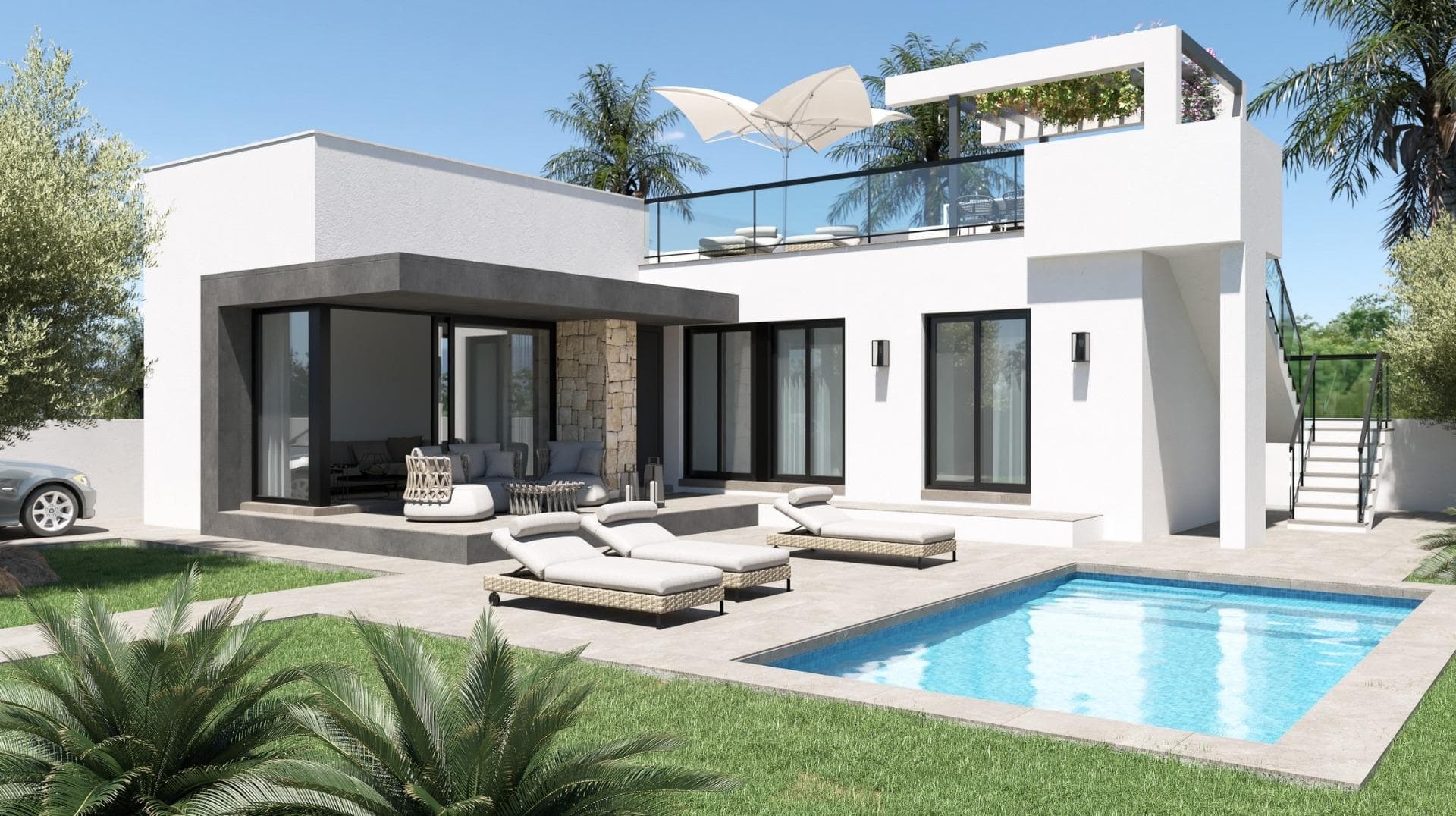 NEW BUILD SEMI-DETACHED VILLAS IN ELS POBLETS&#13;&#13;New Build development will have 4 magnificent properties with gardens, private parking and the possibility of a private swimming pool. In an unbeatable location next to the town centre, shopping centre and all kinds of services, three-bedroom, two-bathroom homes with garden and solarium will be built.&#13;&#13;New Build semi-detached villas build over 1 floor and has 3 bedrooms, 2 bathrooms, open plan kitchen with the lounge area, fitted wardrobes, private garden with the off road parking space, private solarium.&#13;An options for a private pool at an extra cost.&#13;&#13;Features:&#13;•Built-in lined wardrobes, distributed with hanging bar, drawers and interior LED lighting. &#13;•Installation of linear LED lighting throughout the house. &#13;•Installation of air conditioning ducts in living room and bedrooms (including the machine). &#13;•USB chargers in bedrooms. &#13;•Installation of individual photovoltaic panels without battery on the roof according to regulations. &#13;•Pre-installation of electric car charger. &#13;•Reinforced concrete structure.&#13;•Facade with a monolayer finish. &#13;•PVC exterior carpentry with thermal break, double glazing with ¨Climalit¨ type air chamber and low emissivity. &#13;•Armoured entrance door. &#13;•Porcelain or similar interior flooring, the skirting board will be lacquered to match the interior carpentry. &#13;•Vertical walls of bathrooms and toilets in porcelain or similar. &#13;•Wall finished in smooth plastic paint. &#13;•Kitchen with high and low cabinets, Silestone or similar countertop equipped with induction hob with integrated ventilation system and electric oven. &#13;•Suspended vitrified porcelain sanitary ware with built-in cistern. &#13;•Flat resin shower trays, with shower screens including. &#13;• Sink with cabinet and mirror with built-in LED lighting in all bathrooms and toilets. &#13;•Mixer taps. &#13;•Inner doors white lacquered. &#13;&#13;Els Poblets is situated between Alicante and Valencia, 1 hour from either airport.&#13;&#13;Els Poblets is located in a plain formed by alluvial soils of the Girona River. It spans about 1 km of coastline on the Mediterranean and contains the beach of Almadrava.&#13;&#13;Bordering Denia and El Verger there are 24km of stunning BLUE FLAG beaches to choose from.&#13;&#13;The town and the beach are around 1km between each other, wheras many Spanish coastal towns are closed in the winter, Els Poblets is open all year with all amenities such as, bars, banks, shops, restaurants, supermarkets, hairdressers and is a friendly town with mixed nationalities, mainly Spanish with some ex pats.&#13;