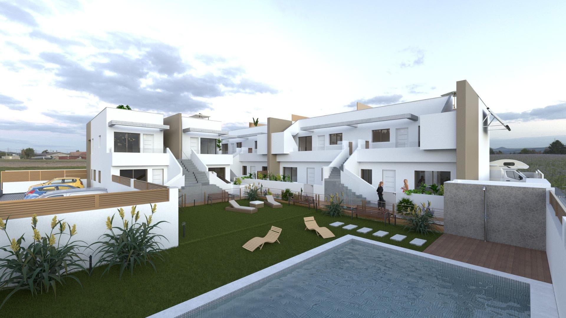 NEW BUILD BUNGALOWS IN PILAR DE LA HORADADA&#13;&#13;New Build developmen located in an unbeatable location, in the centre of Pilar de la Horadada. An area that offers all the necessary services and amenities, such as supermarkets. Additionally, its proximity to the beach makes it an ideal option for your leisure time and Summer getaways.&#13;&#13;This residential complex is characterised by its 12 bungalow apartments, which offers 1 bedroom and 1 bathroom properties at a very affordable price, 2 bedroom and 2 bathroom properties and also 3 bedroom and 2 bathroom properties, to cover the needs of each client, offering comfort and style. &#13;&#13;The interiors, elegant and functional, have fully equipped kitchens including electrical appliances. The bathrooms have a vanity unit with washbasin and light. Each property has pre-installation for ducted air conditioning, a magnificent solarium for the upper floors and an attractive communal swimming pool area, making it the perfect place to enjoy and relax.&#13;&#13;Excellent location, 5 minutes from the sandy beaches and most prestigious 18-hole Lo Romero golf course.&#13;&#13;Pilar de la Horadada is a typical Spanish village in the most southern part of the Costa Blanca.&#13;The large main street has supermarkets, lots of shops, restaurants and bars and some lovely squares.&#13;The beautiful beaches of Torre de la Horadada and Mil Palmeras with fine sand promenade is just 5 minutes away.&#13;The airports of Corvera (Murcia) and Alicante are respectively 40 and 55 minutes away.&#13;