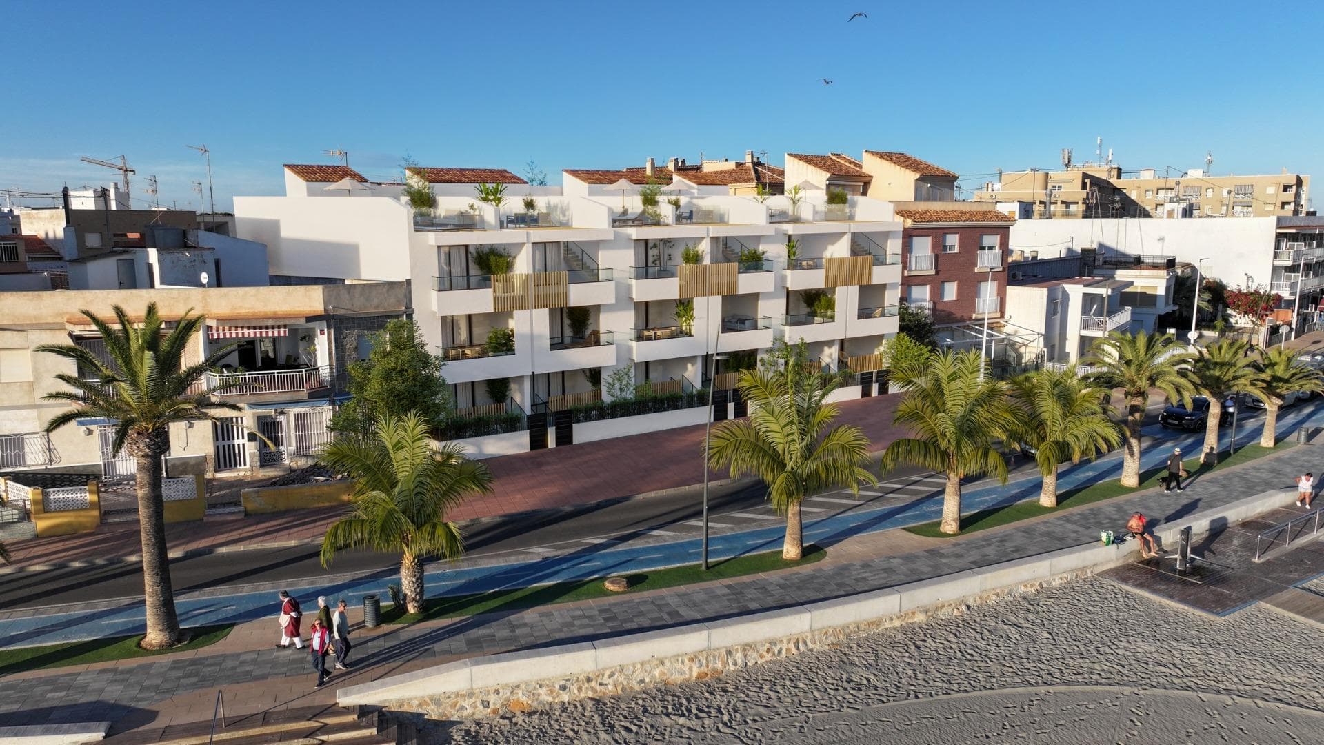 NEW BUILD FRONTLINE RESIDENTIAL IN SAN PEDRO DEL PINATAR&#13;&#13;Nestled along the captivating Mar Menor, Lo Pagan is a town in Murcia that unveils a seamless blend of natural beauty and cultural richness, offering a perfect escape for those seeking a tranquil oasis. &#13;Conveniently accessible, with just a 57-minute ride from Alicante Airport, Lo Pagan beckons you to unwind, explore, and create cherished memories in this idyllic Spanish coastal town. &#13;&#13;Indulge in the epitome of refined living with our meticulously crafted New Build residence offering 1, 2, and 3-bedrooms penthouses and apartments. Impeccably designed, the 21 units are gracefully distributed across 3-level blocks.&#13;The living space in each unit designed to embrace natural light and create bright, spacious, and modern living areas that seamlessly blend with the coastal surroundings. Explore a variety of residences, available in three different models and sizes.&#13;&#13;Residential invites you to experience a lifestyle of unparalleled luxury with an array of exquisite amenities: &#13;Immerse yourself in the refreshing waters of the communal swimming pool.&#13;Enjoy the convenience and security of underground parking.&#13;Elevate your leisure time on the shared rooftop terrace. &#13;Some of the propertie has private terraces.&#13;&#13;Six penthouses on the 2nd floor have a unique feature-direct access to their private solarium through their terraces.&#13;Also includes a storage place for added convenience. Additionally, residents have the option to enhance their outdoor experience by adding a summer kitchen to their private solarium.&#13;Each home coming is designed to make you feel like you're stepping into a perpetual vacation, a sanctuary where tranquillity meets sophistication.&#13;Some properties have a front sea view, some of properties have a side view.&#13;&#13;San Pedro del Pinatar's privileged location on the Mar Menor and Mediterranean coastline it attracts those with an interest in sailing and watersports, providing marina mooring and sailing clubs, while the beaches and natural mud baths attract those seeking safe sun, sea and sand.&#13;&#13;San Pedro del Pinatar has an established community and offers an excellent range of activities, including covered swimming pool and sports facilities, as well as a year round programme of social activities by the pleasant winter weather. The benefits of the mud baths, typical of the region, or the calm waters of the Mar Menor, have favoured the growth of Lo Pagán, which currently has all kind of amenities. In addition, it has an excellent location, just 5 minutes from the Commercial Centre Dos Mares.&#13;&#13;Murcia/Corvera airport is 30 minutes away and Alicante airport is an hour drive away.&#13;&#13;&#13;
