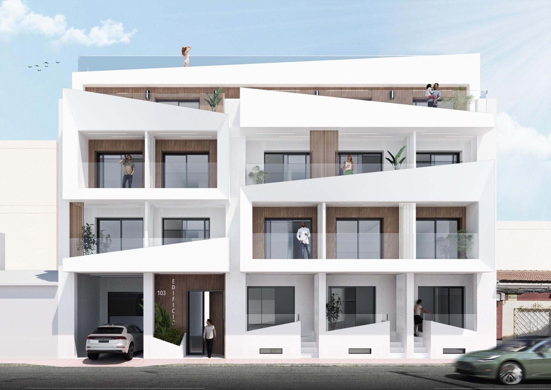 Modern Apartments Just 250m from El Cura Beach in TorreviejaNew Development in Prime LocationThis newly built apartment building is located just 250 meters from the famous El Cura Beach in Torrevieja, offering residents easy access to one of the most popular beaches in the area. The building consists of 17 units, featuring 1 and 2-bedroom apartments, each with 1 or 2 bathrooms. Additionally, there are penthouses available with private solariums and stunning sea views, perfect for enjoying the Mediterranean lifestyle.Premium Amenities for RelaxationResidents can take advantage of the rooftop community pool and solarium, ideal for unwinding after a day at the beach. The building also offers optional underground parking spaces and storage rooms, available for an additional cost, providing extra convenience and security for residents.Vibrant City Life in TorreviejaTorrevieja is a lively city known for its year-round cultural and recreational activities, making it a great destination for both permanent residents and vacationers. With a mild climate and over 300 days of sunshine annually, the area is perfect for those who enjoy outdoor activities and beach life.Ideal Location with Easy Access to Points of InterestThis property is ideally located close to all essential services, including supermarkets, restaurants, and entertainment venues. Major points of interest are easily accessible:  Alicante Airport is just 45 km away.  Several Golf Courses within 7-10 km.  Zenia Boulevard Shopping Center is only 8 km away.  The port of Torrevieja is just 2 km from the building.Enjoy modern living by the sea in a vibrant and well-connected area with everything you need just a short distance away.
