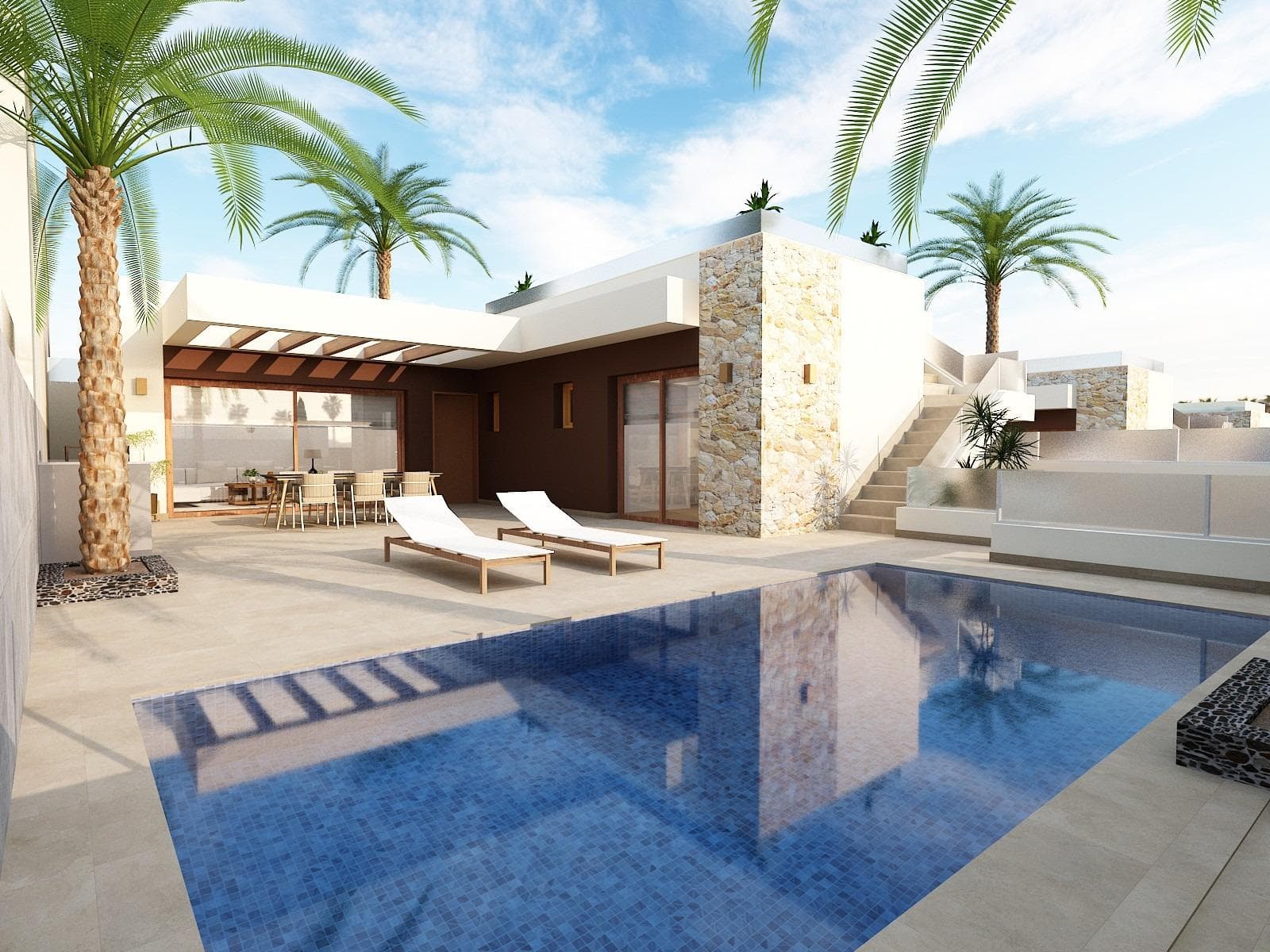Modern New Villas for Sale Near La Marquesa Golf Course in Ciudad Quesada&#13;&#13;Discover these 14 newly constructed villas located near the prestigious La Marquesa Golf Course in Ciudad Quesada, an ideal location for golf enthusiasts and those looking for a peaceful, vibrant neighborhood. These single-story villas offer a modern and functional design, perfect for families or as vacation homes.&#13;&#13;Key Features of the Villas&#13;&#13;Each villa is designed on one level and features 3 spacious bedrooms and 2 bathrooms. The open-plan kitchen connects seamlessly to the living and dining area, creating a bright and inviting space perfect for entertaining. Each villa also boasts its own private swimming pool, offering an excellent outdoor living experience.&#13;&#13;Additional Space and Customization Options&#13;&#13;The properties include a raw basement of approximately 120 m², accessed via a service door for easy maintenance and future use. For those looking to personalize their homes, there is the option to finish the basement at an additional cost, allowing for the installation of a garage ramp, creating extra rooms, or adding more functional spaces. Additionally, the solarium can be completed for an extra charge, providing even more outdoor living options.&#13;&#13;Ideal Location in Ciudad Quesada&#13;&#13;These villas are perfectly located in the popular town of Ciudad Quesada, known for its amenities and proximity to key attractions. La Marquesa Golf Course is just 1 km away, making it a golfer's paradise. The beaches of Guardamar are approximately 8 km away, while Alicante International Airport is only 40 km from the property. For shopping enthusiasts, the Habaneras Shopping Center is just 8 km away, and the vibrant port city of Torrevieja is within a 12 km drive.&#13;