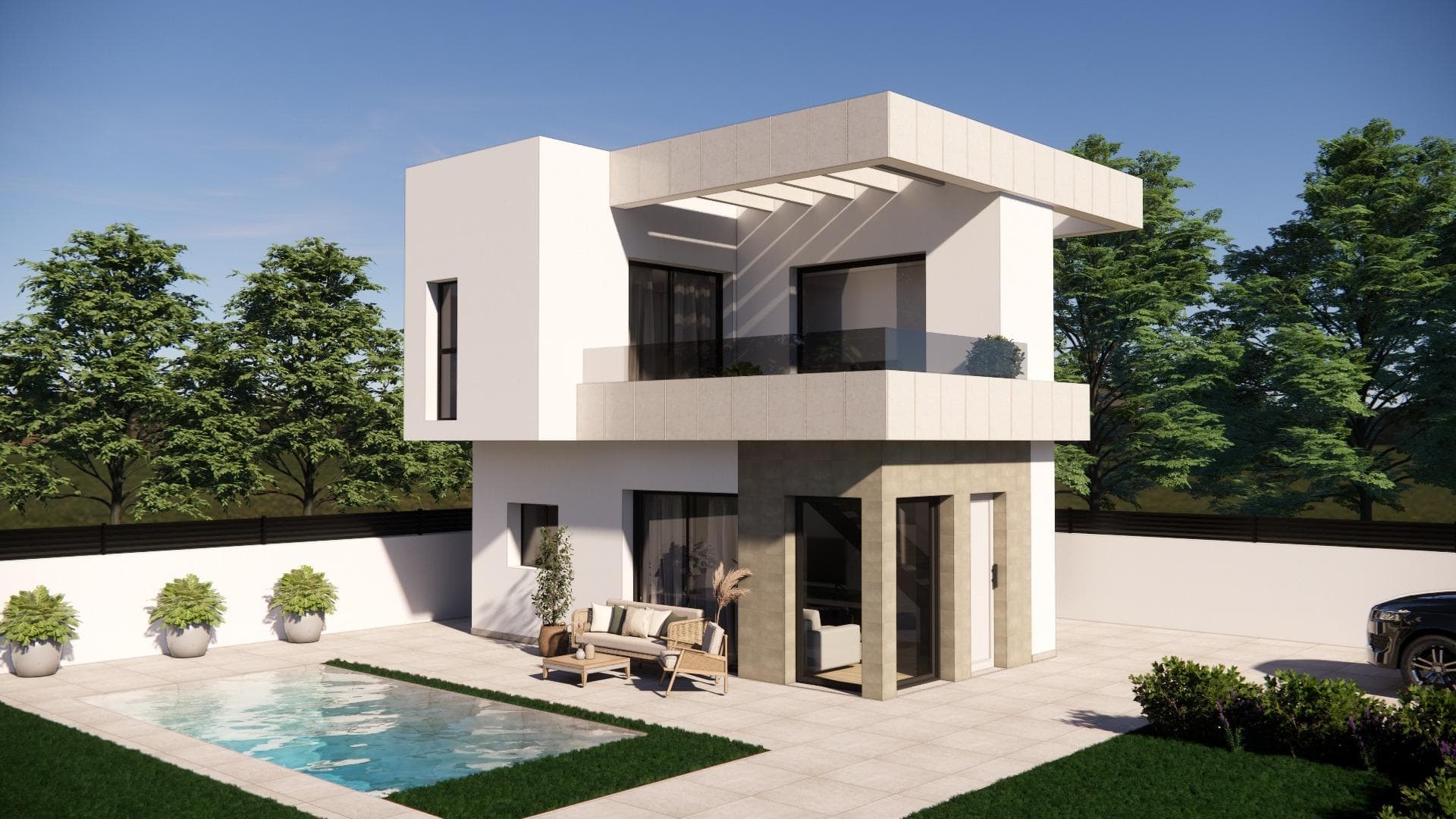Elegant New Build Villas in Los Montesinos – Modern Comfort in a Serene Setting&#13;&#13;Spacious New Villas in the Heart of Los Montesinos, La Herrada&#13;&#13;Located in the tranquil neighborhood of La Herrada, Los Montesinos, these new build villas offer a perfect blend of modern living and peaceful surroundings. Each villa in this beautiful development has been thoughtfully designed to maximize comfort and functionality, featuring three bedrooms and two bathrooms, ideal for families or couples. The open-plan kitchen connects seamlessly with a spacious lounge, providing a cozy and inviting space for gatherings. Additionally, fitted wardrobes and electric blinds enhance convenience and style.&#13;&#13;These villas are situated within easy walking distance of Los Montesinos village, offering quick access to essential services like restaurants, pharmacies, and shops, making everyday life easy and enjoyable.&#13;&#13;Modern Features and Amenities&#13;&#13;Each villa includes:&#13;&#13;Private Pool: Enjoy a private pool, perfect for relaxation or hosting gatherings.&#13;Optional Solarium: For an additional cost, enhance your property with a solarium, ideal for sunbathing or stargazing.&#13;Private Garden and Off-Road Parking: Each villa boasts a private garden and off-road parking, adding security and personal outdoor space.&#13;Quality Finishes: From electric blinds to guardian sun glass windows, the villas include premium fixtures. The bathrooms also feature underfloor heating for added comfort in cooler months.&#13;White Goods Included: The villas come with essential kitchen appliances included, adding convenience and value.&#13;&#13;Prime Location Near Top Points of Interest&#13;&#13;Los Montesinos is a charming and peaceful area located between the famous salt lakes of Torrevieja and La Mata. This natural setting offers a unique and healthy environment, perfect for those seeking a balanced lifestyle.&#13;&#13;Beaches of Guardamar and Torrevieja: Just an 8 km drive from stunning beaches, where residents can enjoy sunny days and sea views.&#13;Golf Courses: Surrounded by prestigious golf courses within a 5 km radius, these villas are a golfer’s paradise.&#13;Alicante Airport: Conveniently located 29 km away, Alicante Airport provides quick connections to major cities, making travel easy and accessible.&#13;Nature Reserves and Outdoor Activities: The nearby nature reserves and lakes provide numerous recreational activities, including bird-watching, cycling, walking trails, and horse riding.&#13;&#13;A Perfect Choice for Tranquility and Convenience&#13;&#13;These new build villas in Los Montesinos offer an exceptional opportunity to enjoy modern amenities and a relaxed lifestyle close to nature. Whether as a primary residence or a holiday home, this property is an ideal choice for those who value tranquility, convenience, and accessibility.&#13;