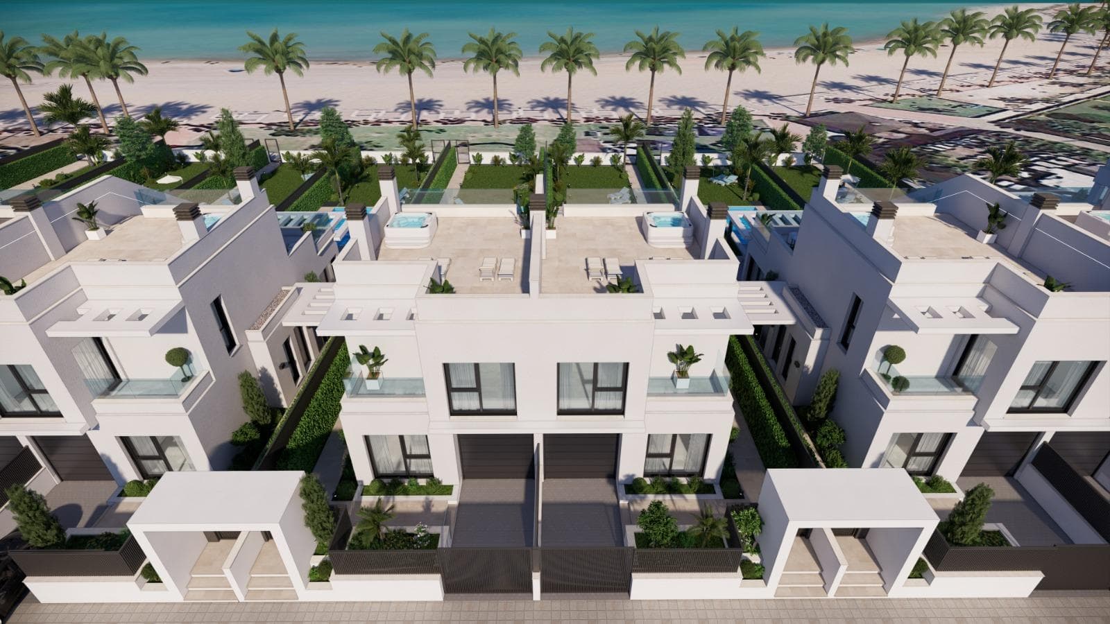 Luxury New Construction Villas on the Waterfront in Los Alcázares&#13;&#13;Discover the ultimate in Mediterranean living with this exclusive residential project, featuring nine contemporary villas located directly on the waterfront in the beautiful coastal town of Los Alcázares, Murcia. Situated in the sought-after Nueva Ribera area, these villas are designed for luxury, privacy, and convenience, with nearby access to golf courses, shopping centers, and transportation hubs. Each villa offers high-end finishes, breathtaking sea views, and a private pool, making them the ideal choice for those seeking a modern coastal retreat.&#13;&#13;Prime Location in Los Alcázares&#13;Nestled in Los Alcázares, a charming town on Spain's Costa Cálida, this residential project enjoys an enviable location with direct access to the waterfront promenade. This peaceful area combines the tranquility of seaside living with easy access to amenities. The vibrant town center of Los Alcázares is only 2 km away, while Murcia International Airport is just 35 km, making travel convenient. The renowned Roda Golf Club lies within 4 km, providing recreational options close to home, and the AP-7 highway offers quick access to nearby cities and attractions.&#13;&#13;Exclusive Villas with Premium Amenities&#13;The project includes nine villas in total: eight semi-detached and one standalone, each occupying plots of over 300 square meters. These spacious properties are crafted for elegance and comfort, featuring:&#13;&#13;Private Pool and Solarium: Each villa comes with a saltwater private pool and a rooftop solarium equipped with a jacuzzi, ambient LED lighting, and pre-installation for an outdoor kitchen—ideal for entertaining while enjoying views of the Mar Menor.&#13;Modern, Fully Equipped Kitchen: The kitchen features integrated appliances from Bosch, including an oven, microwave, induction cooktop, and extractor hood. The sleek design incorporates a Silestone or porcelain peninsula and countertops.&#13;Sophisticated Climate Control: Enjoy year-round comfort with ducted climate control on each floor, using high-performance units from Mitsubishi or Daikin.&#13;Stylish Bathrooms: High-end bathrooms include suspended vanity units, resin shower trays, and built-in shower screens.&#13;Energy-Efficient Design: Each villa features advanced insulation, Guardian Sun acoustic double-glazed windows, and an Aerothermal water heating system for optimal energy efficiency.&#13;Smart Home Features: Electric shutters, LED outdoor lighting, and pre-installation for an electric vehicle charging station add modern convenience.&#13;Secure and Private Community&#13;Set within a private, gated community with 24-hour security, these villas offer direct access to the beach promenade from each garden, ensuring both privacy and connectivity.&#13;&#13;Experience Los Alcázares Coastal Living – Schedule a Visit Today!&#13;Embrace the luxury of coastal living in Los Alcázares. With proximity to Roda Golf and shopping centers within 5 km, these villas offer an unmatched lifestyle. Contact us today to schedule a viewing and secure your dream waterfront property.&#13;