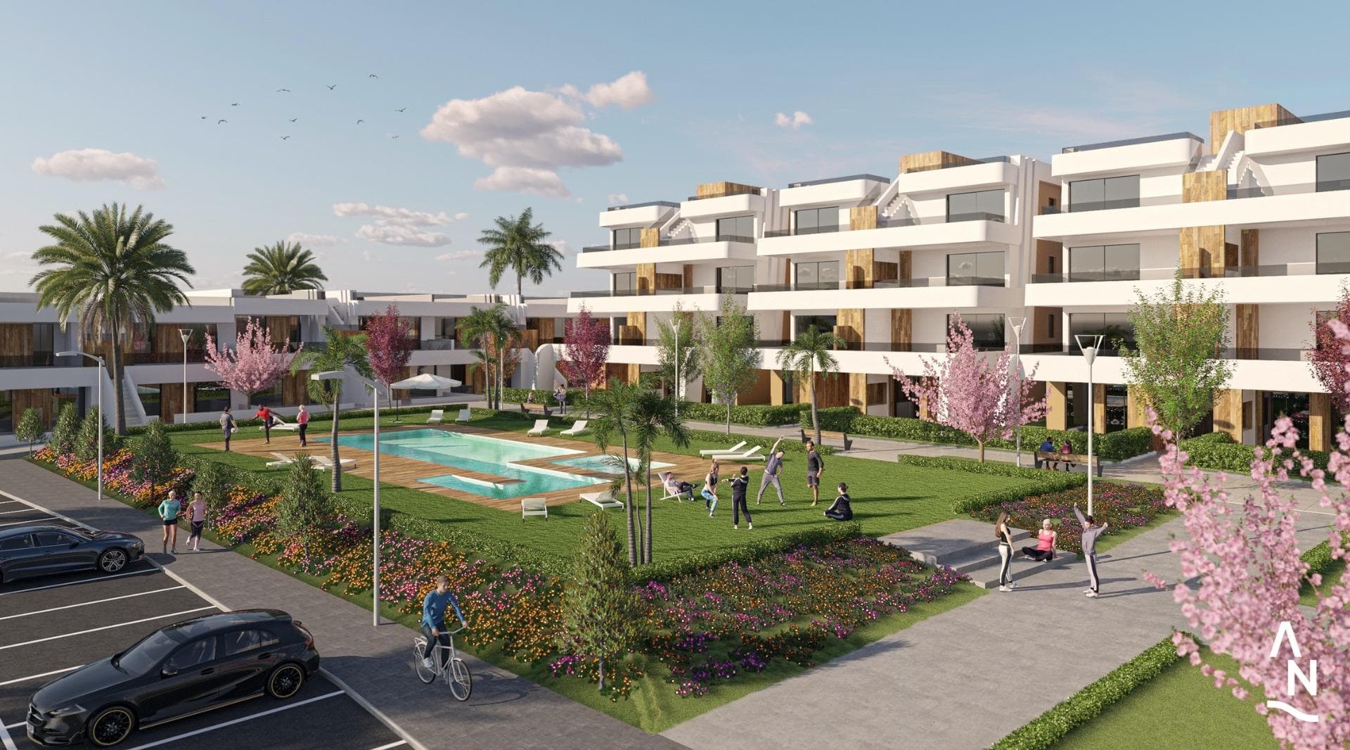 NEW BUILD APARTMENTS IN CONDADO DE ALHAMA GOLF COURSE&#13;&#13; New Build residential complex of villas and apartments in Condado de Alhama.&#13;&#13; Beautiful 8 apartments are distributed between ground, first, second and third floor, with two properties on each floor and a lift to move from one to other level.&#13;&#13; There are a several community swimming pools, outdoor parking space for each apartment, storage area and terrace with Summer kitchen. &#13;&#13; The top floor properties have a solarium. &#13;&#13; The two ground floor apartments have 3 bedrooms and 2 fully-fitted bathrooms and the rest of the properties have 2 bedrooms and 2 fitted bathrooms as well. &#13;&#13; The properties have been designed with a contemporary style and an open planned concept, consisting of a fitted kitchen and a living-dining room.&#13;&#13; The development is located in Condado de Alhama, Murcia, within a luxury resort, with sports areas and surrounded by nature, all services, and several Golf Courses. &#13;&#13; The property will meet the highest standards and will be equipped with:&#13; Community swimming pools with ample green areas.&#13; Kitchen completely furnished and equipped with oven and microwave elevated and in column, integrated fridge and dishwasher, induction hob and extractor fan.&#13; Lighting: inside the property (dining room, kitchen, corridors and bathrooms), as well as in outdoor areas.&#13; Lined wardrobes with drawers and shelves.&#13; Fully fitted bathrooms with vanity unit, suspended toilet, mirror, wall-mounted shower and shower screens.&#13; Pre-installation for ducted air conditioning.&#13; Summer kitchen on the terraces.&#13; Solarium on the top floors. &#13; Outdoor parking space with storage area. &#13; Lift (from ground floor to 3rd floor).&#13;&#13; Condado de Alhama Golf Resort is a fantastic Golf Resort with many facilities and services . A shopping centre, a sports centre, a variety of bars and restaurants, supermarkets and over 25 communal swimming pools and gardens.&#13;&#13; Condado de Alhama Golf Resort has its own Jack Nicklaus designed golf course and is only 15 minutes from the beautiful beaches of Bolnuevo and Mazarron.&#13; Mazarron has over 35 km of coastline, much of which is unspoilt coastline. Numerous beaches in the Bay of Mazarron have been awarded the Blue Flag for their quality.&#13;&#13; Condado de Alhama Golf Resort is only 20 minutes from the new Corvera International Airport.&#13;