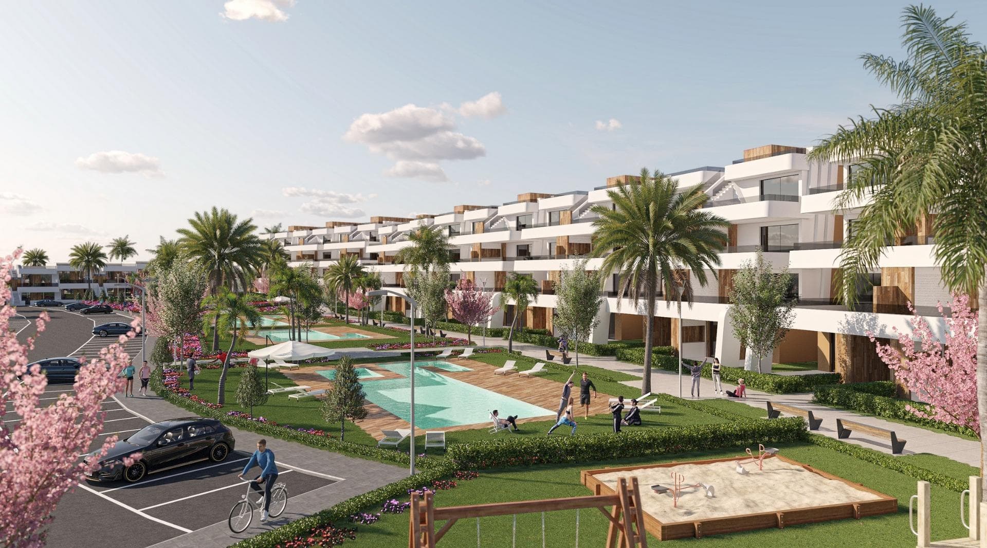 NEW BUILD APARTMENTS IN CONDADO DE ALHAMA GOLF COURSE&#13;&#13; New Build residential complex of villas and apartments in Condado de Alhama.&#13;&#13; Beautiful 8 apartments are distributed between ground, first, second and third floor, with two properties on each floor and a lift to move from one to other level.&#13;&#13; There are a several community swimming pools, outdoor parking space for each apartment, storage area and terrace with Summer kitchen. &#13;&#13; The top floor properties have a solarium. &#13;&#13; The two ground floor apartments have 3 bedrooms and 2 fully-fitted bathrooms and the rest of the properties have 2 bedrooms and 2 fitted bathrooms as well. &#13;&#13; The properties have been designed with a contemporary style and an open planned concept, consisting of a fitted kitchen and a living-dining room.&#13;&#13; The development is located in Condado de Alhama, Murcia, within a luxury resort, with sports areas and surrounded by nature, all services, and several Golf Courses. &#13;&#13; The property will meet the highest standards and will be equipped with:&#13; Community swimming pools with ample green areas.&#13; Kitchen completely furnished and equipped with oven and microwave elevated and in column, integrated fridge and dishwasher, induction hob and extractor fan.&#13; Lighting: inside the property (dining room, kitchen, corridors and bathrooms), as well as in outdoor areas.&#13; Lined wardrobes with drawers and shelves.&#13; Fully fitted bathrooms with vanity unit, suspended toilet, mirror, wall-mounted shower and shower screens.&#13; Pre-installation for ducted air conditioning.&#13; Summer kitchen on the terraces.&#13; Solarium on the top floors. &#13; Outdoor parking space with storage area. &#13; Lift (from ground floor to 3rd floor).&#13;&#13; Condado de Alhama Golf Resort is a fantastic Golf Resort with many facilities and services . A shopping centre, a sports centre, a variety of bars and restaurants, supermarkets and over 25 communal swimming pools and gardens.&#13;&#13; Condado de Alhama Golf Resort has its own Jack Nicklaus designed golf course and is only 15 minutes from the beautiful beaches of Bolnuevo and Mazarron.&#13; Mazarron has over 35 km of coastline, much of which is unspoilt coastline. Numerous beaches in the Bay of Mazarron have been awarded the Blue Flag for their quality.&#13;&#13; Condado de Alhama Golf Resort is only 20 minutes from the new Corvera International Airport.&#13;