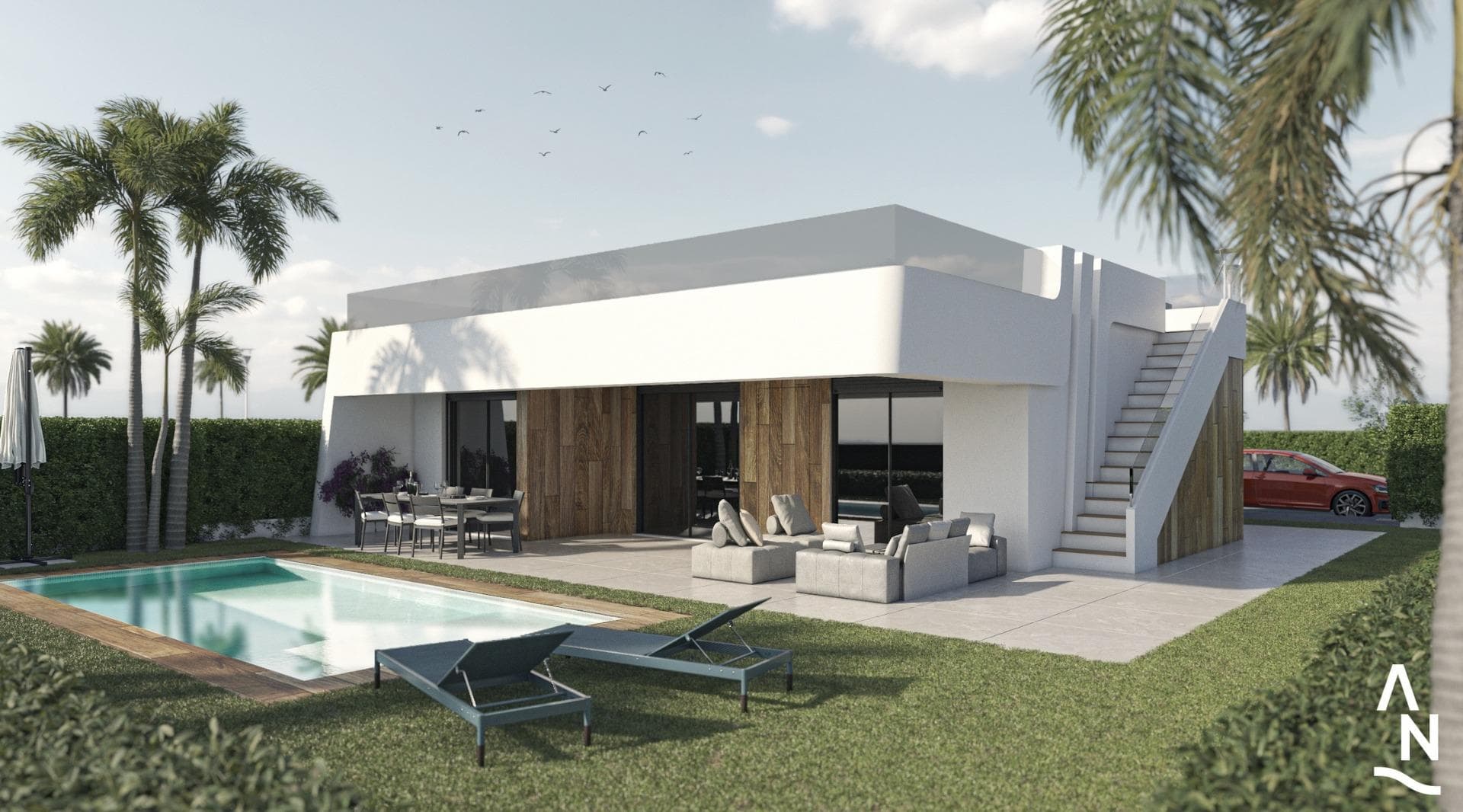 NEW BUILD VILLAS IN CONDADO DE ALHAMA GOLF COURSE&#13;&#13; New Build residential complex of villas and apartments in Condado de Alhama.&#13;&#13; There are 11 independent villas, with private swimming pool, solarium and outdoors parking space, with large terraced areas South facing and Summer kitchen, where you can enjoy the sun all year round.&#13;&#13; These beautiful villas, built with the highest quality standards, have 2, 3 or 4 bedrooms and 2 or 3 fully-fitted bathrooms. The villas have been designed with a contemporary style and an open planned concept, comprising of a fitted kitchen and a living-dining room.&#13;&#13; The development is located in Condado de Alhama, Murcia, within a luxury resort, with sports areas and surrounded by nature, all services, and several Golf Courses. &#13;&#13; The property will meet the highest standards and will be equipped with:&#13; Private swimming pool with solar shower and ample green areas.&#13; Kitchen completely furnished and equipped with oven and microwave elevated and in column, integrated fridge and dishwasher, induction hob and extractor fan.&#13; Lighting: inside the property (dining room, kitchen, corridors and bathrooms), as well as in outdoor areas.&#13; Lined wardrobes with drawers and shelves.&#13; Fully fitted bathrooms with vanity unit, suspended toilet, mirror, wall-mounted shower, shower screens and radiant heating on floor. &#13; Pre-installation for ducted air conditioning.&#13; Summer kitchen on the solarium.&#13; Solarium. &#13; Outdoor parking space. &#13; Charging points for electric cars.&#13;&#13; Condado de Alhama Golf Resort is a fantastic Golf Resort with many facilities and services . A shopping centre, a sports centre, a variety of bars and restaurants, supermarkets and over 25 communal swimming pools and gardens.&#13;&#13; Condado de Alhama Golf Resort has its own Jack Nicklaus designed golf course and is only 15 minutes from the beautiful beaches of Bolnuevo and Mazarron.&#13; Mazarron has over 35 km of coastline, much of which is unspoilt coastline. Numerous beaches in the Bay of Mazarron have been awarded the Blue Flag for their quality.&#13;&#13; Condado de Alhama Golf Resort is only 20 minutes from the new Corvera International Airport.&#13;