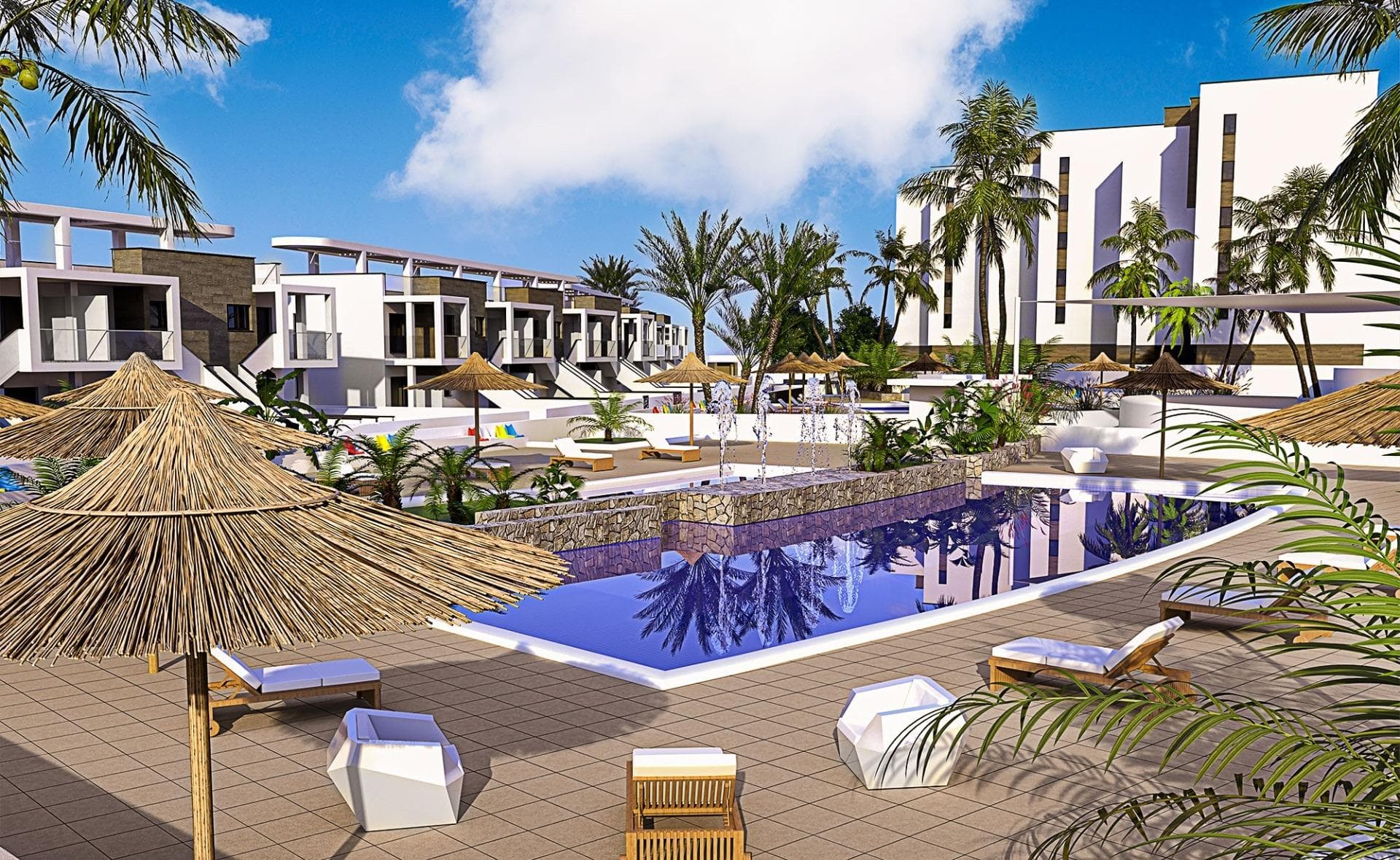 New Build Apartments and Bungalows in Mil PalmerasModern Residential Complex in a Prime LocationDiscover a stunning new residential complex in the charming coastal area of Mil Palmeras, offering a selection of high-quality apartments and bungalows designed to meet modern living standards. Nestled just 600 meters from the sandy beaches of Mil Palmeras, this development combines comfort, style, and convenience.Spacious and Stylish Apartments and BungalowsChoose from 2- or 3-bedroom apartments, each featuring 2 bathrooms and spacious terraces. Alternatively, opt for bungalows with 2 bedrooms and 2 bathrooms, available in ground-floor units with private gardens or top-floor units with exclusive solariums.High-Quality Finishes for Modern LivingThis development offers exceptional features and finishes:PVC exterior carpentry with thermal break and double-glazed “Climalit” low-emissivity windows.Reinforced entrance doors for added security.Bathrooms equipped with vanities, mirrors, and modern fixtures.Built-in wardrobes with interior LED lighting, drawers, and hanging rails.Hot water supplied through aerothermal technology for energy efficiency.Pre-installation for ducted air conditioning and heating in living areas and bedrooms.Exclusive Community AmenitiesThe complex is fully gated and boasts:Beautifully landscaped communal gardens.Sparkling swimming pools for residents.Optional underground parking spaces and storage rooms for added convenience.Prime Location in Mil PalmerasLocated between Campoamor and Torre de la Horadada, this development offers easy access to local amenities, schools, restaurants, and sports facilities open year-round. Mil Palmeras is known for its charming town square and its vibrant "restaurant alley," featuring diverse international cuisines.For nature enthusiasts, the Lo Monte Nature Park, a protected bird reserve, and the Río Seco Natural Park offer perfect spots for hiking and relaxation.Proximity to Key Points of InterestMurcia International Airport: 40 km (approx. 45 minutes).Alicante Airport: 75 km (approx. 45 minutes).Closest golf courses: Less than 10 km away.Shopping centers: 8 km to Zenia Boulevard.Marinas and ports: 5 km to Torre de la Horadada.Your Dream Home AwaitsDon’t miss the opportunity to own a property in this exceptional residential complex. Whether you’re looking for a vacation home or a permanent residence, this development in Mil Palmeras has it all. Contact us today for more information or to schedule a visit!