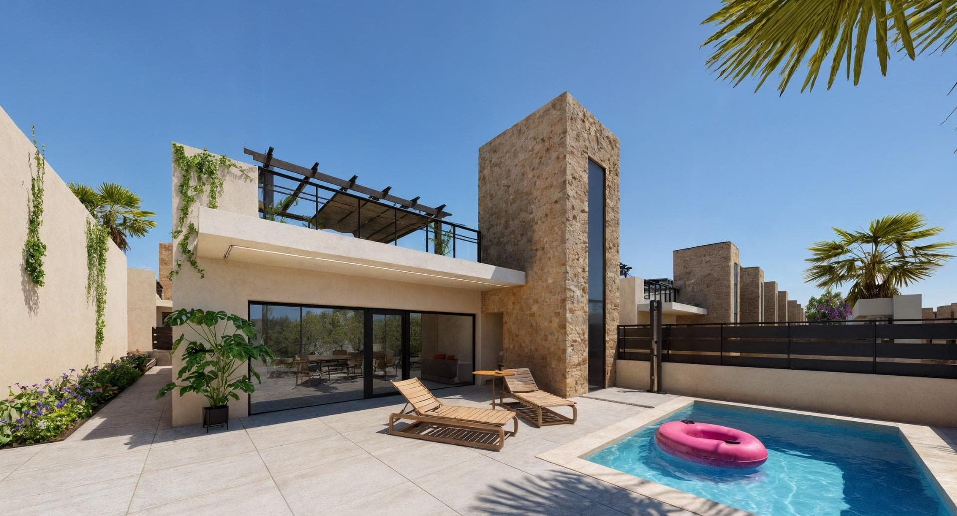 Newly built residential development of villas and townhouses in Fuente Álamo, Murcia.&#13;&#13;This location offers an exceptional natural environment, far from the hustle and bustle of big cities and the tourist pressure of the coast. Furthermore, we are committed to working from a sustainable development perspective, minimising our environmental impact and maximising integration with the local community. Here, your dreams of a peaceful and sustainable lifestyle become a reality. Imagine waking up every morning in a stunning natural setting, surrounded by peaceful landscapes and the unique beauty of the Murcian countryside.&#13;&#13;This development prioritises energy efficiency, the use of environmentally friendly materials and harmonious integration with the rural environment. From the design of the property to the planning of the development, we strive to reduce our carbon footprint and promote responsible practices in all our operations.&#13;&#13;Full ducted air conditioning, hot/cold.&#13;Video intercom system.&#13;Colour-lacquered security access door with lock and anti-vandal security fittings.&#13;Cupboards with storage space, lined inside, lacquered in white.&#13;Kitchen furniture with appliances included.&#13;Hot water by aerothermal energy.&#13;Electric blinds.&#13;Pergolas in solariums.&#13;Private 2.5x4.5m swimming pool with underwater night lighting and salt chlorination system.&#13;Pre-installation for outdoor kitchen/jacuzzi in solarium.&#13;&#13;Fuente Álamo de Murcia is a town and municipality in the Region of Murcia, in southern Spain. It is located 22 km northwest of Cartagena and 35 km southwest of Murcia.&#13;&#13;The town is located in the Mar Menor basin, surrounded by the Algarrobo, Los Gómez, Los Victorias and Carrascoy mountain ranges. The water from these mountains flows down into the Rambla de Fuente Álamo and then into the Mar Menor.&#13;&#13;Fuente Álamo is 30 minutes from Murcia - Corvera airport. Nearest shops 6 km away.&#13;