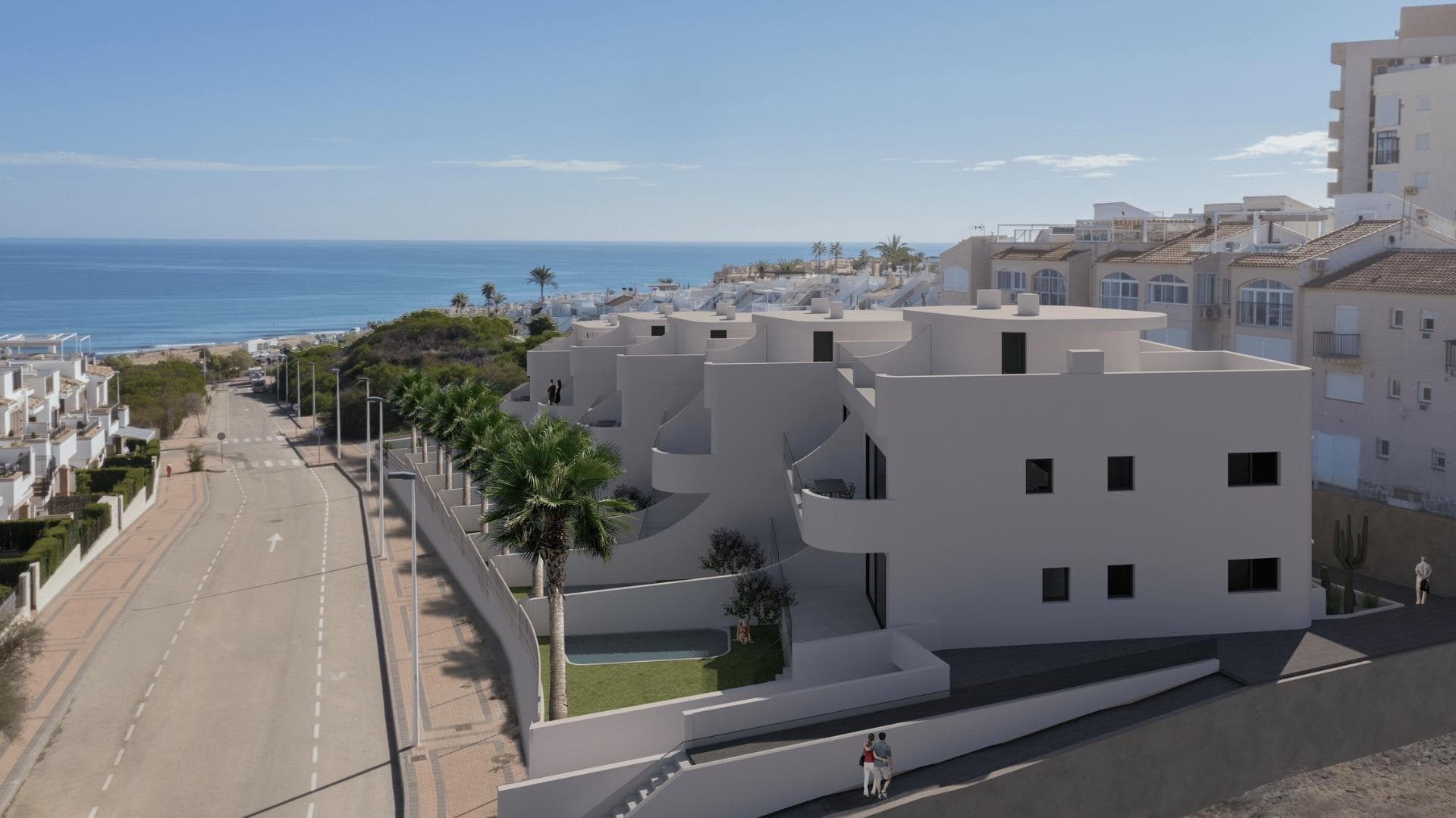 New Build Bungalows with Sea Views in La Mata, Torrevieja

Privileged Location 300 Metres from the Beach
This exclusive new development is located in La Mata, Torrevieja, one of the most sought after areas of the Costa Blanca. Just 300 metres from the beach, this development offers an exceptional natural setting with panoramic sea views and easy access to all essential amenities.

La Mata is a vibrant area with a special charm, surrounded by promenades, restaurants, cafés and supermarkets, making it the perfect destination for both year-round living and enjoying a second home by the sea.

Modern Design and Energy Efficiency
This development stands out for its elegant Mediterranean architecture with an avant-garde touch. Designed under the Passivhaus standard, it guarantees a sustainable construction that provides maximum thermal comfort and energy efficiency, reducing consumption and environmental impact.

The homes feature high quality finishes, spacious rooms and abundant natural light, achieving a perfect balance between design and functionality.

Housing Options for All Lifestyles
Ground floor flats with a large private garden with sea views and enough space for a private swimming pool. They also include a semi-basement with the possibility of adding additional bedrooms.
Top floor flats with large balcony, private solarium and spectacular sea views, perfect for enjoying the Mediterranean sun.

Exclusive Communal Areas
This development offers spaces designed for comfort and relaxation:

Communal infinity pool, ideal for cooling off with panoramic views.
Underground parking space included in each property.

Proximity to Points of Interest
La Mata Beach - 300 m.
Torrevieja town centre - 6 km.
Parque Natural de las Lagunas de La Mata-Torrevieja - 2 km.
La Marquesa Golf Course - 15 km.
Alicante airport - 40 km (approx. 40 min).
Murcia Airport - 65 km (approx. 1 hour).

Your home on the Costa Blanca awaits you
If you are looking for a luxury flat with sea views, in a privileged location and with all amenities, this residential is your best option. Contact us today for more information and to arrange a viewing.