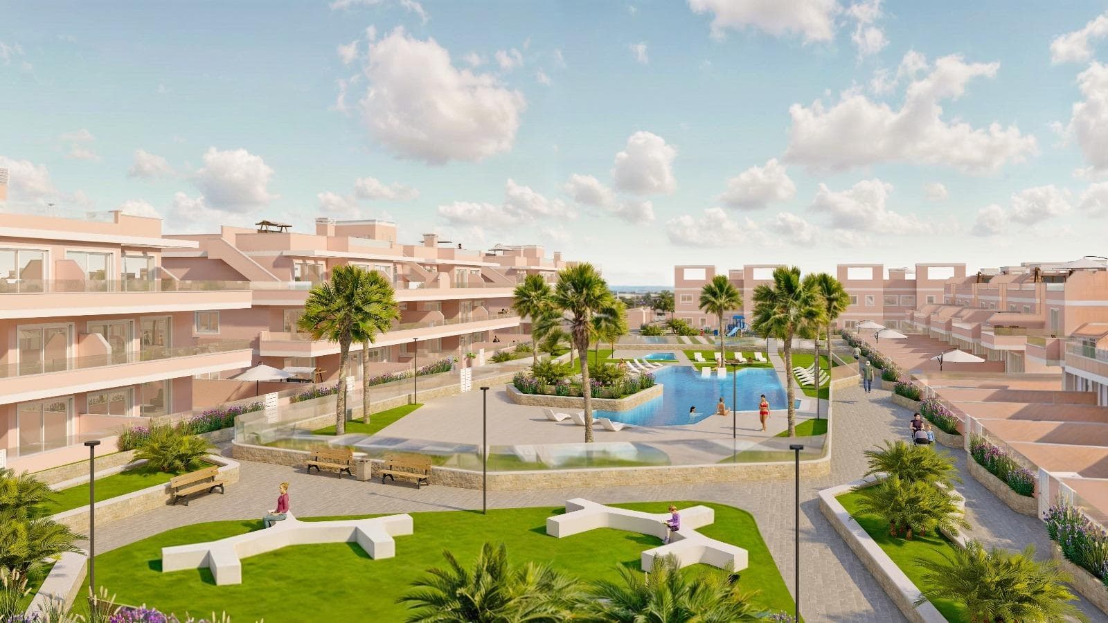 Exclusive New Development in Pilar de la Horadada, Costa Blanca, Spain&#13;&#13;Modern Homes Close to the Sea&#13;Discover this new residential complex in Pilar de la Horadada, a privileged location on the Costa Blanca. Only 2 km from the beach, this project offers a wide variety of 3 bedroom, 2 bathroom properties, with private parking included in the price.&#13;&#13;The development has spacious communal areas, including a communal swimming pool, landscaped gardens and a children's play area, ideal for the whole family to enjoy.&#13;&#13;Different Typologies to suit your Lifestyle&#13;This development offers various housing options:&#13;&#13;Ground floor apartments with private gardens.&#13;Middle floor flats with large terraces.&#13;Penthouses with private solarium.&#13;Ground floor bungalows with private garden.&#13;Top floor bungalows with private garden and solarium.&#13;Townhouses and semi-detached houses with garden and solarium.&#13;All homes have been designed in a modern and functional style, using high quality materials and contemporary finishes.&#13;&#13;Equipment and Qualities&#13;The properties are equipped with:&#13;&#13;Pre-installation of ducted air conditioning.&#13;Exterior aluminium carpentry with thermal break and double glazing.&#13;Reinforced access door for greater security.&#13;Aerothermal system for efficient hot water production.&#13;Built-in wardrobes with LED lighting.&#13;Bathroom furniture and screens included.&#13;&#13;Pilar de la Horadada: A Privileged Place to Live in&#13;Pilar de la Horadada is a coastal town at the southern end of the Costa Blanca, with an exceptional climate and an excellent quality of life. Its lively main street offers a wide variety of shops, supermarkets, restaurants and essential services.&#13;&#13;Just a 5 minute drive away, you will find the stunning beaches of Torre de la Horadada and Mil Palmeras, with golden sand a lovely promenade. In addition, the area has cycle paths, hiking trails and multiple sporting activities.&#13;&#13;Distances to Key Points&#13;Lo Romero Golf Course - 5 km (10 minutes drive).&#13;Corvera Airport (Murcia) - 40 km (40 minutes by car).&#13;Alicante Airport - 55 km (55 minutes by car).&#13;Zenia Boulevard Shopping Centre - 15 km (15 minutes by car).&#13;Torre de la Horadada Marina - 3 km (5 minutes by car).&#13;&#13;Request More Information Today&#13;Don't miss this opportunity to purchase a brand new property in one of the best areas of the Costa Blanca. Contact us now for more details and to arrange a viewing.&#13;
