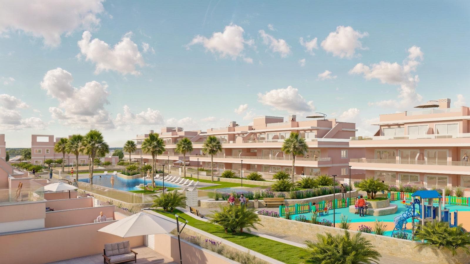 Exclusive New Development in Pilar de la Horadada, Costa Blanca, Spain&#13;&#13;Modern Homes Close to the Sea&#13;Discover this new residential complex in Pilar de la Horadada, a privileged location on the Costa Blanca. Only 2 km from the beach, this project offers a wide variety of 3 bedroom, 2 bathroom properties, with private parking included in the price.&#13;&#13;The development has spacious communal areas, including a communal swimming pool, landscaped gardens and a children's play area, ideal for the whole family to enjoy.&#13;&#13;Different Typologies to suit your Lifestyle&#13;This development offers various housing options:&#13;&#13;Ground floor apartments with private gardens.&#13;Middle floor flats with large terraces.&#13;Penthouses with private solarium.&#13;Ground floor bungalows with private garden.&#13;Top floor bungalows with private garden and solarium.&#13;Townhouses and semi-detached houses with garden and solarium.&#13;All homes have been designed in a modern and functional style, using high quality materials and contemporary finishes.&#13;&#13;Equipment and Qualities&#13;The properties are equipped with:&#13;&#13;Pre-installation of ducted air conditioning.&#13;Exterior aluminium carpentry with thermal break and double glazing.&#13;Reinforced access door for greater security.&#13;Aerothermal system for efficient hot water production.&#13;Built-in wardrobes with LED lighting.&#13;Bathroom furniture and screens included.&#13;&#13;Pilar de la Horadada: A Privileged Place to Live in&#13;Pilar de la Horadada is a coastal town at the southern end of the Costa Blanca, with an exceptional climate and an excellent quality of life. Its lively main street offers a wide variety of shops, supermarkets, restaurants and essential services.&#13;&#13;Just a 5 minute drive away, you will find the stunning beaches of Torre de la Horadada and Mil Palmeras, with golden sand a lovely promenade. In addition, the area has cycle paths, hiking trails and multiple sporting activities.&#13;&#13;Distances to Key Points&#13;Lo Romero Golf Course - 5 km (10 minutes drive).&#13;Corvera Airport (Murcia) - 40 km (40 minutes by car).&#13;Alicante Airport - 55 km (55 minutes by car).&#13;Zenia Boulevard Shopping Centre - 15 km (15 minutes by car).&#13;Torre de la Horadada Marina - 3 km (5 minutes by car).&#13;&#13;Request More Information Today&#13;Don't miss this opportunity to purchase a brand new property in one of the best areas of the Costa Blanca. Contact us now for more details and to arrange a viewing.&#13;
