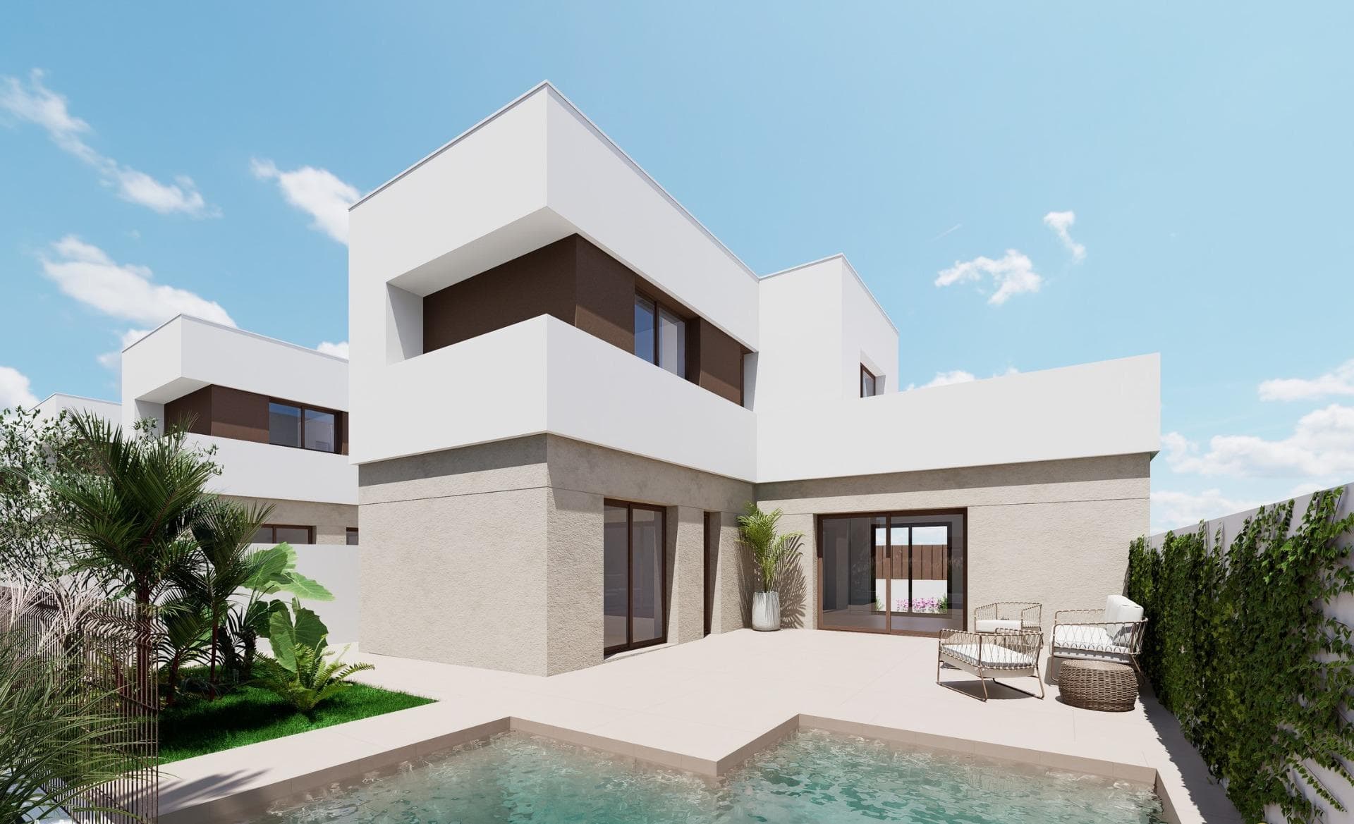 Exclusive Villas and Bungalows on the Costa Cálida - Design, Comfort and Privileged Location&#13;&#13;A Project that Fuses Privacy and Community Living&#13;Discover a new residential concept on the Costa Cálida, designed for those seeking the perfect combination of privacy, comfort and social life. This exclusive complex offers detached villas and bungalows, with access to spacious communal areas and a communal swimming pool, providing the best of both worlds: the tranquillity of a private home and the comfort of shared spaces to enjoy with friends, family and neighbours.&#13;&#13;All homes include a parking space and storage room in the basement, guaranteeing security and convenience for residents.&#13;&#13;Modern Design and Personalisation Options&#13;This development offers a wide range of homes to suit different needs and lifestyles:&#13;&#13;Ground floor bungalows with private gardens up to 122 m².&#13;Top floor bungalows with large terraces and private solarium.&#13;One or two-storey detached villas, with plots ranging from 201 to 356 m² and different layout and finishing options.&#13;&#13;Each home is designed to maximise natural light, creating spacious and welcoming spaces. The master suite has been carefully conceived to guarantee privacy and comfort, completely separating the sleeping area from the bathroom, avoiding interruptions of light or noise during the night.&#13;&#13;Quality and Sustainability in Every Detail&#13;These homes have been built with high quality materials and equipped with sustainable technologies, such as solar panels and aerothermics, to improve energy efficiency.&#13;&#13;Outstanding features:&#13;&#13;Motorised blinds in bedrooms.&#13;Armoured front door for greater security.&#13;Pre-installation of ducted air conditioning.&#13;Modern bathrooms with tempered glass partitions and suspended furniture with LED mirror.&#13;&#13;Strategic Location in Los Alcázares&#13;Situated just a few metres from the prestigious Serena Golf course and 1 km from the beaches of the Mar Menor, this complex enjoys a privileged location in Los Alcázares, one of the most promising areas of the Costa Cálida.&#13;&#13;In addition, its easy access to the AP-7 motorway allows quick connection to other destinations in the region and facilitates access to essential services such as supermarkets, sports centres, schools and pharmacies.&#13;&#13;Distances to Points of Interest&#13;La Serena Golf - 1 km (2 minutes by car).&#13;Mar Menor Beach - 1 km (2 minutes by car or 10 minutes walk).&#13;Murcia Airport - 35 km (30 minutes by car).&#13;Cartagena Port - 22 km (20 minutes by car).&#13;Local shopping centre - 3 km (5 minutes by car).&#13;&#13;A Mediterranean Lifestyle with High Profitability&#13;This project not only represents an excellent option to enjoy the Mediterranean lifestyle, but it is also a safe investment in a growing area.&#13;&#13;Don't miss out on this unique opportunity. Contact us today for more information and to reserve your ideal home on the Costa Cálida.&#13;
