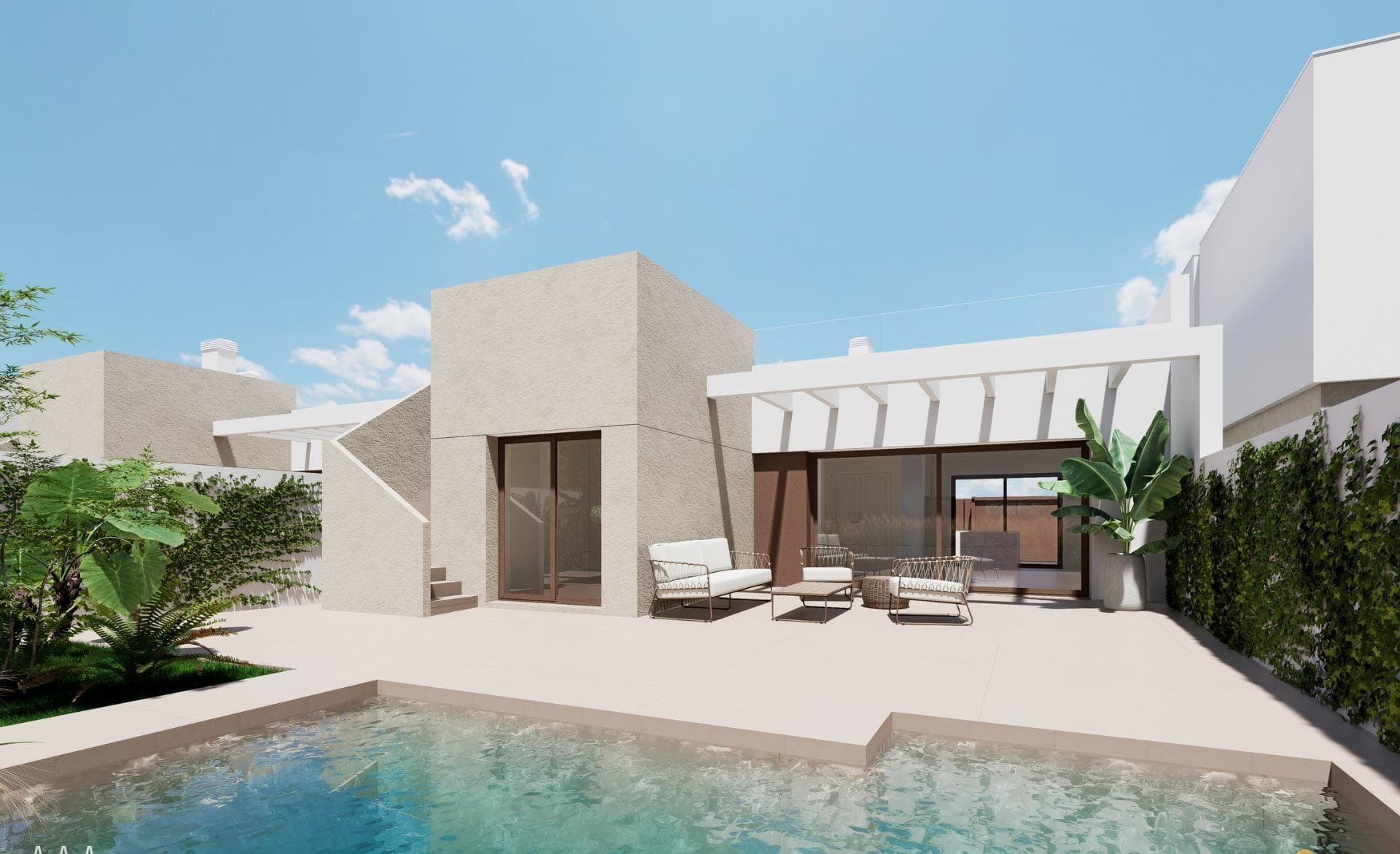Exclusive Villas and Bungalows on the Costa Cálida - Design, Comfort and Privileged Location&#13;&#13;A Project that Fuses Privacy and Community Living&#13;Discover a new residential concept on the Costa Cálida, designed for those seeking the perfect combination of privacy, comfort and social life. This exclusive complex offers detached villas and bungalows, with access to spacious communal areas and a communal swimming pool, providing the best of both worlds: the tranquillity of a private home and the comfort of shared spaces to enjoy with friends, family and neighbours.&#13;&#13;All homes include a parking space and storage room in the basement, guaranteeing security and convenience for residents.&#13;&#13;Modern Design and Personalisation Options&#13;This development offers a wide range of homes to suit different needs and lifestyles:&#13;&#13;Ground floor bungalows with private gardens up to 122 m².&#13;Top floor bungalows with large terraces and private solarium.&#13;One or two-storey detached villas, with plots ranging from 201 to 356 m² and different layout and finishing options.&#13;&#13;Each home is designed to maximise natural light, creating spacious and welcoming spaces. The master suite has been carefully conceived to guarantee privacy and comfort, completely separating the sleeping area from the bathroom, avoiding interruptions of light or noise during the night.&#13;&#13;Quality and Sustainability in Every Detail&#13;These homes have been built with high quality materials and equipped with sustainable technologies, such as solar panels and aerothermics, to improve energy efficiency.&#13;&#13;Outstanding features:&#13;&#13;Motorised blinds in bedrooms.&#13;Armoured front door for greater security.&#13;Pre-installation of ducted air conditioning.&#13;Modern bathrooms with tempered glass partitions and suspended furniture with LED mirror.&#13;&#13;Strategic Location in Los Alcázares&#13;Situated just a few metres from the prestigious Serena Golf course and 1 km from the beaches of the Mar Menor, this complex enjoys a privileged location in Los Alcázares, one of the most promising areas of the Costa Cálida.&#13;&#13;In addition, its easy access to the AP-7 motorway allows quick connection to other destinations in the region and facilitates access to essential services such as supermarkets, sports centres, schools and pharmacies.&#13;&#13;Distances to Points of Interest&#13;La Serena Golf - 1 km (2 minutes by car).&#13;Mar Menor Beach - 1 km (2 minutes by car or 10 minutes walk).&#13;Murcia Airport - 35 km (30 minutes by car).&#13;Cartagena Port - 22 km (20 minutes by car).&#13;Local shopping centre - 3 km (5 minutes by car).&#13;&#13;A Mediterranean Lifestyle with High Profitability&#13;This project not only represents an excellent option to enjoy the Mediterranean lifestyle, but it is also a safe investment in a growing area.&#13;&#13;Don't miss out on this unique opportunity. Contact us today for more information and to reserve your ideal home on the Costa Cálida.&#13;