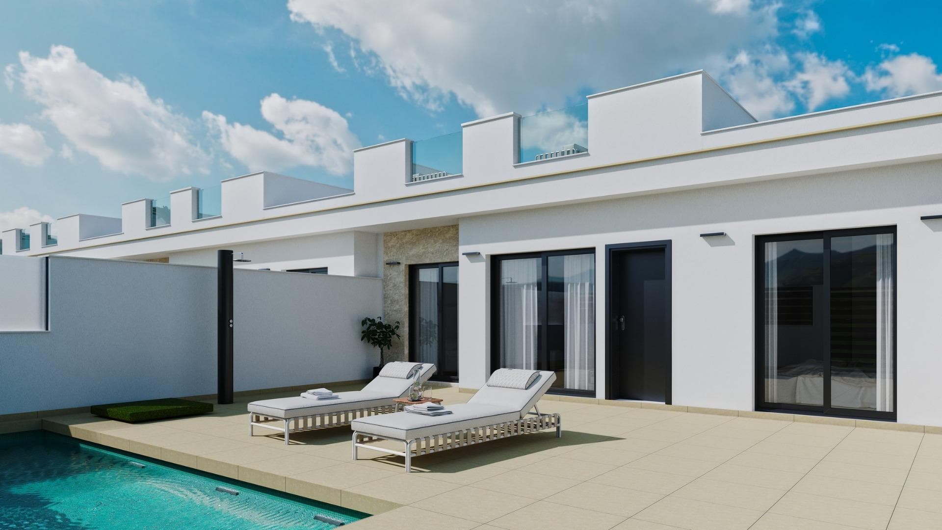 Semi-detached and Semi-detached Villas in Roldán, Murcia, Spain&#13;&#13;Modern Single Storey Villas with Solarium and Private Pool&#13;Discover this exclusive development of single-storey semi-detached and terraced villas in Roldán (Murcia), designed for comfort, style and energy efficiency. With options of 2 or 3 bedrooms and 2 bathrooms, each property has a private solarium, swimming pool and parking on the plot, ideal for enjoying the Mediterranean climate all year round.&#13;&#13;Located in a gated complex with security control, this development guarantees privacy and tranquillity, whilst being close to all essential services, parks, sports facilities and prestigious golf courses.&#13;&#13;High Quality Features and Functional Design&#13;Each villa has been built with top quality materials to offer a modern and comfortable home:&#13;&#13;PVC exterior carpentry with thermal break and double glazing.&#13;Fully fitted kitchen with large capacity units and white goods included.&#13;Elegant bathrooms with suspended furniture, mirror with LED lighting and shower screens.&#13;Security entrance door for peace of mind.&#13;Pre-installation for ducted air conditioning.&#13;3 photovoltaic solar panels (1.5 kW) for greater energy efficiency.&#13;Summer kitchen on the solarium with sink and fridge socket.&#13;&#13;Strategic Location in Roldan, Murcia&#13;Roldán is a charming traditional village with a privileged location in the Region of Murcia. It has all essential amenities such as supermarkets, restaurants, bars, health clinics, pharmacies, petrol stations and more.&#13;&#13;Furthermore, this development is just minutes away from some of the best golf courses in the area, such as La Torre Golf and Terrazas Golf, offering a unique experience for golf lovers.&#13;&#13;Distances to key points of interest:&#13;Murcia-Corvera Airport - 15 km (15 minutes by car).&#13;Mar Menor Beaches - 15 km (20 minutes by car).&#13;La Torre and Terrazas golf courses - Less than 5 km.&#13;Murcia City Centre - 30 km (30 minutes by car).&#13;&#13;A Perfect Mediterranean Home&#13;Whether as a permanent residence, holiday home or investment property, these villas in Roldan offer the perfect combination of modern design, prime location and quality of life.&#13;&#13;Contact us today for more information or to arrange a viewing of your future home in Roldan.&#13;