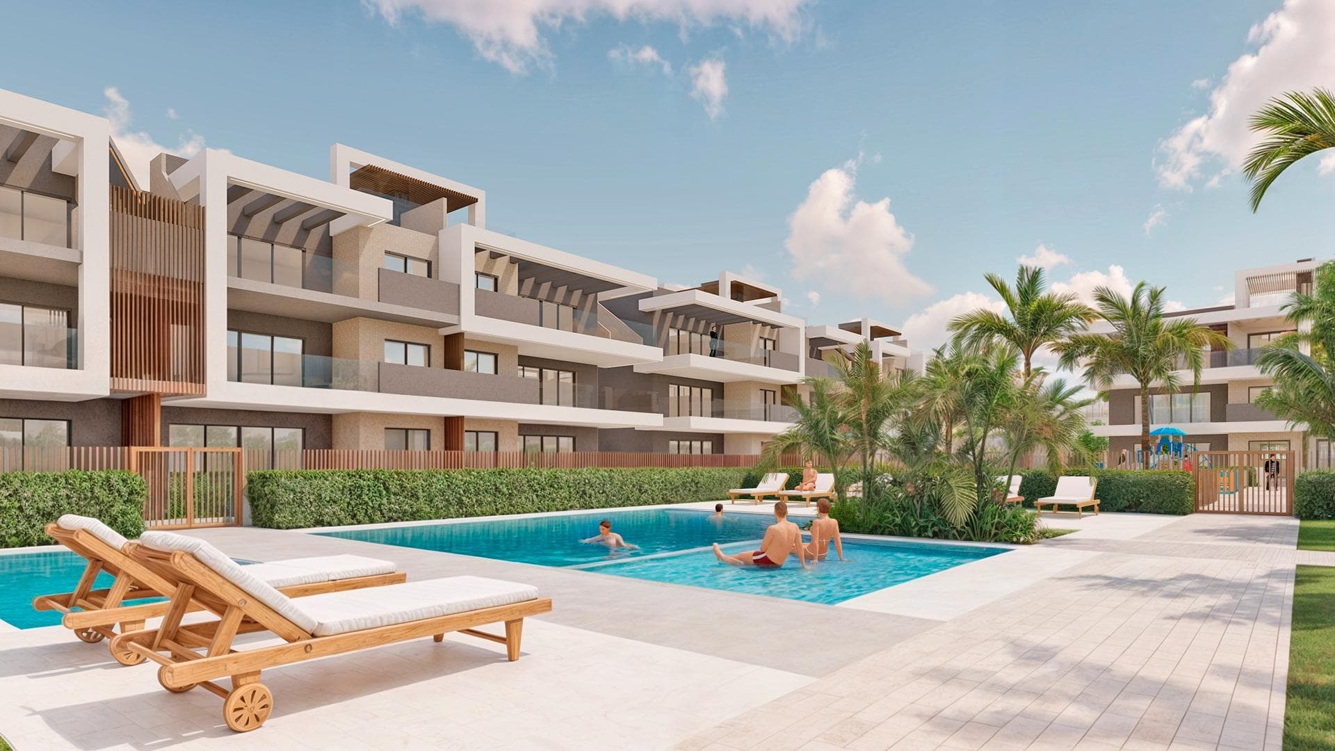 Luxury Tourist Apartments Just 150m from Las Higuericas Beach – Torre de la Horadada&#13;&#13;Exclusive New Development with Rental License Included&#13;Welcome to a new residential complex in Torre de la Horadada, just 150 meters from the golden sands of Las Higuericas Beach. This modern project offers 48 fully furnished tourist apartments, all delivered with a short-term rental license, making it an ideal investment for holiday rentals or personal enjoyment.&#13;&#13;Choose from 42 units with 3 bedrooms and 2 bathrooms or 6 units with 2 bedrooms and 2 bathrooms, all thoughtfully designed to maximize comfort, style, and functionality.&#13;&#13;Layouts Designed for Coastal Living&#13;Each property is tailored to meet different lifestyle needs:&#13;&#13;Ground floor units feature spacious private gardens with views of the communal areas.&#13;First-floor apartments offer large terraces, some with partial sea views.&#13;Penthouses boast private solariums with sea views and outdoor kitchens, pergolas, jacuzzis, and artificial grass.&#13;&#13;All homes include a private underground parking space and storage room, with first-phase completion scheduled for summer 2026.&#13;&#13;Fully Equipped and Move-In Ready&#13;These homes come fully equipped for immediate occupancy, including:&#13;&#13;Complete Mediterranean-style furniture and décor&#13;Fully fitted kitchens with appliances&#13;Independent utility rooms&#13;Underfloor heating throughout&#13;Ducted air conditioning (hot/cold)&#13;Bed linens and household goods&#13;Windows feature electric shutters and Climasun thermal-acoustic glass, while energy-efficient aerothermal systems provide hot water.&#13;&#13;Resort-Style Communal Areas for Year-Round Enjoyment&#13;The development includes extensive communal amenities, such as:&#13;&#13;Outdoor swimming pool for adults and children&#13;Children’s playground&#13;Landscaped green areas&#13;Wellness area in the basement with heated indoor pool, massage jets, sauna, and a fully equipped gym&#13;Every detail has been designed to provide residents and guests with a relaxing and luxurious Mediterranean experience.&#13;&#13;Prime Location with Easy Access to Top Attractions&#13;This unbeatable location offers proximity to the best of the Costa Blanca and Costa Cálida:&#13;&#13;Las Higuericas Beach – 150 m&#13;Lo Romero Golf Course – 10 km&#13;Dos Mares Shopping Center – 11 km&#13;Port of San Pedro del Pinatar – 8 km&#13;Murcia Airport – 30 km&#13;Alicante Airport – 65 km&#13;&#13;Secure Your Coastal Investment Today&#13;If you are looking for a holiday home or a rental investment, this is your opportunity to own a premium property near the beach in one of the most sought-after areas. Contact us now to learn more or schedule your visit to Torre de la Horadada!&#13;