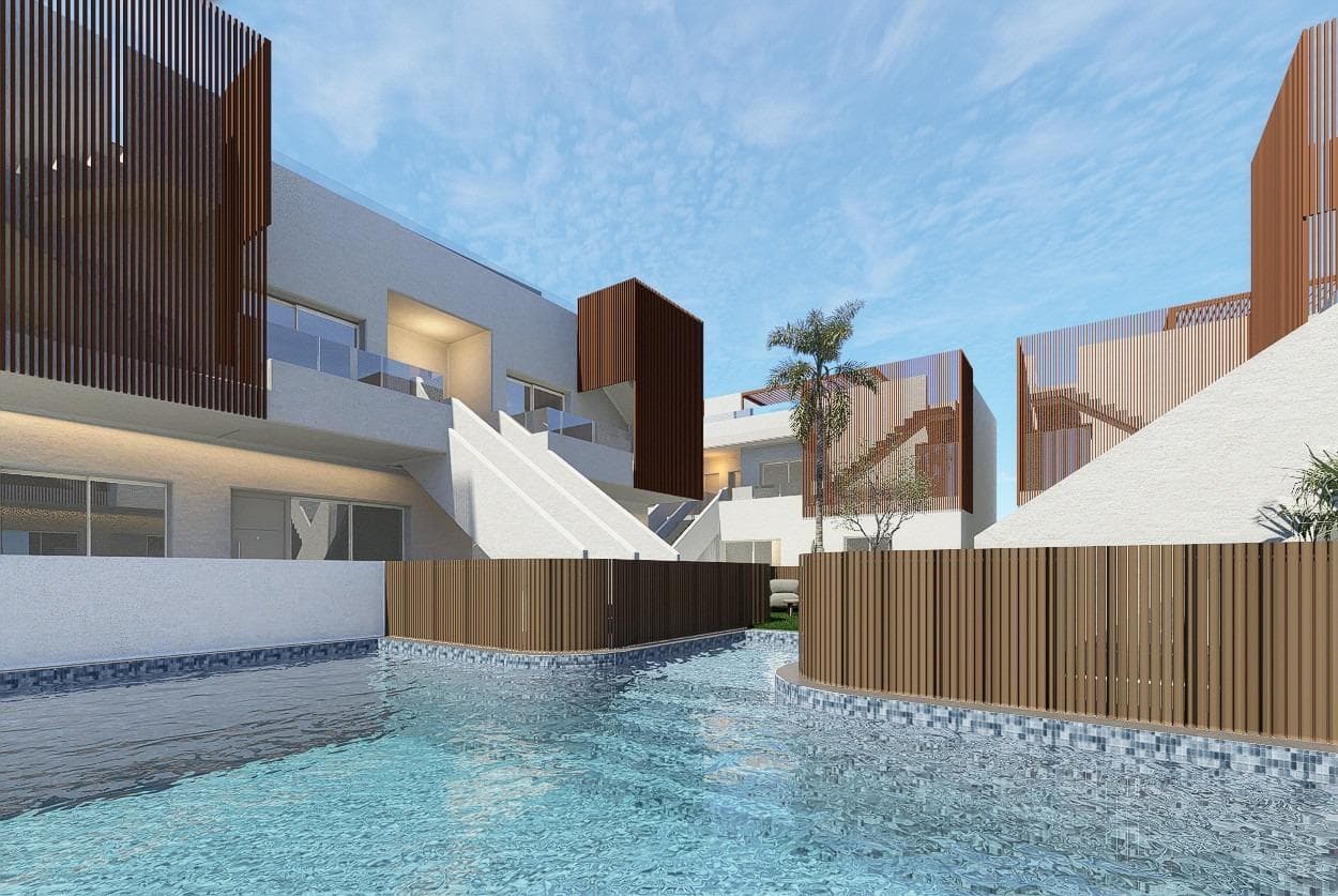 New Build Bungalows with Comunal Pool in Pilar de la Horadada – Costa Blanca South&#13;&#13;Modern Residences Close to the Beach and Town Centre&#13;Discover this exclusive new development of 16 modern bungalows located in Pilar de la Horadada, a charming town in the southernmost part of the Costa Blanca. The residential complex offers properties with 2 or 3 bedrooms and 2 fully equipped bathrooms, designed to combine comfort, functionality, and Mediterranean style.&#13;&#13;The development is situated just 3.5 km from the beaches of Torre de la Horadada, and within walking distance to the town centre, where you’ll find supermarkets, restaurants, shops, and all essential services.&#13;&#13;Premium Features and Functional Design&#13;Each bungalow is built with quality materials and designed for year-round living or holiday enjoyment. Key features include:&#13;&#13;Ground floor units with private garden&#13;Top floor units with private solarium and summer kitchen&#13;Fully furnished kitchen with appliances included&#13;Fitted wardrobes with drawers&#13;Modern bathrooms with Rain-effect showers, mirrors, and screens&#13;Pre-installed ducted air conditioning&#13;110-litre aerothermal hot water system for energy efficiency&#13;Outdoor and indoor lighting (excluding decorative fixtures)&#13;Aluminium exterior carpentry with thermal break and double glazing&#13;Assigned parking space for each unit&#13;Communal swimming pool for residents&#13;&#13;These homes are ideal for those seeking an easy-to-maintain property near the coast, perfect for permanent living, holidays, or as an investment for short or long-term rental.&#13;&#13;Ideal Location for a Relaxed Mediterranean Lifestyle&#13;Pilar de la Horadada offers a peaceful yet vibrant setting with a strong sense of community. The town is well-connected and known for its wide main avenue, local artisan shops, and numerous cafes and tapas bars. The area boasts an excellent network of cycling paths and walking trails, plus a variety of sports facilities and year-round activities.&#13;&#13;Key distances:&#13;Torre de la Horadada and Mil Palmeras beaches – 3.5 km (5 min by car)&#13;Lo Romero Golf Course – 7 km (10 min by car)&#13;La Zenia Boulevard Shopping Centre – 15 km (15 min by car)&#13;Murcia Airport (Corvera) – 40 km (40 min by car)&#13;Alicante Airport – 55 km (55 min by car)&#13;&#13;Secure Your Place on the Costa Blanca&#13;Whether you're looking for a vacation retreat, an investment property, or your new home in the sun, these stylish bungalows in Pilar de la Horadada are an excellent choice. Contact us today for more information or to schedule a visit!&#13;