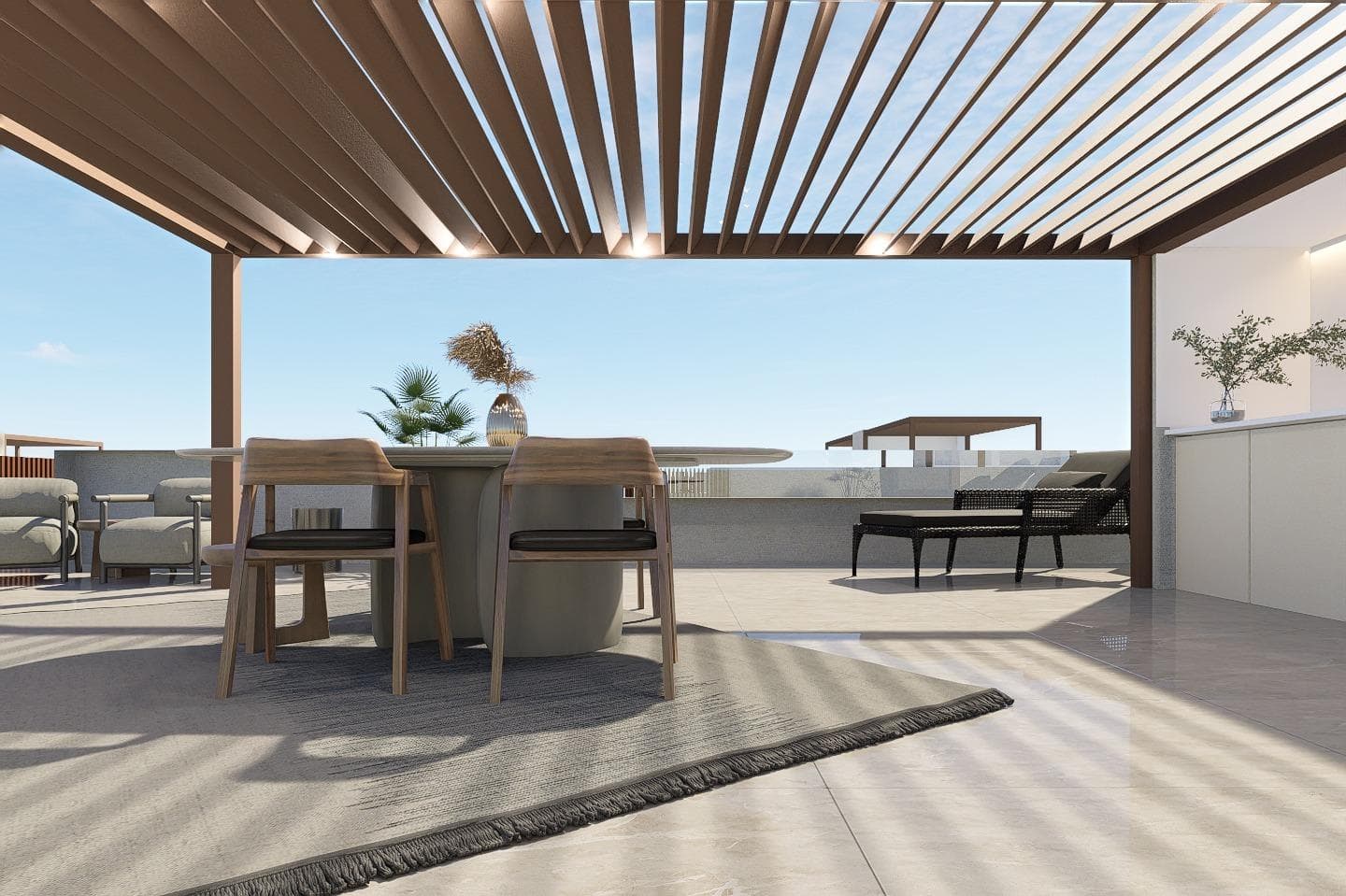 New Build Bungalows with Comunal Pool in Pilar de la Horadada – Costa Blanca South&#13;&#13;Modern Residences Close to the Beach and Town Centre&#13;Discover this exclusive new development of 16 modern bungalows located in Pilar de la Horadada, a charming town in the southernmost part of the Costa Blanca. The residential complex offers properties with 2 or 3 bedrooms and 2 fully equipped bathrooms, designed to combine comfort, functionality, and Mediterranean style.&#13;&#13;The development is situated just 3.5 km from the beaches of Torre de la Horadada, and within walking distance to the town centre, where you’ll find supermarkets, restaurants, shops, and all essential services.&#13;&#13;Premium Features and Functional Design&#13;Each bungalow is built with quality materials and designed for year-round living or holiday enjoyment. Key features include:&#13;&#13;Ground floor units with private garden&#13;Top floor units with private solarium and summer kitchen&#13;Fully furnished kitchen with appliances included&#13;Fitted wardrobes with drawers&#13;Modern bathrooms with Rain-effect showers, mirrors, and screens&#13;Pre-installed ducted air conditioning&#13;110-litre aerothermal hot water system for energy efficiency&#13;Outdoor and indoor lighting (excluding decorative fixtures)&#13;Aluminium exterior carpentry with thermal break and double glazing&#13;Assigned parking space for each unit&#13;Communal swimming pool for residents&#13;&#13;These homes are ideal for those seeking an easy-to-maintain property near the coast, perfect for permanent living, holidays, or as an investment for short or long-term rental.&#13;&#13;Ideal Location for a Relaxed Mediterranean Lifestyle&#13;Pilar de la Horadada offers a peaceful yet vibrant setting with a strong sense of community. The town is well-connected and known for its wide main avenue, local artisan shops, and numerous cafes and tapas bars. The area boasts an excellent network of cycling paths and walking trails, plus a variety of sports facilities and year-round activities.&#13;&#13;Key distances:&#13;Torre de la Horadada and Mil Palmeras beaches – 3.5 km (5 min by car)&#13;Lo Romero Golf Course – 7 km (10 min by car)&#13;La Zenia Boulevard Shopping Centre – 15 km (15 min by car)&#13;Murcia Airport (Corvera) – 40 km (40 min by car)&#13;Alicante Airport – 55 km (55 min by car)&#13;&#13;Secure Your Place on the Costa Blanca&#13;Whether you're looking for a vacation retreat, an investment property, or your new home in the sun, these stylish bungalows in Pilar de la Horadada are an excellent choice. Contact us today for more information or to schedule a visit!&#13;