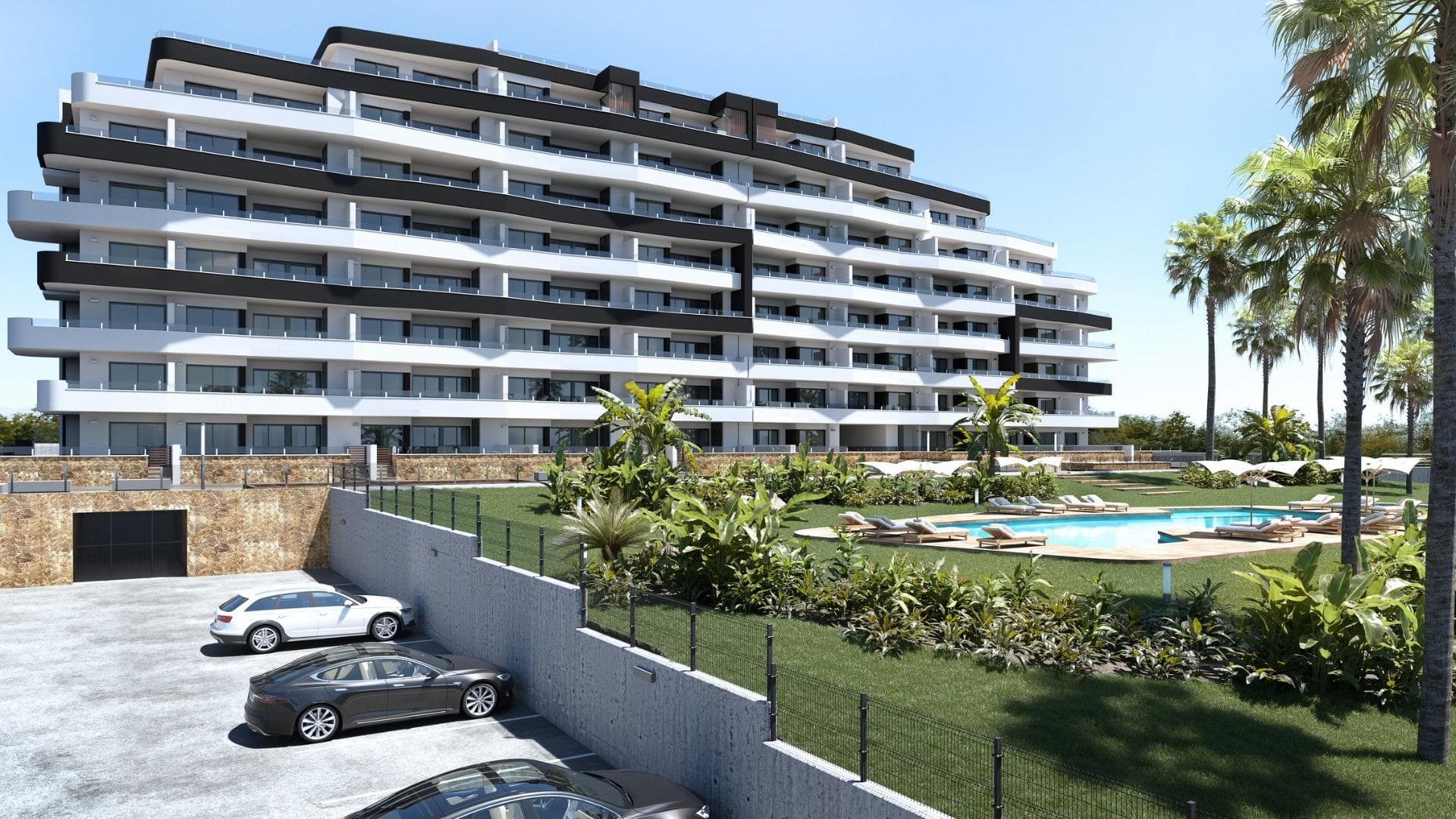 New residential development in San Miguel de Salinas, a stone's throw from the centre&#13;&#13;Spacious apartments with impressive amenities&#13;This newly built residential complex in San Miguel de Salinas offers modern 2-bedroom apartments with spacious terraces, carefully distributed over seven floors. The gated community offers first-class facilities, including separate swimming pools for adults and children, lush green areas, a children's playground and a petanque area.&#13;&#13;Privileged location on the Costa Blanca&#13;Nestled in the charming town of San Miguel de Salinas, this development enjoys a strategic location on the Costa Blanca. It is within walking distance of the town centre, where you will find all the essential services for daily life, including shops, restaurants and health centres.&#13;&#13;The property is a short drive from several points of interest:&#13;Las Colinas and Campoamor Golf Courses: Just 7 km away, perfect for golf lovers.&#13;Beaches of Orihuela Costa and Torrevieja: Located approximately 10 km from the residence, they offer beautiful sandy shores.&#13;Shopping Centres: Zenia Boulevard, a popular shopping destination, is only 9 km away.&#13;Alicante Airport: 50 km away.&#13;Murcia Corvera Airport: About 55 km away, ideal for regional connections.&#13;&#13;High-quality specifications&#13;Each apartment is designed with modern finishes and functionality in mind:&#13;Fully equipped kitchens with appliances included.&#13;Motorised blinds.&#13;Security entrance door.&#13;Hot water by aerothermal energy.&#13;Fully installed ducted air conditioning.&#13;LAUNCH OFFER: Furniture pack included for the first units sold.&#13;In addition, all apartments include a designated parking space.&#13;&#13;About San Miguel de Salinas&#13;San Miguel de Salinas is a picturesque municipality in the Vega Baja del Segura region, which forms part of the vibrant Valencian Community. Located near the border with Murcia, the town offers stunning views of the Torrevieja and La Mata lagoons, as well as a peaceful, family-friendly atmosphere.&#13;&#13;Your new home awaits&#13;Whether you are looking for a holiday retreat or a permanent residence, this new development in San Miguel de Salinas combines luxury, comfort and an unbeatable location. Contact us today to schedule a visit and take the first step towards owning your dream home on the Costa Blanca.&#13;