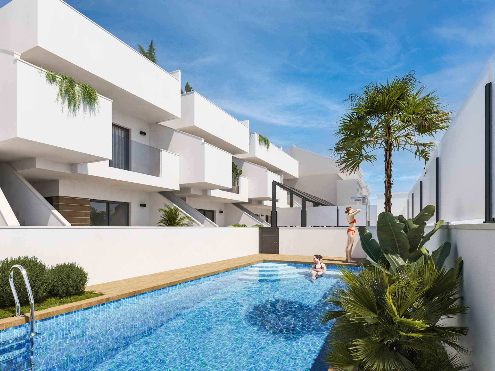New Bungalows in San Pedro del Pinatar – Modernity and Comfort Just Minutes from the Sea&#13;&#13;Mediterranean Living in a Prime Location&#13;This new development of bungalows is located in San Pedro del Pinatar, one of the most attractive destinations on the Costa Cálida, Murcia. Surrounded by all amenities, sports facilities and several golf courses, this complex is located just 5 minutes from the beaches of the Mediterranean Sea and the Mar Menor, two of the most popular coastal enclaves in the south-east of Spain.&#13;&#13;Exclusive Residential Development with Style and Functionality&#13;The complex consists of 10 newly built bungalows, with 1 bedroom and 1 bathroom, ideal for those looking for an affordable option, and also 3 bedroom and 2 bathroom options, designed for families or those who want more space.&#13;&#13;Each property includes:&#13;&#13;Private parking space&#13;Fully equipped kitchen with appliances included&#13;Modern bathrooms with vanity unit, lighting and glass screen&#13;Pre-installation for ducted air conditioning&#13;Private solarium on the upper floor properties, with summer kitchen&#13;Communal swimming pool with relaxation area and solarium&#13;&#13;Modern, High-Quality Finishes&#13;Designed with a focus on comfort and efficiency, the bungalows feature top-of-the-range materials and finishes:&#13;&#13;Dark grey lacquered aluminium exterior carpentry&#13;Motorised blinds and double glazing with air chamber&#13;LED interior and exterior lighting&#13;Security door at the entrance&#13;Water point on the terrace and solarium&#13;&#13;Key distances:&#13;Dos Mares Shopping Centre: 3 km&#13;Mar Menor beaches: 3.5 km&#13;Lo Romero Golf Course: 11 km&#13;Murcia-Corvera Airport: 39 km&#13;Alicante Airport: 78 km&#13;San Pedro Marina: 4 km&#13;&#13;San Pedro del Pinatar – Quality of life all year round&#13;This town is famous for its natural mud baths, its peaceful atmosphere and its modern sports and nautical facilities. The mild climate throughout the year and its excellent transport links make it an ideal place to live or holiday. The Lo Pagán area offers a vibrant social life with restaurants, shops and entertainment for all ages.&#13;&#13;Discover your new home on the Costa Cálida&#13;These bungalows represent an excellent investment opportunity or a perfect Mediterranean getaway.&#13;&#13;Contact us today and schedule your visit to discover your future home in San Pedro del Pinatar.&#13;
