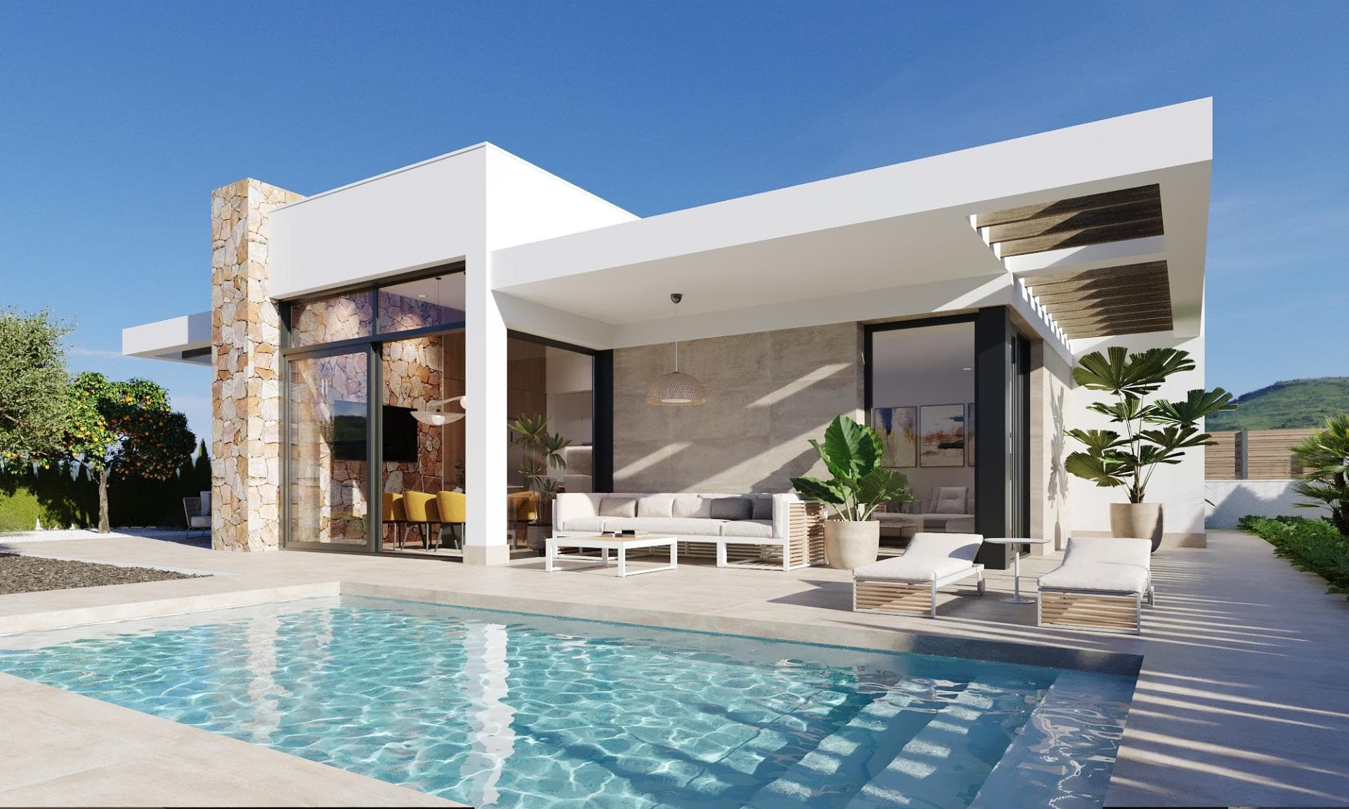 New Build Villas in Hacienda del Álamo Golf Resort, Murcia&#13;&#13;Modern Homes in an Exclusive Natural Setting&#13;Discover these fantastic new-build villas in the prestigious Hacienda del Álamo Golf Resort, a gated community in the region of Murcia that combines tranquillity, security and a full range of services. Surrounded by nature and blessed with a privileged climate, this complex is ideal for those seeking a relaxed lifestyle without sacrificing comfort.&#13;&#13;3-bedroom villas on one floor with solarium&#13;The residential complex consists of 39 villas on plots starting at 436 m². All homes have 3 bedrooms and 2 full bathrooms on one floor, as well as a terrace area with a private pool and a private solarium on the roof with views of the golf course.&#13;High-quality finishes and guaranteed comfort&#13;The homes are designed with high-quality materials and built to offer energy efficiency and well-being:&#13;&#13;Exterior carpentry with thermal break&#13;Hot water via aerothermal system&#13;Pre-installation of ducted air conditioning&#13;Private pool&#13;Independent irrigation water system with storage tank and individual pressure pump, with irrigation outlets in the carport and garden.&#13;Motorised vehicle access gate.&#13;&#13;A Resort with Full Services and Golf Course&#13;Hacienda del Álamo is one of the most complete complexes on the Costa Cálida. It has:&#13;&#13;18-hole professional golf course&#13;Hotel with spa&#13;Supermarket&#13;Restaurants and bars&#13;Sports courts and green areas&#13;24-hour security&#13;&#13;The development recreates the atmosphere of a traditional Mediterranean village, with quiet streets and a careful design.&#13;&#13;Strategic Location Close to Everything&#13;Murcia International Airport (Corvera): 20 km&#13;Additional golf courses: less than 10 km&#13;Cartagena: 35 km&#13;Mar Menor beaches: 30 km&#13;Espacio Mediterráneo shopping centre: 28 km&#13;Port of Mazarrón: 40 km&#13;&#13;Live in style on the Costa Cálida&#13;These villas represent an excellent opportunity to live or invest in one of the most promising areas of Murcia.&#13;&#13;Contact us now and discover your next home at Hacienda del Álamo Golf Resort.&#13;