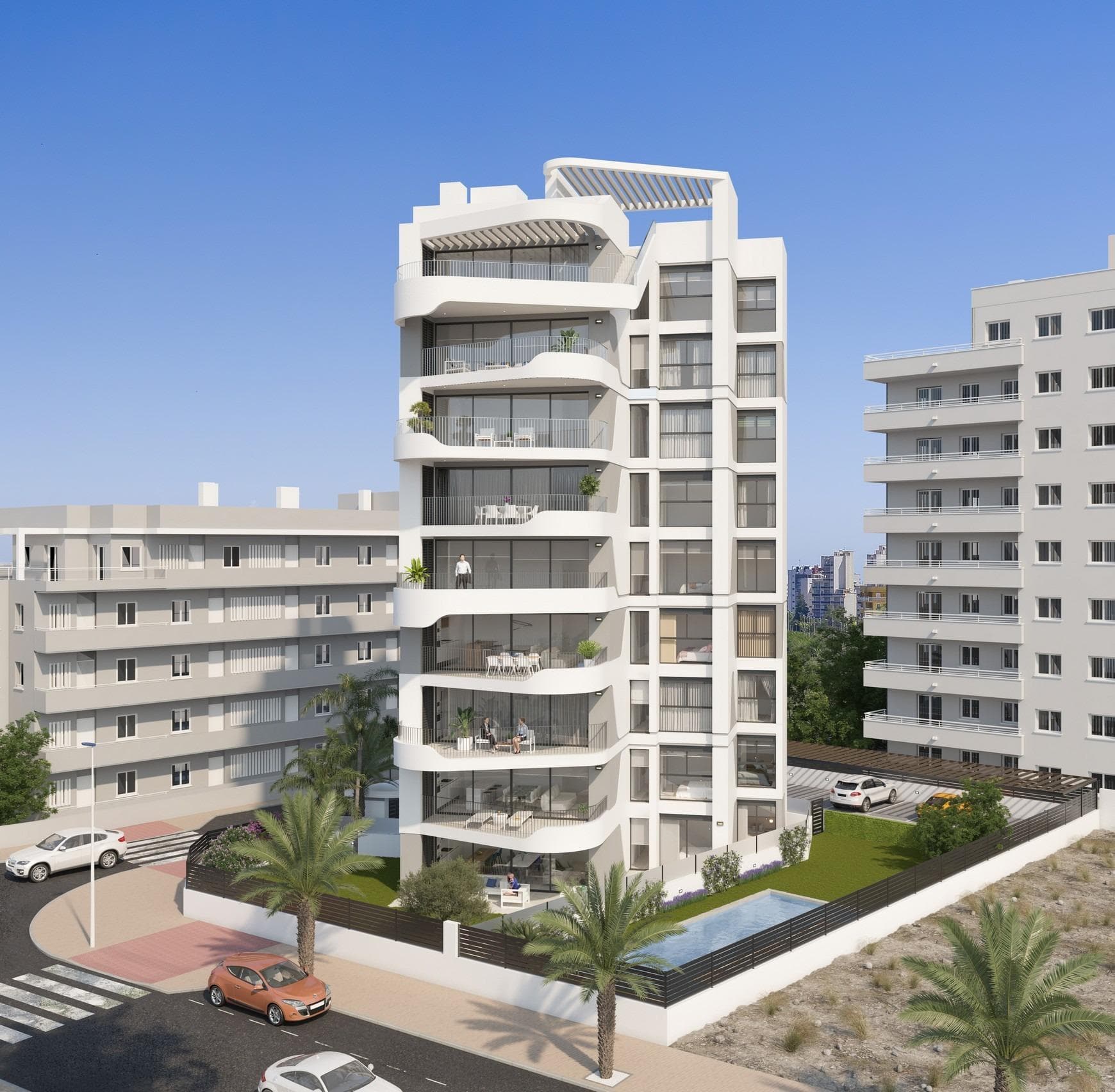New Build Apartments with River Views in Guardamar del Segura&#13;&#13;Exclusive Residential Development of Only 9 Modern Homes&#13;This new residential development in Guardamar del Segura, Alicante, offers a unique opportunity to live in a privileged location with unobstructed views of the Segura River and the Vega Baja. The building consists of only 9 exclusive homes, one per floor, ensuring privacy, tranquillity and comfort.&#13;&#13;Spacious Homes with Large Terraces&#13;Each apartment has 3 bedrooms and 2 bathrooms, as well as spacious outdoor areas:&#13;&#13;Ground floor with 120 m² private garden&#13;Middle floors with 18 m² terraces&#13;Penthouse with terrace and 78 m² private solarium&#13;&#13;These properties have been designed in a contemporary style, ideal for both permanent residences and holidays on the Costa Blanca.&#13;&#13;First-class facilities and quality&#13;The homes are delivered with excellent finishes, designed to offer comfort and efficiency:&#13;&#13;Reinforced entrance door&#13;Bathrooms with wall-mounted washbasins, mirror, wall-to-wall shower tray and glass screen&#13;Aerothermal system for domestic hot water (100 litres)&#13;Parking space included in the price&#13;&#13;Ideal location near the sea and all amenities&#13;The residential complex is located just 1.4 km from the beach and a few minutes from the port of Guardamar, the natural pine forest and a vibrant shopping area with supermarkets, restaurants and essential services.&#13;&#13;Approximate distances to key points:&#13;&#13;Guardamar town centre: 1.2 km (15 minutes on foot)&#13;Nearest beach: 1.4 km&#13;Marina: 1 km&#13;Reina Sofía Park: 1.5 km&#13;La Marquesa golf course (Ciudad Quesada): 9 km&#13;Habaneras shopping centre (Torrevieja): 13 km&#13;Alicante-Elche Airport: 33 km&#13;&#13;Guardamar also offers direct bus connections to Alicante and Torrevieja, making it easy to get around without needing your own vehicle.&#13;&#13;Your new home in Guardamar awaits you&#13;Whether as an investment, permanent residence or holiday home, this residential development represents an exceptional opportunity in one of the most sought-after areas of the Costa Blanca.&#13;&#13;Contact us now and secure your apartment with views in Guardamar del Segura.&#13;