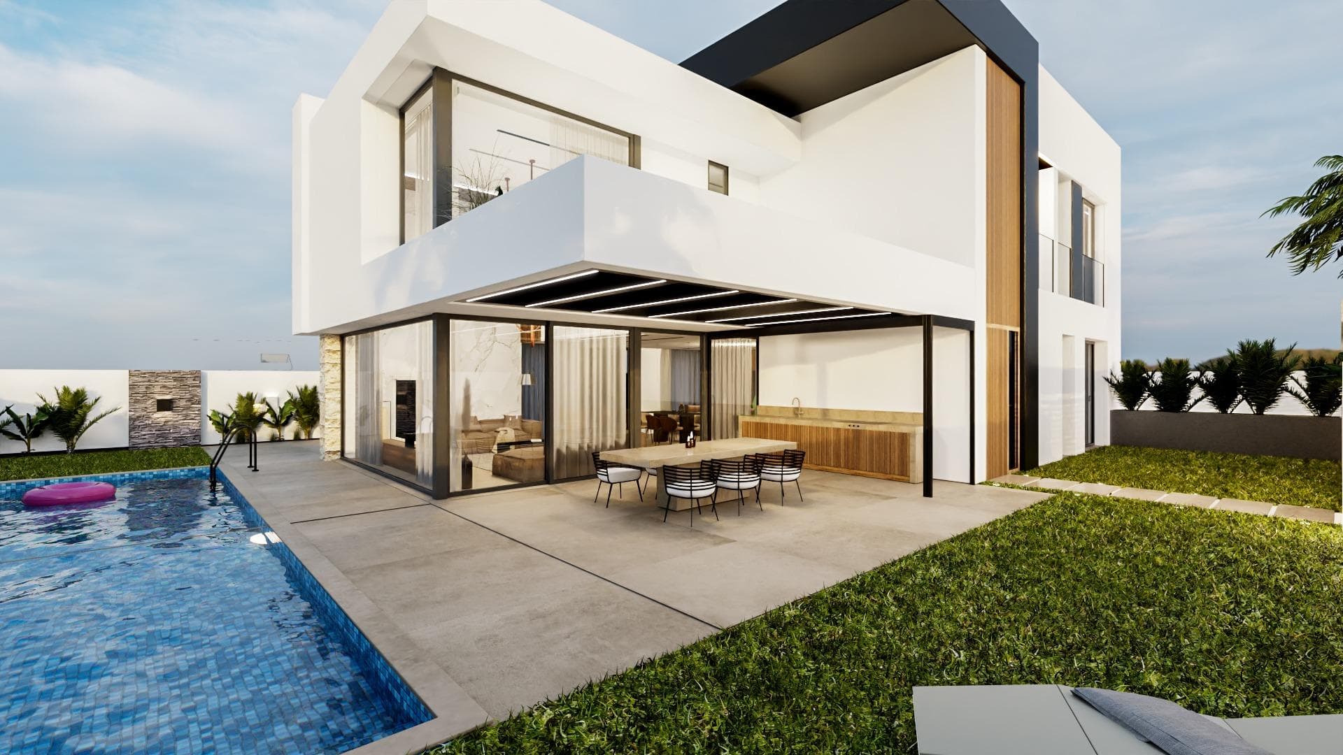 Luxury New Build Villa for Sale in La Zenia, Orihuela Costa&#13;&#13;Exclusive Living Near the Beach on the Costa Blanca&#13;Located just 1 km from the sandy beaches of La Zenia, this stunning luxury villa in Orihuela Costa offers the perfect balance of comfort, design and Mediterranean lifestyle. With 4 spacious bedrooms, each with its own en-suite bathroom, plus a guest toilet, this home is ideal for families or those seeking a spacious holiday retreat near the sea.&#13;&#13;Premium Design and Outdoor Features&#13;Set on a generous 580m2 private plot, the villa is designed with high-quality finishes and attention to detail. It features:&#13;&#13;South-southeast orientation for optimal natural light&#13;Large private pool with integrated jacuzzi&#13;Chill-out area with automatic bioclimatic pergola, outdoor kitchen and exterior toilet.&#13;Private underground garage with space for multiple vehicles&#13;Beautiful landscaped garden ideal for outdoor living&#13;&#13;This property allows you to enjoy the sunny climate of the Costa Blanca year-round.&#13;&#13;Advanced Technology and Comfort&#13;Built for modern living, the villa includes state-of-the-art features:&#13;&#13;Armoured security entrance door&#13;Electric underfloor heating with room-by-room temperature control&#13;Zoned air conditioning system (hot and cold) via ducts&#13;Pre-installation for home automation to manage blinds, climate and technical security&#13;Double-glazed aluminium windows with injected polyurethane for superior insulation&#13;Designer bathrooms with LED lighting, suspended vanities, and sliding safety glass shower screens&#13;The hot water system is powered by aerothermal heat pump technology, enhancing energy efficiency.&#13;&#13;Prime Location in La Zenia&#13;La Zenia is a sought-after residential area in Orihuela Costa, renowned for its vibrant community, year-round amenities, and proximity to the beach. Residents enjoy access to:&#13;&#13;La Zenia Boulevard Shopping Centre – 2.5 km&#13;Villamartín Golf Course – 4.5 km&#13;Torrevieja city centre – 9 km&#13;Alicante Airport – 40 km&#13;Murcia-Corvera Airport – 60 km&#13;&#13;Surrounded by restaurants, bars, international schools, and supermarkets, La Zenia is one of the most dynamic areas of the southern Costa Blanca.&#13;&#13;Secure Your Dream Villa in La Zenia&#13;Whether you are looking for a luxury family residence or a premium investment on the Mediterranean coast, this villa is an exceptional opportunity. Contact us today for more information, to schedule a visit, and to make this dream home yours before it’s gone.&#13;