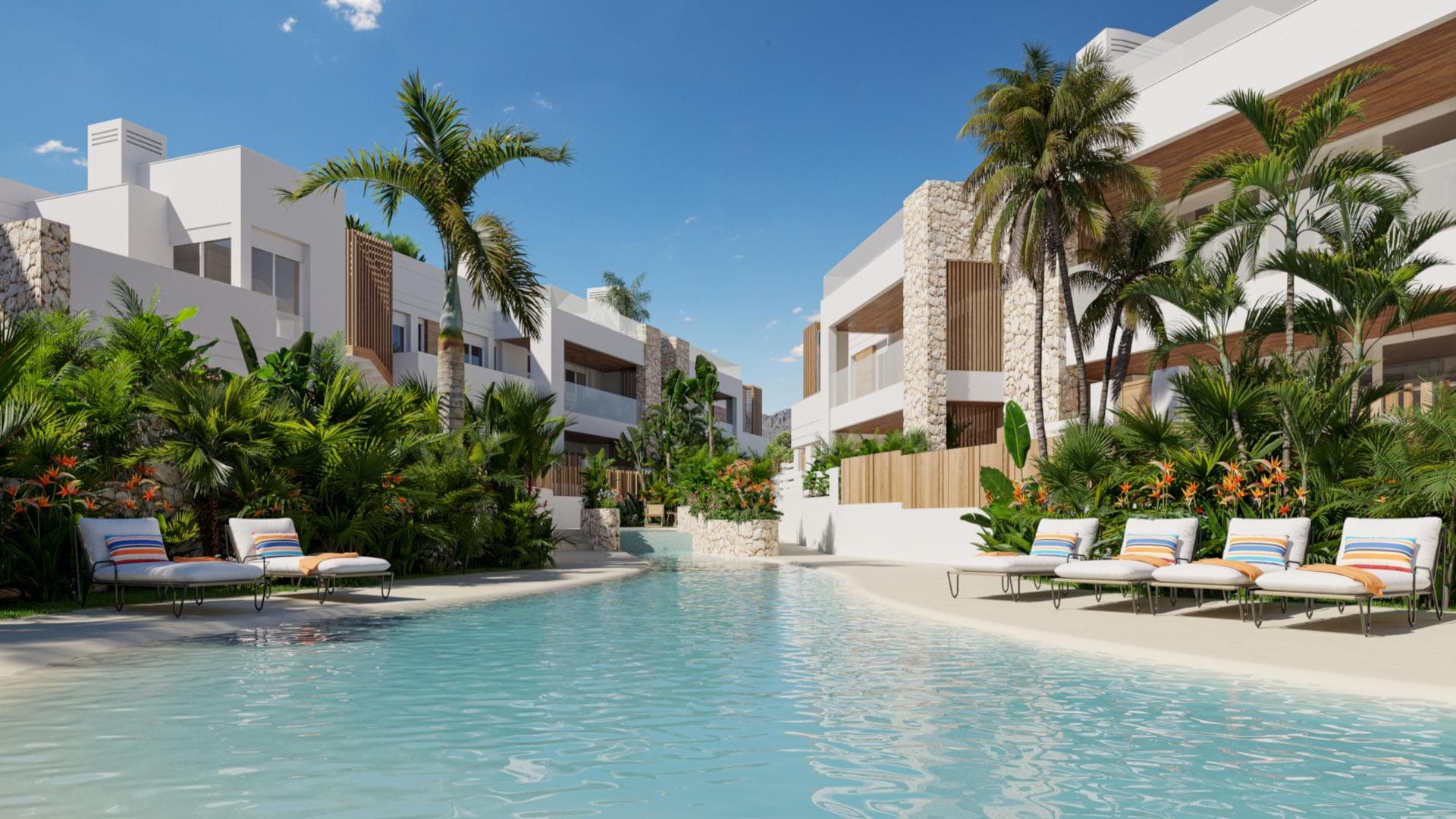 New Build Villas and Bungalows Just 250 Meters from the Beach in Mar de Pulpí&#13;&#13;Exclusive Residential Project with Villas and Bungalows Near the Sea&#13;Discover an exceptional new development located just 250 meters from La Entrevista beach in Mar de Pulpí, Almería. This exclusive residential complex offers two distinct living options: 10 independent villas and 8 bungalows, each designed to offer spacious interiors and high-quality outdoor areas.&#13;&#13;Located in one of the most peaceful and scenic areas of the Costa de Almería, this project is ideal for those seeking a modern and comfortable home close to the sea, surrounded by natural beauty and essential amenities.&#13;&#13;Luxury Villas with Basement Garages and Private Terraces&#13;The villas feature three spacious bedrooms, each with its own en-suite bathroom. On the ground floor, you'll find a generous bedroom, while the upper level includes two more bedrooms with access to private terraces. The basement garage, directly connected to the villa, offers space for at least two vehicles and bicycles, with natural lighting and ventilation, plus generous storage space.&#13;&#13;Stylish Bungalows with Private Gardens or Solariums&#13;Choose between ground-floor bungalows with private gardens or top-floor options with private solariums. Each bungalow includes two bedrooms, two bathrooms, and a private pool or jacuzzi. They also come with elevators, enhancing accessibility and comfort.&#13;&#13;The master bedrooms include walk-in closets and large fitted wardrobes, while expansive terraces with bar areas make entertaining and relaxing a joy.&#13;&#13;Comfort, Style, and Premium Features&#13;All homes in the development are equipped with:&#13;&#13;Double-glazed windows with solar protection and thermal break&#13;Electric underfloor heating in all bathrooms&#13;Air conditioning (hot and cold)&#13;Motorized shutters&#13;Modern bathrooms with suspended furniture, mirrors, and shower screens&#13;Energy-efficient hot water production via aerothermal systems&#13;&#13;The residential community also features a multi-level communal pool, offering a shared space for relaxation and enjoyment.&#13;&#13;Prime Location on the Costa de Almería&#13;Located just 250 m from the sandy beach, and only 3 km from San Juan de los Terreros, residents can enjoy a range of amenities including supermarkets, restaurants, shops, and essential services.&#13;&#13;Distances to key points of interest:&#13;&#13;Beaches of La Entrevista – 0.25 km&#13;San Juan de los Terreros – 3 km&#13;Aguilón Golf Course – 7 km&#13;Águilas city centre and marina – 12 km&#13;Murcia-Corvera Airport – 95 km&#13;Almería Airport – 115 km&#13;&#13;Secure Your Dream Home by the Sea&#13;Whether you choose a villa or a bungalow, this residential development offers a perfect blend of quality, location, and lifestyle. Contact us today for more information or to arrange a viewing — your ideal coastal home awaits in Mar de Pulpí.&#13;