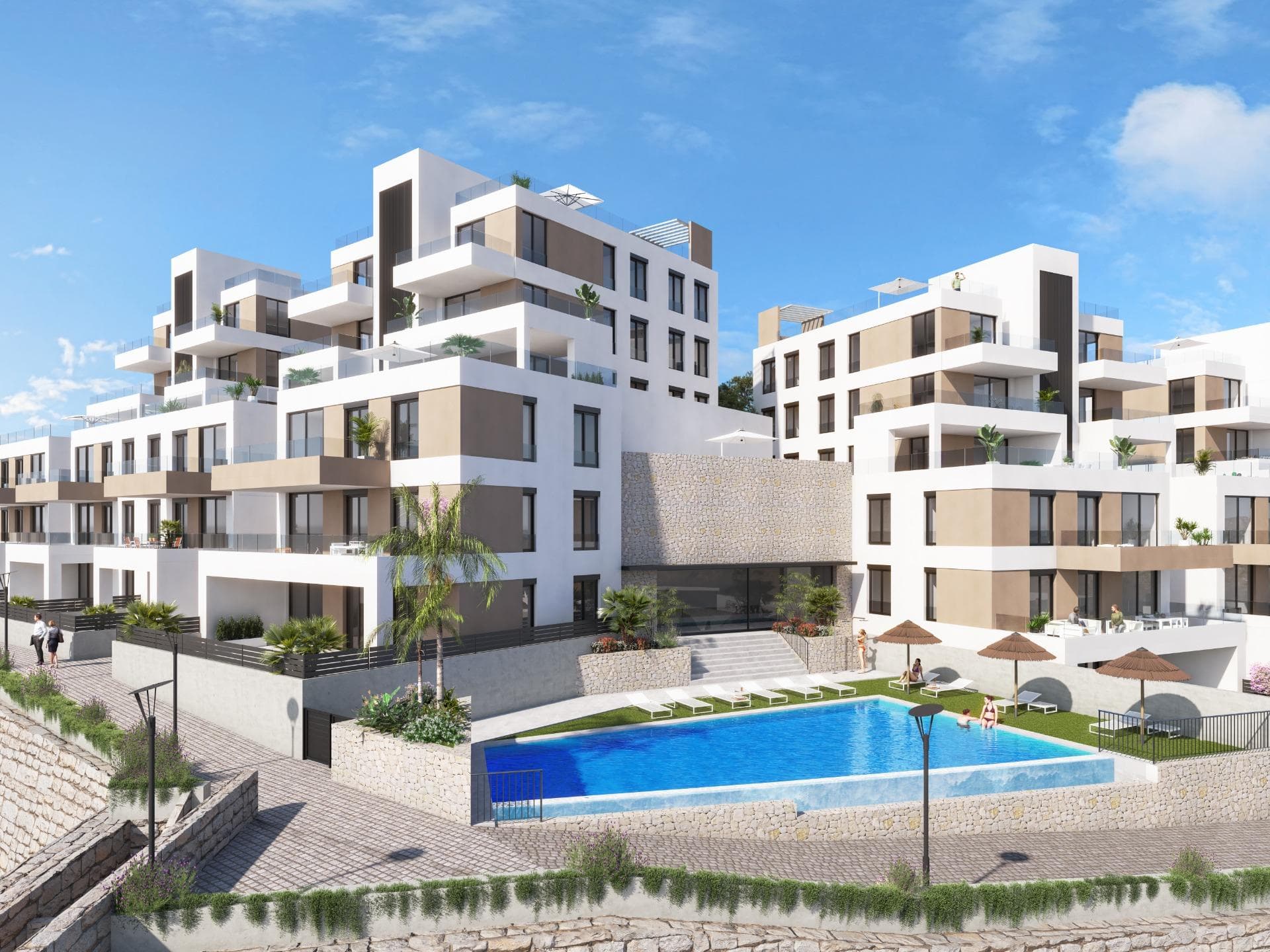 New Build Apartments in Vera Playa, Almería – Modern Homes Near the SeaContemporary Living in Pueblo Salinas, Just 2 km from the BeachIntroducing a stunning new residential development located in the sought-after area of Vera Playa, within the exclusive Pueblo Salinas urbanization. This modern complex offers a privileged lifestyle just 2 km from the beaches of Vera (Almería), boasting spectacular sea views and a peaceful Mediterranean environment ideal for year-round living or holiday enjoyment.Elegant Homes with Modern Comfort and StyleThis new development consists of 60 high-quality apartments distributed across 5 low-density blocks, with only two properties per floor. Choose between 2 or 3-bedroom layouts designed with functionality, comfort, and style in mind. Options include:Ground floors with private gardensMiddle-floor units with spacious terracesTop-floor penthouses with large solariums including summer kitchen and pergola with solar panels.All properties feature:Open-plan fully equipped kitchens with integrated fridge, dishwasher, induction hob, oven, microwave, and extractor fanBright living spaces and LED lighting throughout (except bedrooms)Motorized aluminum shutters in bedroomsBathrooms with modern finishes, including towel heaters, shower trays with glass screens and built-in furniturePre-installation of ducted air conditioningAerothermal system for efficient hot water productionSecurity entrance doorExceptional Community AmenitiesResidents will enjoy access to a wide range of amenities designed to enhance comfort and leisure, including:Two outdoor swimming pools perfect for the summer monthsOne indoor heated pool for year-round usePrivate parking space and storage unit included with every propertyPre-installation for electric vehicle charging at parking areasPrime Location with Excellent ConnectionsVera Playa is a popular coastal destination known for its wide sandy beaches and relaxed lifestyle. The development’s location provides easy access to essential services and attractions:Beach: 2 kmDesert Springs Golf Resort: 8 kmVera town center: 5 kmGarrucha marina and restaurants: 6 kmParque Comercial Mojácar: 10 kmAlmería Airport: 85 km (1 hour by car)Make Vera Playa Your New HomeWhether you're looking for a permanent residence, a holiday retreat, or a smart investment, these new build apartments offer unmatched value in one of the most desirable areas of the Costa de Almería. Contact us today for more information and to schedule your visit.
