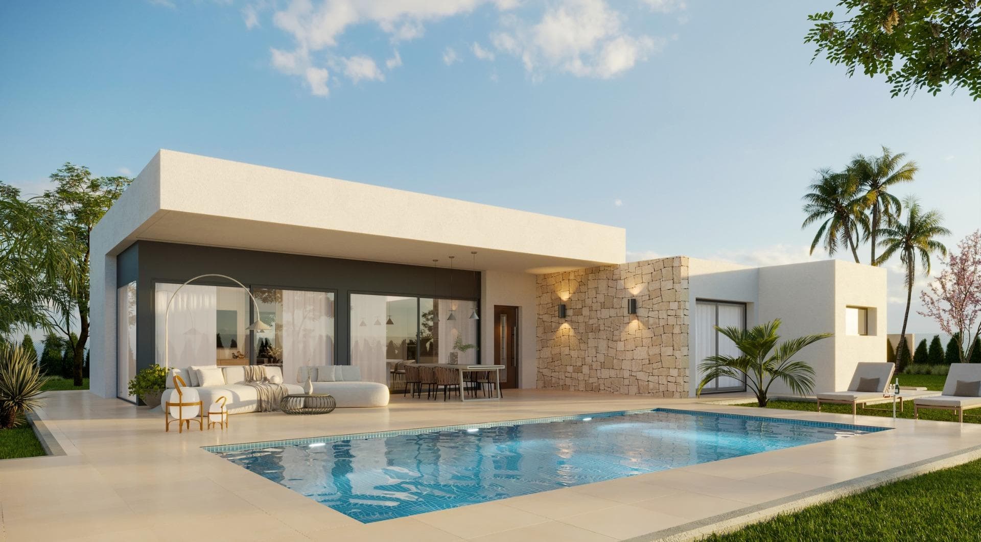 Newly built villas located in the municipality of Aspe.&#13;&#13;Newly built villas with several models to choose from, with 2, 3 or 4 bedrooms, on one or two floors and built with slabs or with a structure: depending on the model and the plot chosen, the exact price will be calculated.&#13;&#13;All the villas are built on rustic plots of over 10,000 m2, of which around 2,500 m2 will be fenced off.&#13;&#13;The villas have an open-plan kitchen with living room, built-in wardrobes, private swimming pool, porch, storage room and outdoor parking space.&#13;&#13;There are several plots to choose from. The price is based on a plot priced at £77,500 (if another plot is chosen, the difference will be paid or credited according to the price of the plot).&#13;&#13;Self-build project, delivery in approximately 12 months from the granting of the licence.&#13;&#13;If you are looking for a quiet environment, close to typical Spanish villages away from tourist crowds, surrounded by mountains, with a very large plot and about 30 minutes from the sea, this is your home.&#13;&#13;Aspe is a typical Spanish village with all the amenities for everyday life, surrounded by mountains and with several natural areas nearby where you can go hiking or mountain biking.&#13;&#13;Located 25 km from the beach, 9 km from Elche and about 20 km from Alicante airport.&#13;