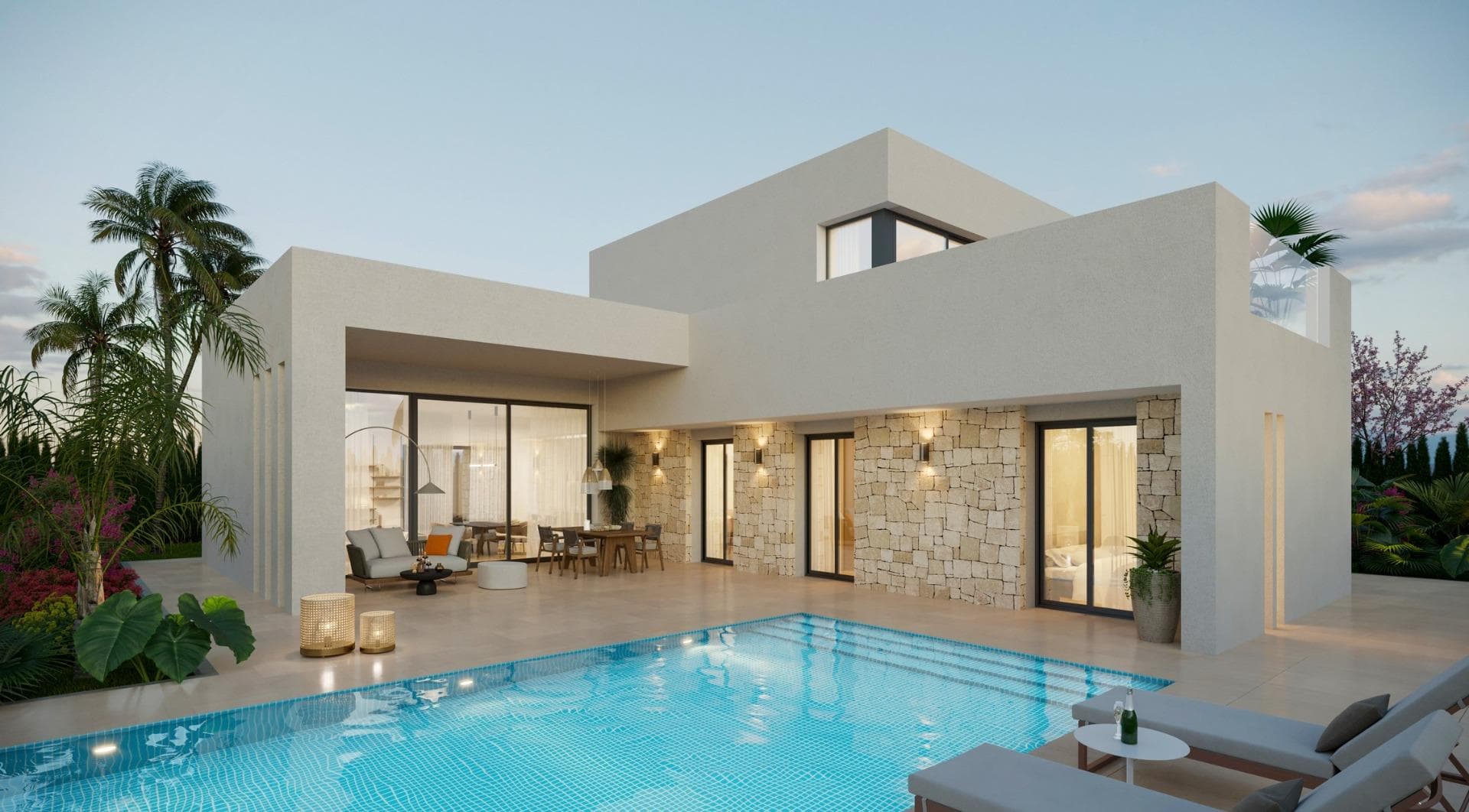Newly built villas located in the municipality of Aspe.&#13;&#13;Newly built villas with several models to choose from, with 2, 3 or 4 bedrooms, on one or two floors and built with slabs or with a structure: depending on the model and the plot chosen, the exact price will be calculated.&#13;&#13;All the villas are built on rustic plots of over 10,000 m2, of which around 2,500 m2 will be fenced off.&#13;&#13;The villas have an open-plan kitchen with living room, built-in wardrobes, private swimming pool, porch, storage room and outdoor parking space.&#13;&#13;There are several plots to choose from. The price is based on a plot priced at £77,500 (if another plot is chosen, the difference will be paid or credited according to the price of the plot).&#13;&#13;Self-build project, delivery in approximately 12 months from the granting of the licence.&#13;&#13;If you are looking for a quiet environment, close to typical Spanish villages away from tourist crowds, surrounded by mountains, with a very large plot and about 30 minutes from the sea, this is your home.&#13;&#13;Aspe is a typical Spanish village with all the amenities for everyday life, surrounded by mountains and with several natural areas nearby where you can go hiking or mountain biking.&#13;&#13;Located 25 km from the beach, 9 km from Elche and about 20 km from Alicante airport.&#13;