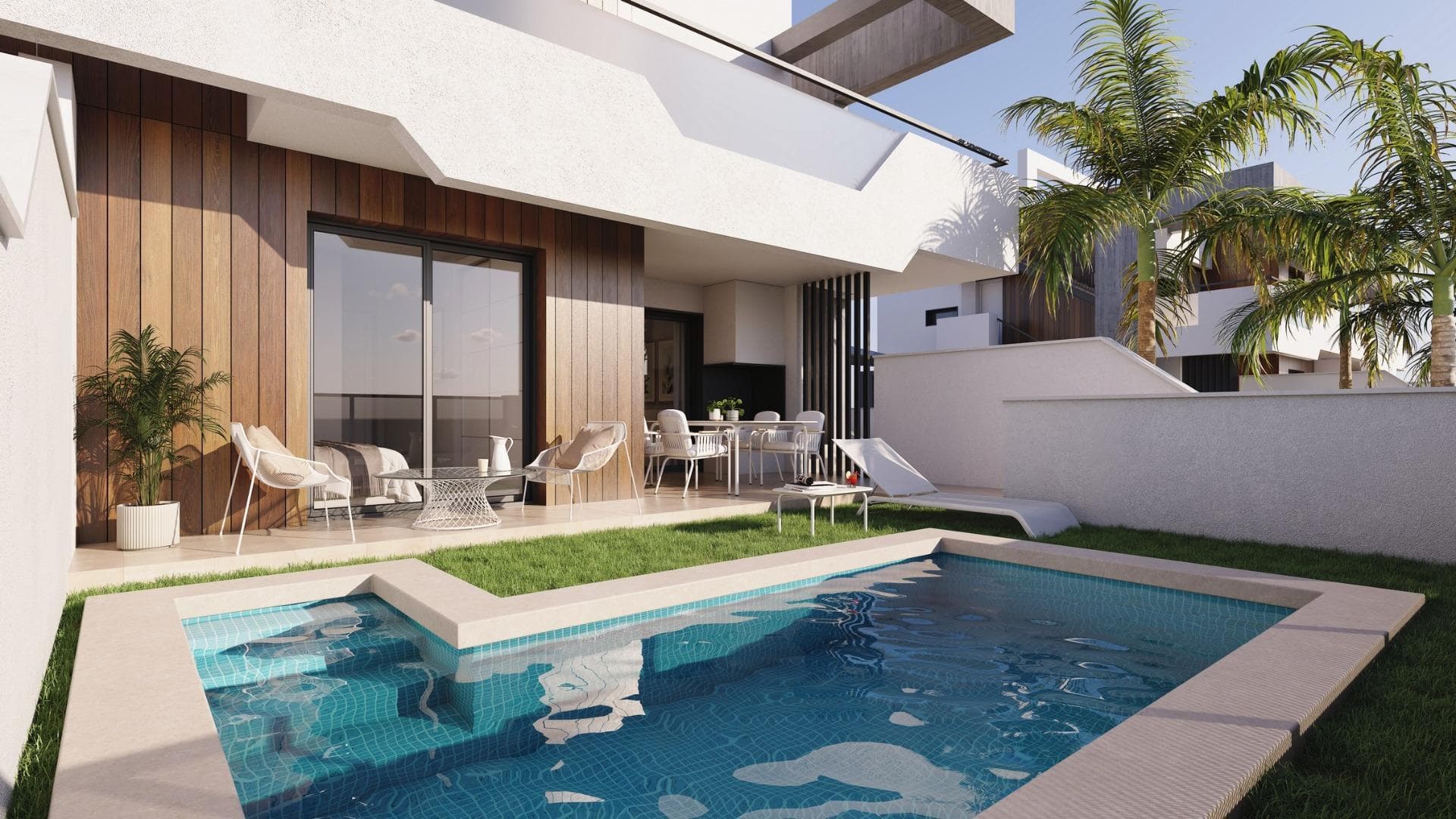 New-Build Homes Just 150 Meters from the Beach in Puerto de Mazarrón&#13;&#13;Exclusive Residential Project Near Playa Negra&#13;&#13;Discover this boutique development of just 8 modern homes located only 150 meters from Playa Negra in Puerto de Mazarrón, Murcia. This new construction project offers the perfect blend of coastal living, privacy, and contemporary comfort, ideal for both year-round living and holiday retreats.&#13;&#13;Enjoy sea views, a peaceful environment, and easy access to one of the most beautiful beach areas on the Costa Cálida. The development is situated in a quiet residential area with all essential services nearby, including supermarkets, restaurants, schools, and medical centers.&#13;&#13;Property Types and Layouts&#13;&#13;The development offers a choice of ground-floor or top-floor homes:&#13;&#13;Ground-floor units: 3 bedrooms and 2 bathrooms with private gardens. Optional private pool available at an extra cost.&#13;Top-floor units: 2 bedrooms and 2 bathrooms with large terraces and private rooftop solariums, perfect for sunbathing and outdoor dining.&#13;All properties include a storage room and an allocated parking space in the underground garage.&#13;&#13;Modern Features and High-Quality Finishes&#13;These newly built homes are designed with high-end materials and thoughtful details to enhance comfort and efficiency:&#13;PVC exterior carpentry with double glazing and air chamber for insulation&#13;Reinforced security entrance door&#13;Electric underfloor heating in bathrooms&#13;Fully equipped kitchens with appliances included&#13;Ducted air conditioning system installed&#13;Communal pool with landscaped garden&#13;Preinstallation for satellite TV&#13;&#13;Prime Location in Puerto de Mazarrón&#13;&#13;Puerto de Mazarrón is one of the most sought-after coastal destinations in the Murcia region, known for its picturesque beaches, vibrant marina, and relaxed Mediterranean atmosphere. The area offers a wide range of outdoor activities, from sailing and scuba diving to hiking and cycling in the nearby Sierra de las Moreras.&#13;&#13;Distances to key points of interest:&#13;Playa Negra: 150 meters&#13;Mazarrón Marina: 2 km&#13;Cartagena: 35 km&#13;Murcia city: 70 km&#13;Corvera Airport (Murcia): 45 km&#13;Golf courses (Camposol, Hacienda del Álamo): 25–35 km&#13;Shopping center Mazarrón Park: 5 km&#13;&#13;Make the Coast Your New Home&#13;&#13;Don’t miss this rare opportunity to own a brand-new home near the beach in Puerto de Mazarrón. Contact us today to learn more or schedule a visit to see the available units and experience the Mediterranean lifestyle first-hand.&#13;