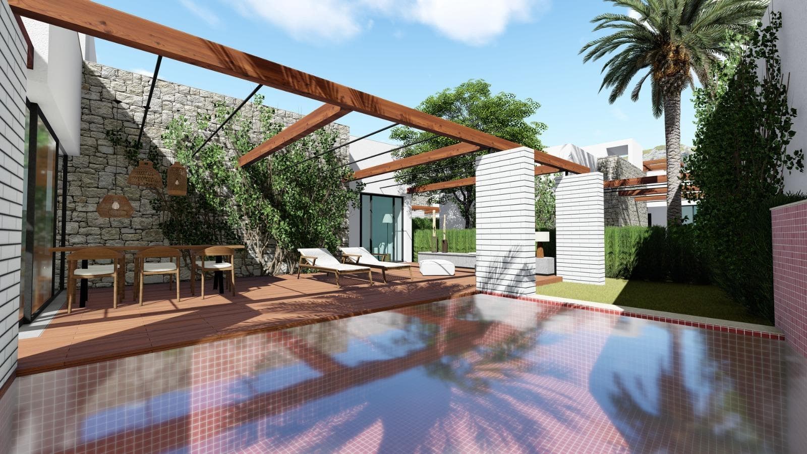 New Build Villas in Roldán – Modern Living with Mediterranean Style&#13;&#13;Exclusive New Construction Villas in El Alba Mediterranean Resort&#13;&#13;Discover this limited collection of 3 newly built independent villas in Roldán, located within the prestigious El Alba Mediterranean Resort. Designed on a single floor for maximum comfort and functionality, each villa offers the option to choose between 2 or 3 bedrooms and includes 2 bathrooms, a private pool, and a rooftop solarium.&#13;&#13;These contemporary homes combine elegant interior design with Mediterranean-inspired exteriors featuring natural stone and wood elements. The result is a perfect blend of style, quality, and convenience in a serene yet well-connected setting.&#13;&#13;Spacious, Bright, and Functional Interiors&#13;&#13;Each villa features:&#13;&#13;Open-plan living and dining area with a modern American-style kitchen&#13;Built-in wardrobes in all bedrooms&#13;Private garden with swimming pool&#13;Rooftop solarium ideal for sunbathing and outdoor entertaining&#13;Two private parking spaces&#13;Pre-installation of ducted air conditioning&#13;Kitchens equipped with high and low cabinets&#13;&#13;The single-level layout ensures easy accessibility and a practical flow throughout the home, making these villas ideal for both permanent living and holiday use.&#13;&#13;Unbeatable Location in Roldán, Murcia&#13;&#13;El Alba Mediterranean Resort is a gated residential community offering a range of amenities including:&#13;A social club with bar and lounge&#13;Communal swimming pool&#13;Paddle tennis courts&#13;Landscaped areas and pedestrian-friendly streets&#13;&#13;Located just a short walk from the center of Roldán, residents have access to supermarkets, banks, restaurants, and cafés. The peaceful town of Roldán provides all daily services while preserving a relaxed village charm.&#13;&#13;Nearby Points of Interest&#13;Beaches of the Mar Menor: 15 km&#13;Terrazas de la Torre Golf Course: 4 km&#13;La Torre Golf Resort: 6 km&#13;Dos Mares Shopping Center: 25 km&#13;Murcia International Airport (RMU): 20 km&#13;Cartagena city center: 35 km&#13;Murcia city center: 36 km&#13;&#13;This region of Murcia is renowned for its mild climate, natural beauty, and a high quality of life. With excellent road connections, you can reach nearby cities, beaches, and golf courses within minutes.&#13;&#13;Your dream home in the sun is waiting. Contact us now to schedule a visit or request more information.&#13;
