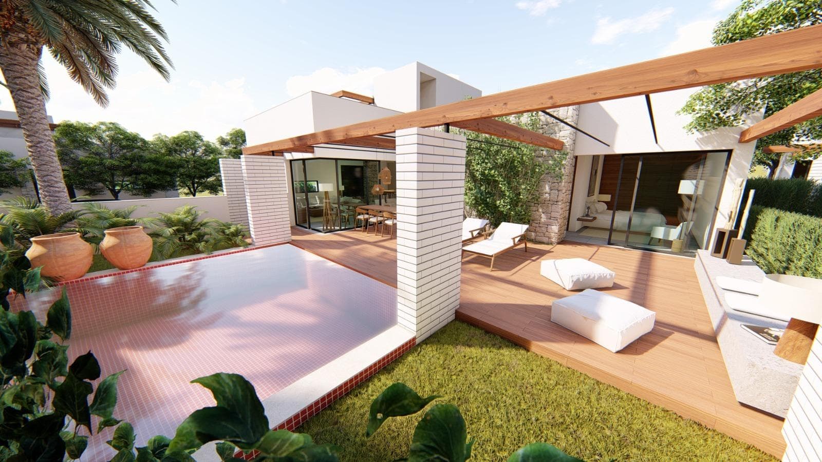 New Build Villas in Roldán – Modern Living with Mediterranean Style&#13;&#13;Exclusive New Construction Villas in El Alba Mediterranean Resort&#13;&#13;Discover this limited collection of 3 newly built independent villas in Roldán, located within the prestigious El Alba Mediterranean Resort. Designed on a single floor for maximum comfort and functionality, each villa offers the option to choose between 2 or 3 bedrooms and includes 2 bathrooms, a private pool, and a rooftop solarium.&#13;&#13;These contemporary homes combine elegant interior design with Mediterranean-inspired exteriors featuring natural stone and wood elements. The result is a perfect blend of style, quality, and convenience in a serene yet well-connected setting.&#13;&#13;Spacious, Bright, and Functional Interiors&#13;&#13;Each villa features:&#13;&#13;Open-plan living and dining area with a modern American-style kitchen&#13;Built-in wardrobes in all bedrooms&#13;Private garden with swimming pool&#13;Rooftop solarium ideal for sunbathing and outdoor entertaining&#13;Two private parking spaces&#13;Pre-installation of ducted air conditioning&#13;Kitchens equipped with high and low cabinets&#13;&#13;The single-level layout ensures easy accessibility and a practical flow throughout the home, making these villas ideal for both permanent living and holiday use.&#13;&#13;Unbeatable Location in Roldán, Murcia&#13;&#13;El Alba Mediterranean Resort is a gated residential community offering a range of amenities including:&#13;A social club with bar and lounge&#13;Communal swimming pool&#13;Paddle tennis courts&#13;Landscaped areas and pedestrian-friendly streets&#13;&#13;Located just a short walk from the center of Roldán, residents have access to supermarkets, banks, restaurants, and cafés. The peaceful town of Roldán provides all daily services while preserving a relaxed village charm.&#13;&#13;Nearby Points of Interest&#13;Beaches of the Mar Menor: 15 km&#13;Terrazas de la Torre Golf Course: 4 km&#13;La Torre Golf Resort: 6 km&#13;Dos Mares Shopping Center: 25 km&#13;Murcia International Airport (RMU): 20 km&#13;Cartagena city center: 35 km&#13;Murcia city center: 36 km&#13;&#13;This region of Murcia is renowned for its mild climate, natural beauty, and a high quality of life. With excellent road connections, you can reach nearby cities, beaches, and golf courses within minutes.&#13;&#13;Your dream home in the sun is waiting. Contact us now to schedule a visit or request more information.&#13;