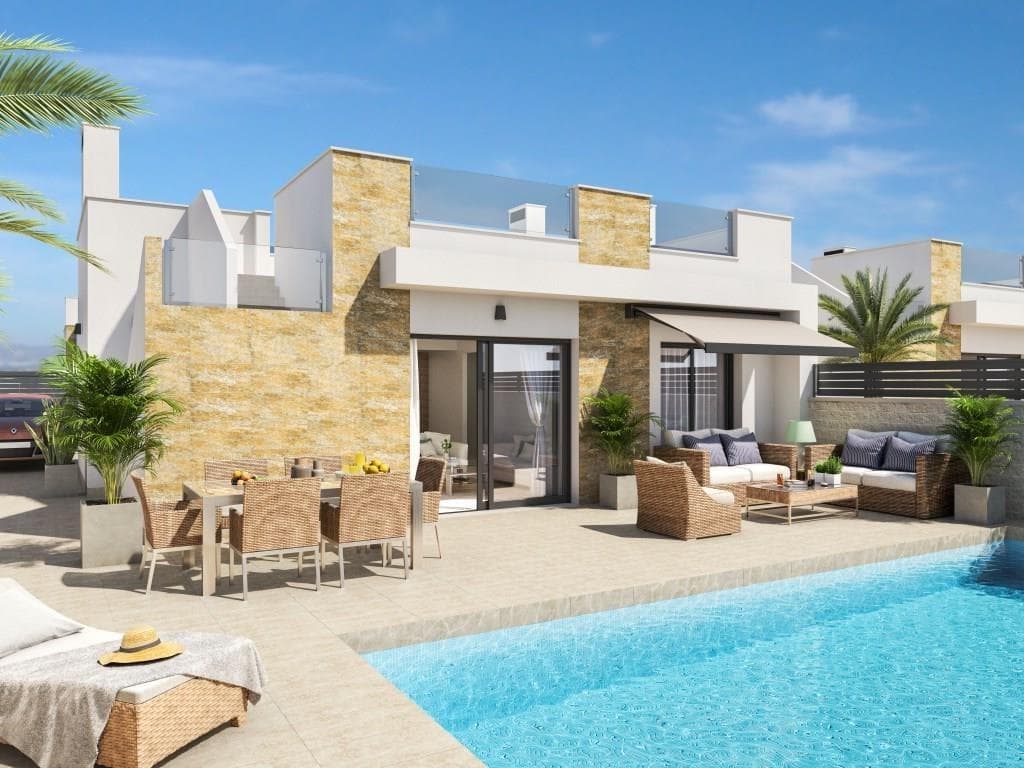 New Build Villas with Private Pool in Oasis de la Marina, Costa Blanca&#13;&#13;Modern homes in a quiet location near the beach&#13;&#13;Discover this exclusive development of 15 detached and semi-detached new-build villas, located in the Oasis de La Marina residential area in the municipality of San Fulgencio. These elegant, contemporary-designed homes are built on one floor and are just 4.5 km from the spectacular beaches of the Costa Blanca. An ideal setting for both permanent living and holiday getaways, in a quiet but well-connected area.&#13;&#13;Functional layout and design for maximum comfort&#13;Each villa has a practical and bright layout, designed for enjoying the Mediterranean lifestyle:&#13;3 bedrooms with fitted wardrobes&#13;2 full bathrooms with furniture and glass screens&#13;Fully equipped open-plan kitchen with extractor hood and osmosis system&#13;Spacious living-dining room with direct access to the garden&#13;Private solarium&#13;Private garden with swimming pool and solarium area&#13;Parking space on the plot&#13;&#13;Complete equipment and energy efficiency&#13;These villas are designed with high-quality materials and energy-efficient solutions:&#13;Hot and cold air conditioning system&#13;Installation of photovoltaic solar panels&#13;Interior and exterior LED lighting&#13;Electric aluminium blinds&#13;Private pool in each property&#13;Private parking within the plot&#13;&#13;Natural surroundings and nearby amenities&#13;Oasis de La Marina is a quiet residential area surrounded by nature, between the towns of San Fulgencio, La Marina and Guardamar del Segura. The location offers proximity to all the necessary amenities for everyday life, as well as leisure and sports options.&#13;&#13;Nearby points of interest:&#13;Nearest beach: 4.5 km&#13;La Marquesa golf course: 6 km&#13;Habaneras shopping centre (Torrevieja): 15 km&#13;Alicante airport: 29 km&#13;Murcia airport: 66 km&#13;Quick access to the N-332 national road&#13;&#13;Enjoy the Mediterranean lifestyle in a privileged setting&#13;&#13;These villas represent an excellent opportunity for those seeking tranquillity, privacy and proximity to the sea. Contact us today for more information or to arrange a viewing of these exclusive new-build properties in San Fulgencio.&#13;