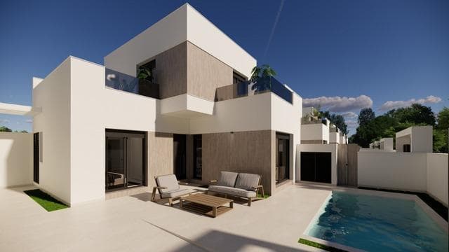New Build Villas in San Fulgencio with Private Pool and Modern Design&#13;&#13;Exclusive development of 7 detached south-facing villas on the Costa Blanca&#13;Discover this attractive development of 7 modern detached villas in San Fulgencio, a charming municipality in the province of Alicante. Designed in a contemporary style and south-facing to maximise natural light, these homes combine comfort, quality and an ideal location on the southern Costa Blanca.&#13;&#13;Functional layout and outdoor spaces&#13;The villas are spread over two floors and offer an excellent interior layout:&#13;3 spacious bedrooms, one of them on the ground floor&#13;2 full bathrooms and 1 additional toilet&#13;Fully furnished open-plan kitchen with appliances included&#13;Bright living room with access to the outside&#13;&#13;Outside, each property has:&#13;A 3x5 metre private swimming pool&#13;Parking within the plot&#13;Two open terraces on the upper floor, ideal for enjoying the sun all day long&#13;&#13;Superior qualities and energy efficiency&#13;The villas are built with high-end materials and focused on sustainability:&#13;Electric blinds&#13;Exterior carpentry with double glazing&#13;Aerothermal system for hot water&#13;Pre-installation for ducted air conditioning&#13;Bathrooms fitted with furniture, screens and mirrors&#13;&#13;Strategic location in San Fulgencio&#13;San Fulgencio offers the tranquillity of a residential environment with all amenities close at hand, such as restaurants, supermarkets, pharmacies and more. In addition, its excellent location allows easy access to the main points of interest in the area:&#13;&#13;La Marina Beach – 7 km&#13;Guardamar del Segura – 10 km&#13;La Marquesa Golf Course (Ciudad Quesada) – 6 km&#13;Torrevieja town centre – 18 km&#13;Alicante-Elche International Airport – 30 km&#13;&#13;Ideal for living, investing or enjoying holidays&#13;These villas represent a unique opportunity for both permanent residence and property investment in one of the most sought-after areas of the southern Costa Blanca. Whether you want to enjoy the Mediterranean sun or as a second home, this project offers quality, design and an excellent location.&#13;&#13;Contact us today for more information or to schedule your visit and discover your new home in San Fulgencio.&#13;