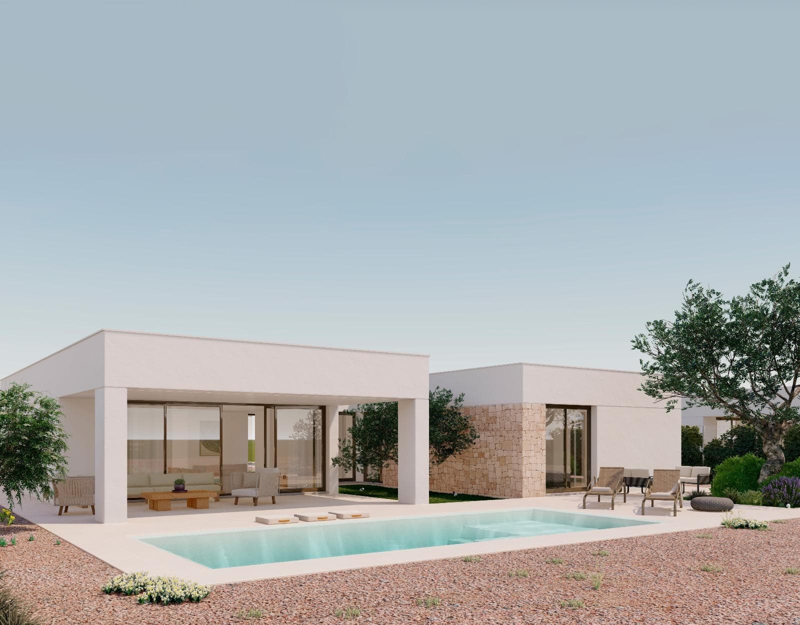 Exclusive golf frontline villas in Hacienda del Álamo, Costa Cálida&#13;&#13;Modern villas in one of Spain's finest golf resorts&#13;&#13;Discover a unique opportunity to acquire a newly built luxury villa on the front line of the Hacienda del Álamo Golf Resort, located between the historic cities of Cartagena and Murcia, in the heart of the Costa Cálida. These contemporary villas are designed to offer comfort, privacy and elegance, and are located in an exceptional setting dedicated to golf and leisure.&#13;&#13;Each property offers a spacious layout with 4 bedrooms, 3 bathrooms and a guest toilet, in a single-storey design. With generous plots of around 700 square metres and a built area of 214 square metres, these homes offer ample space for indoor and outdoor living.&#13;&#13;High-quality features and finishes&#13;&#13;These golf frontline villas are equipped with all modern amenities to ensure maximum comfort and style, including:&#13;&#13;Private swimming pool and landscaped garden with drip irrigation system&#13;Fully equipped kitchen with fitted cupboards and appliances included&#13;Ducted air conditioning throughout the property&#13;Bathrooms with furniture, mirrors and shower screens&#13;Aluminium windows with thermal break and double glazing&#13;Access to a large communal swimming pool with natural grass and children's play area&#13;&#13;Luxury living at Hacienda del Álamo Golf Resort&#13;Hacienda del Álamo is renowned as one of Spain's finest golf resorts, offering residents a relaxed, sporty and comfortable lifestyle.&#13;18-hole golf course and academy&#13;Sports facilities including tennis, paddle tennis, gym and fitness classes&#13;Main clubhouse with panoramic views, a Mediterranean restaurant and sunny terraces&#13;4-star hotel and spa for relaxation and well-being&#13;Spaces for the whole family, with children's play areas, swimming pools and bike lanes.&#13;Traditional Spanish village with shops, cafés and new restaurants opening soon.&#13;&#13;Strategic location with excellent connections&#13;Corvera Airport (Murcia): 18 km (approx. 15 minutes)&#13;Cartagena: 36 km&#13;Murcia city centre: 40 km&#13;Mar Menor beaches: 28 km&#13;Shopping centres (Dos Mares, Espacio Mediterráneo): less than 30 km&#13;&#13;Your dream home next to the golf course awaits you&#13;Whether you are looking for a permanent residence, a holiday retreat or a smart investment on the Costa Cálida, these golf frontline villas in Hacienda del Álamo are the perfect choice. Contact us today for more information or to arrange a personalised viewing.&#13;