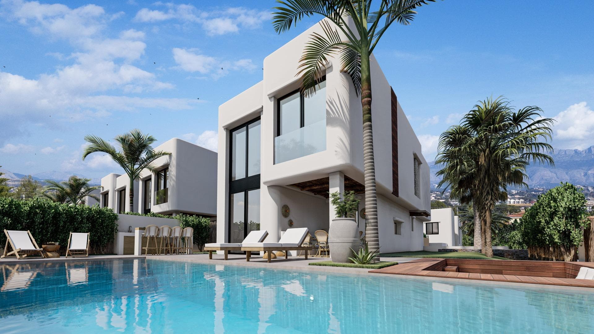 Exclusive New-Build Villas in El Albir – Mediterranean Lifestyle by Sierra Helada&#13;&#13;Premium Location Surrounded by Nature and Close to the Sea&#13;Discover 17 exclusive detached villas located in a peaceful residential area of El Albir, just 1.4 km from the beach and at the foot of the stunning Sierra Helada Natural Park. This unique setting offers a perfect balance between privacy, nature, and proximity to all amenities. The charming town of Altea is only 6 km away, Benidorm is 7 km away, and Alicante International Airport can be reached in approximately 60 km. Golf lovers will appreciate that the renowned Altea Club de Golf is just 5 km from the development, while shopping centers, marinas, and fine dining options are all nearby.&#13;&#13;Authentic Ibizan-Inspired Design with High-End Finishes&#13;These 17 villas have been thoughtfully designed to combine contemporary comfort with the timeless elegance of Ibizan architecture. White facades, natural woods such as pine and sabina, and stone elements capture the bright Mediterranean light. Each home comes with a private plot, landscaped garden, and a private swimming pool with an integrated jacuzzi. Spacious terraces, a barbecue area, and an outdoor bar create the ideal environment for enjoying the Mediterranean lifestyle year-round.&#13;&#13;Spacious Interiors and Modern Comfort&#13;The villas offer four generous bedrooms, three bathrooms, and a guest toilet distributed across two floors. The open-plan living and dining area features double-height ceilings that enhance natural light and create an airy, inviting atmosphere. Additional highlights include an interior garden with a skylight, a wine cellar, and a floating staircase that adds a touch of architectural elegance. Kitchens come fully furnished with upper and lower cabinets and high-quality appliances, while electric roller blinds in the bedrooms provide both comfort and convenience.&#13;&#13;Designed for Year-Round Enjoyment&#13;Perfectly equipped for both summer and winter living, these homes offer radiant floor heating for cooler months and multiple outdoor areas for dining and relaxation during the warmer seasons. Each property includes private parking, landscaped gardens, and extensive options for customization to suit individual tastes. Delivery is scheduled within 11 months from reservation, ensuring a personalized and seamless buying process.&#13;&#13;An Ideal Investment in El Albir&#13;El Albir is known for its cosmopolitan yet laid-back atmosphere, crystal-clear waters, and access to protected natural surroundings. This project offers the perfect opportunity for those seeking a permanent residence, a holiday home, or a high-potential investment in one of the most desirable areas of the Costa Blanca.&#13;&#13;Contact us today to arrange a viewing and make your dream of Mediterranean living a reality.&#13;