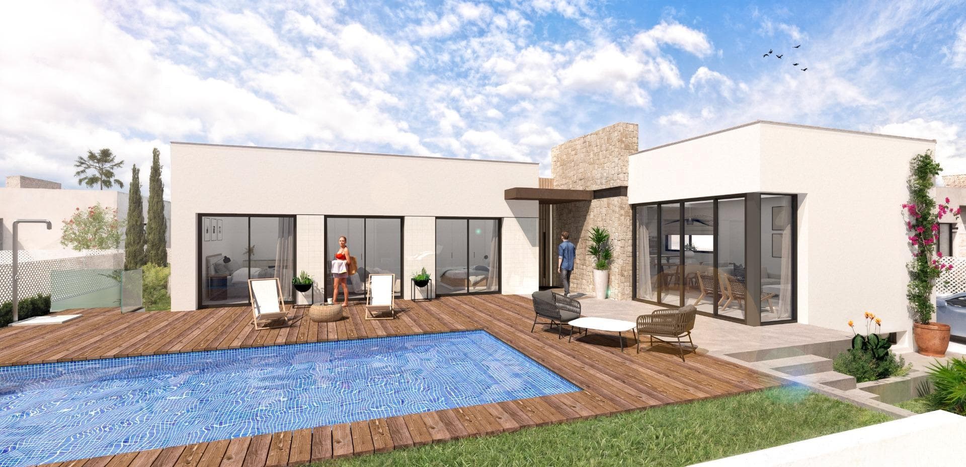 New-Build Villas in Santa Rosalia Lake and Life Resort – Exclusive Living in Murcia&#13;&#13;Prime Location Near the Mar Menor&#13;These newly built villas are located in the prestigious Santa Rosalia Lake and Life Resort, a private gated community in the Region of Murcia. Surrounded by top-class golf courses and just 4 km from the golden beaches of the Mar Menor, the development offers a perfect combination of privacy, nature, and luxury living. The lively coastal town of Los Alcázares is only a 5-minute drive away, while the historic city of Cartagena is 15 minutes away. Murcia International Airport can be reached in approximately 22 km, ensuring easy access from major European cities.&#13;&#13;Contemporary Villas Designed for Comfort&#13;Each villa features a modern, open-plan design with 3 bedrooms, 2 bathrooms, and a guest toilet. The bright and spacious living area integrates a fully equipped kitchen with a dining and lounge space, leading out to a landscaped private garden with a swimming pool. A private off-road parking space is also included. On the lower level, a finished basement of 136 m² with smooth walls, water, and electricity connections provides a versatile space for additional bedrooms, an office, gym, cinema room, or children’s play area.&#13;&#13;High-Quality Finishes and Sustainable Features&#13;Attention to detail is evident in every aspect of these homes. Highlights include a reinforced security door, motorized shutters in the bedrooms, built-in wardrobes, and a kitchen furnished with appliances. Sustainable living is ensured by six installed photovoltaic solar panels. The garden is fully finished with artificial grass, palm tree, automatic irrigation, and decorative shrubs. An efficient ducted air conditioning system ensures year-round comfort.&#13;&#13;Santa Rosalia Lake and Life Resort – A Caribbean-Style Oasis&#13;The resort boasts 126,000 m² of beautifully landscaped green areas with walking and cycling paths, sports facilities, paddle and tennis courts, mini-golf, dog parks, leisure spaces, and a clubhouse. The centerpiece is a spectacular 17,000 m² crystal-clear lagoon with white sandy beaches and palm trees, creating a true Caribbean atmosphere. Two islands feature leisure areas, including a bar and charming beach clubs scattered around the lake.&#13;&#13;Ideal for Relaxation, Sports, and Investment&#13;This unique development is perfect for those seeking a primary residence, a holiday home, or a high-return investment. Its strategic location provides easy access to cultural, gastronomic, and recreational attractions, making it an exceptional choice for families and golf enthusiasts alike.&#13;&#13;Contact us today to secure your new villa in Santa Rosalia Lake and Life Resort and start enjoying the Mediterranean lifestyle.&#13;