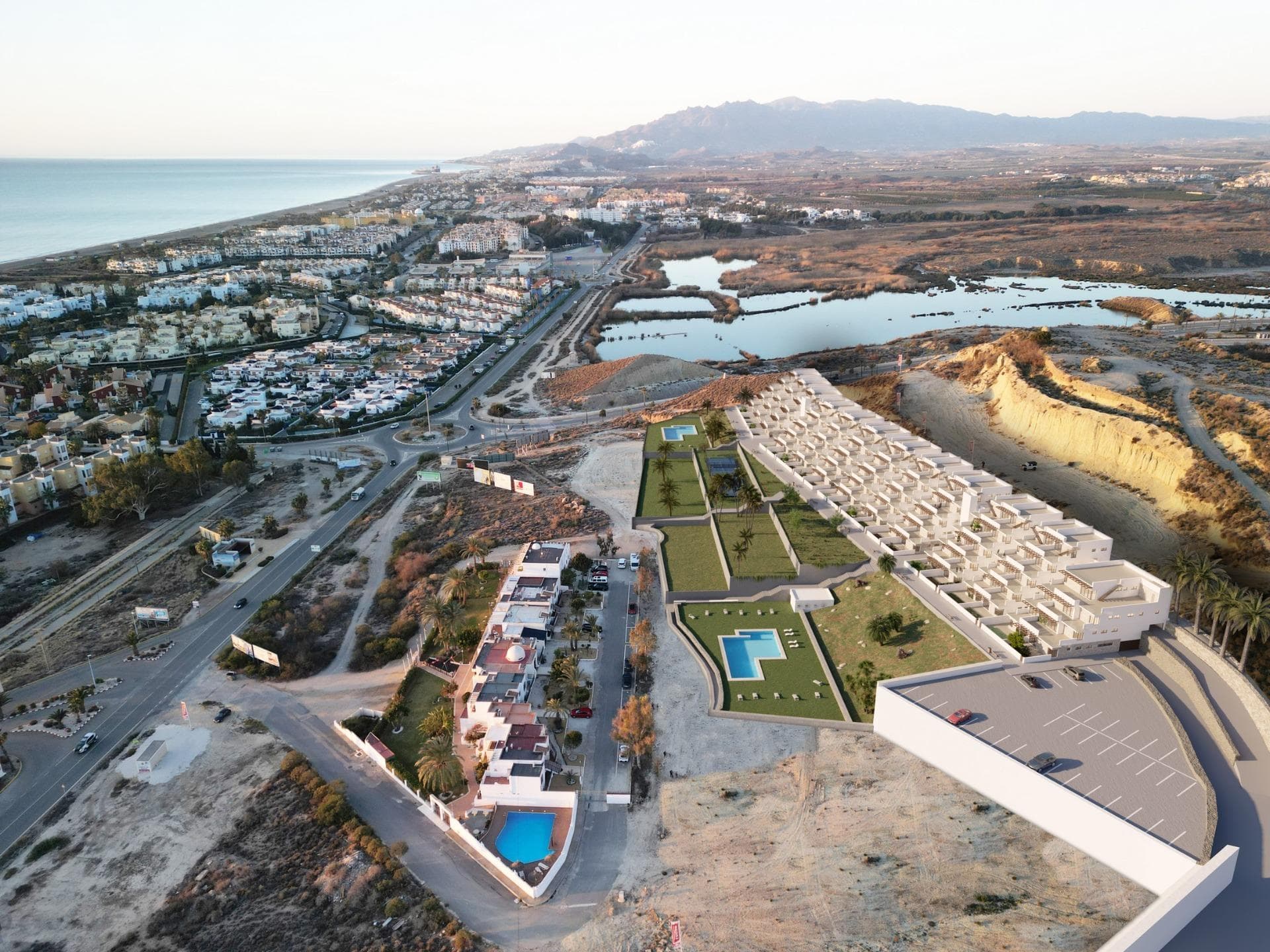 New Build Apartments with Sea Views in Vera Playa, AlmeríaDiscover this exceptional new residential development in Vera Playa, offering 27 modern apartments in its first phase. Designed to combine comfort, functionality, and spectacular Mediterranean views, this project is ideal for those seeking a home on the Costa de Almería with style and convenience.Modern Homes with Sea ViewsEach apartment has been thoughtfully designed to maximize natural light and outdoor living. Options include 1, 2, and 3-bedroom layouts, with ground floors featuring private gardens, middle floors with spacious terraces, and penthouses with private solariums. Thanks to the terraced design, all homes enjoy uncovered terraces with stunning views of the sea.Quality Finishes and Fully Equipped HomesEvery property comes fully furnished and equipped, ready to move in. Features include:Furnished kitchen with appliances includedComplete bathrooms with modern fittingsDucted air conditioning systemPrivate parking space and storage roomExclusive Community FacilitiesThe highlight of this residential complex is its communal swimming pool, surrounded by landscaped gardens, creating the perfect space to relax, sunbathe, and enjoy family time.Prime Location in Vera PlayaVera Playa is renowned for its long sandy beaches, relaxed lifestyle, and excellent amenities. The development is set in a quiet yet well-connected area with easy access to services and transport links. Key distances include:Beach: 700 mDesert Springs Golf Resort: 8 kmVera town centre: 5 kmGarrucha marina and restaurants: 6 kmMojácar Commercial Park: 10 kmAlmería Airport: 85 km (approx. 1 hour)High-speed AVE train station (under construction): 3 kmAn Ideal Home or Investment OpportunityWhether you are looking for a permanent residence, a holiday retreat, or a secure investment, these new build apartments in Vera Playa offer excellent value in one of Almería’s most desirable coastal destinations.Make Vera Playa your new home and experience the perfect combination of modern living, sea views, and Mediterranean lifestyle. Contact us today to schedule a visit and secure your dream property on the Costa de Almería.