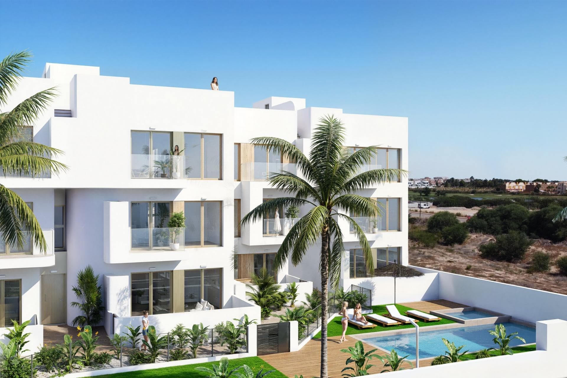 New Build Residential Complex in Los Alcázares on the Frontline of Serena GolfExclusive Living on the Costa CálidaDiscover this new residential development in Los Alcázares, perfectly located on the frontline of Serena Golf and just 1.3 km from the beaches of the Mar Menor. Nestled in the heart of the Costa Cálida, this project combines modern architecture, comfort, and exceptional surroundings. With excellent road connections, the complex is only 30 km from Murcia Airport (25 minutes) and 90 km from Alicante Airport (55 minutes), offering easy access to Cartagena, Murcia, and the Costa Blanca.Contemporary Homes with Exceptional DesignThe residential complex includes 18 elegant apartments and 7 exclusive villas, each designed to maximize space, light, and functionality. Residents will enjoy breathtaking views of the golf course and, from the upper floors, the sparkling waters of the Mar Menor.Choose from:Apartments with 2 or 3 bedrooms and 2 bathrooms, all with dual orientation and two terraces for all-day sunlight.Ground-floor apartments with private gardens.Middle-floor units with large terraces.Penthouses with two terraces, private solarium, and panoramic views.Detached villas on the frontline of golf, with 3 bedrooms, 2 bathrooms, basement, solarium, and private pool.Premium Features and AmenitiesEvery home is equipped with high-quality finishes and modern comforts, including:Parking space and storage roomAerothermal hot water systemPre-installed ducted air conditioningElectric shutters and full lighting packageFully fitted bathrooms with furniture and shower screensCommunal swimming pool and landscaped gardensElevator in the apartment blocksPerfect Location for Golf and Beach LoversSituated in a privileged enclave, the development is surrounded by the peaceful greenery of Serena Golf and lies just a short walk from the warm, shallow waters of the Mar Menor. This unique area offers year-round opportunities for swimming, sailing, paddleboarding, and other water sports, making it ideal for both relaxation and activity.Key distances:Beach (Mar Menor): 1.3 kmSerena Golf: Adjacent to the complexLos Alcázares town center: 2 kmCartagena: 22 kmMurcia city: 40 kmMurcia Airport: 30 km (25 minutes)Alicante Airport: 90 km (55 minutes)Secure Your Mediterranean LifestyleThis development in Los Alcázares offers the perfect combination of beach, golf, and modern living. Whether as a permanent residence, holiday retreat, or investment, it provides everything needed for an authentic Mediterranean lifestyle.Contact us today to arrange a visit and secure your new home on the Costa Cálida.
