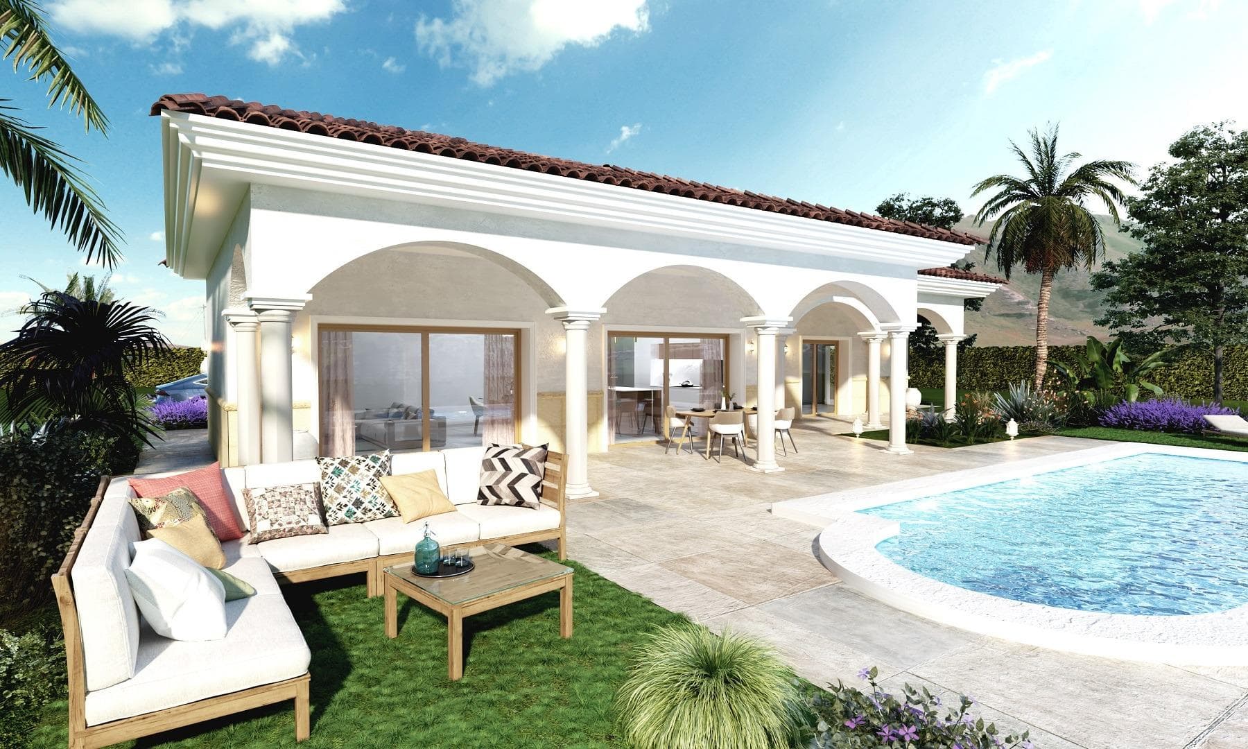 Newly built villas on spacious rural plots in Pinoso, AlicanteQuiet Mediterranean living in the heart of natureDiscover this exclusive project of newly built villas in Pinoso, a charming town in the interior of the province of Alicante known for its traditional Spanish character, beautiful mountainous landscapes and peaceful surroundings. Perfect for those seeking privacy and space, these villas are built on rustic plots of over 10,000 m² and offer the perfect combination of modern comfort and country living, just 45 km from the coast.Customisable villas with multiple layout optionsChoose from several villa models with 2, 3 or 4 bedrooms and 2 bathrooms (one of them en suite), all designed on a single floor for maximum comfort. The final price is calculated based on the chosen design, the construction system (slab or structure) and the selected plot. For this advertisement, a plot priced at €73,000 has been considered. If another plot is chosen, the difference will be paid or charged depending on the price of the plot.Each villa has a spacious open-plan kitchen and living room, fitted wardrobes and high-quality finishes throughout. Large windows fill the homes with natural light and provide a seamless integration between indoor and outdoor spaces.Exceptional outdoor spaces with private swimming poolEach property is located in a fenced area of approximately 2,500 m² within a 10,000 m² rustic plot, ensuring great privacy and space. The villas include an 8 x 4 m private swimming pool, a porch, a storage room and private outdoor parking.Enjoy the peaceful views of the surrounding countryside and mountains while relaxing in your pool or entertaining guests in your spacious garden.High-quality construction and modern featuresBuilt under a self-build scheme with delivery approximately 12 months after planning permission is granted, each villa is equipped with top-of-the-range specifications, including:Armoured entrance door and motorised gate for vehiclesMotorised blinds in the bedroomsFully fitted kitchenBathrooms with furniture, mirrors and shower screensPre-installation for ducted air conditioningAerothermal hot water systemPrime location close to key destinationsPinoso offers all essential amenities, including shops, restaurants, schools and healthcare services, while maintaining a relaxed and authentically Spanish atmosphere. It is surrounded by natural parks, vineyards and hiking trails, ideal for outdoor enthusiasts.Key distances:Elche: 33 kmCosta Blanca beaches: 45 kmAlicante Airport: 45 kmYour perfect rural retreat in AlicanteThese newly built villas in Pinoso combine the tranquillity of rural life with the comfort of modern design, making them ideal for permanent living, holidays or as an investment.Contact us today for more information or to start designing your dream home in Pinoso.