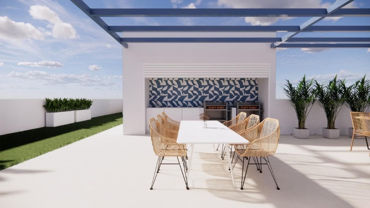 New Mediterranean apartments just 140 metres from the beach in Torre de la HoradadaExclusive seaside living on the Costa BlancaDiscover this new residential project in Torre de la Horadada, ideally located just 140 metres from the sea, between El Conde and El Puerto beaches and next to the marina. This exclusive development comprises just 8 modern Mediterranean-style apartments, offering a unique combination of coastal charm and contemporary comfort in one of the most sought-after locations on the southern Costa Blanca.Located in a quiet and picturesque coastal village, these homes are surrounded by essential amenities such as supermarkets, restaurants, cafés and shops, all within walking distance. The area is known for its relaxed atmosphere, crystal clear waters and family-friendly environment.Elegant design and quality finishesEach apartment has 1, 2 or 3 bedrooms and 1 or 2 bathrooms, carefully designed to maximise space and natural light. The interiors feature:Security entrance door for peace of mindFitted wardrobes in the bedrooms, fully lined and finishedModern bathrooms equipped with furniture, mirrors and shower screensPre-installation of ducted air conditioning for year-round comfortThese high-quality finishes create bright and functional spaces, perfect for both permanent residence and holiday use.Roof-top solarium with swimming pool and chill-out areaThe highlight of this development is the communal roof-top solarium, which is accessible by stairs or lift. Residents can enjoy a roof-top swimming pool, an outdoor kitchen area, barbecue and pergola-covered dining areas, and a sunbathing area with artificial grass. This exclusive rooftop oasis is the perfect place to relax under the Spanish sun.Prime location and excellent connectionsTorre de la Horadada is known for its stunning coastline, marina and lively promenade. The development offers easy access to nearby destinations:Beaches: 100 mLo Romero golf course: 7 kmSan Pedro del Pinatar: 5 kmMurcia-Corvera Airport: 40 minutes (55 km)Alicante Airport: 55 minutes (75 km)The beach house of your dreams awaitsWith its unbeatable location, elegant design and exceptional community amenities, this new boutique residential project in Torre de la Horadada is the perfect opportunity to enjoy the Mediterranean lifestyle.Contact us today to arrange a viewing and secure your new home just steps from the sea on the Costa Blanca.