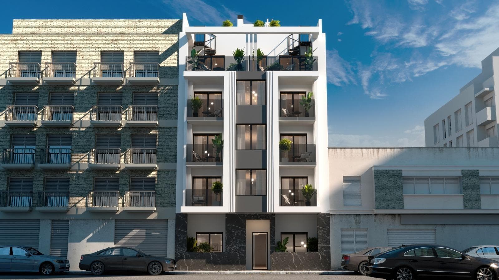 Modern New Build Apartments in the Heart of TorreviejaPrime Location Just 150 m from the SeaThis exceptional new development is located in the very centre of Torrevieja, just 150 m from the natural swimming pools and seafront promenade, and only 500 m from Playa del Cura. Surrounded by an extensive range of services including shops, supermarkets, parks, cafés and restaurants, the area offers everything you need within a short walk. Its combination of urban convenience and coastal tranquillity makes it one of the most attractive residential areas in the city.Contemporary Apartments With 1 and 2 BedroomsThe development offers modern apartments featuring 1 or 2 bedrooms and 1 or 2 bathrooms, including two exclusive penthouses with private solarium, barbecue and private pool. All homes are designed with open layouts that maximise natural light, incorporating spacious terraces and stylish American style kitchens.Each apartment includes a fully equipped kitchen with appliances, complete bathrooms with furniture, shower screens and underfloor heating, as well as interior lighting. There is also preinstallation for ducted air conditioning, ensuring year round comfort.Attractive Communal Areas for RelaxationResidents can enjoy excellent communal facilities designed for wellbeing and leisure. The ground floor features a refreshing communal pool and a relaxing sauna. The rooftop terrace offers a shared solarium, ideal for sunbathing and taking in the Mediterranean atmosphere.Enjoy a Unique Coastal and Natural EnvironmentTorrevieja is renowned for its mild Mediterranean climate, with an average annual temperature of 20 ºC, perfect for year round living. The city is home to the famous salt lakes and the protected Natural Park of La Mata and Torrevieja, located just 4 km from the development. With its vibrant pink and green lagoons, scenic walking routes and diverse wildlife, it provides a healthy and inspiring natural setting.Distances to Key Points of InterestPuerto Deportivo de Torrevieja 1 kmParque Natural de La Mata 4 kmVillamartin Golf 8 kmAlicante Airport 45 kmMurcia Airport 60 kmLive the Mediterranean LifestyleSecure your modern home in one of the most sought after coastal cities in the Costa Blanca. Contact us today to schedule a visit and reserve your place in this outstanding new development.